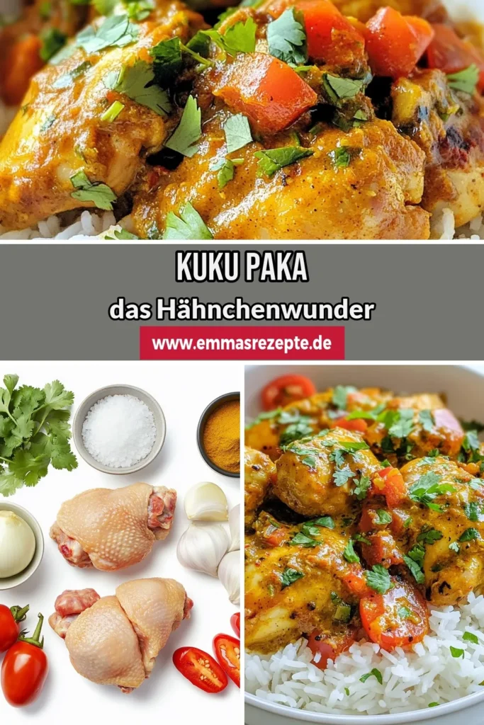 Entdecke unser köstliches Kuku Paka Rezept! Dieses indische Hähnchen Curry mit zartem Hähnchen und cremiger Kokosmilch sorgt für ein exotisches Hühnchen Gericht, das jeden Gaumen verzaubert. Mit frischem Koriander Garnitur Rezept wird dein Gericht zum Highlight. Probier es aus und genieße die Aromen Indiens! Teile dein Ergebnis und speichere diese wunderbare Rezeptidee! #KukuPaka #HähnchenMitKokosmilch #IndischesHähnchenCurry #KorianderGarnitur
