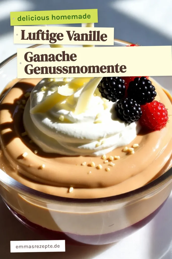 Entdecken Sie unser köstliches Vanille Ganache Rezept für eine luftige Ganache zubereiten, die Sie lieben werden! Diese weiße Schokolade Dessert ist perfekt für Tortenfüllungen oder als einfaches Dessert. Mit nur wenigen Zutaten, wie weißer Schokolade und Sahne, gelingt Ihnen eine himmlische Vanille Schokoladenfüllung. Lassen Sie sich inspirieren und sparen Sie dieses Rezept für Ihre nächsten Backprojekte! #VanilleGanacheRezept #WeißeSchokoladeDessert #GeschlageneGanacheEinfach #VanilleSchokoladenfüllung