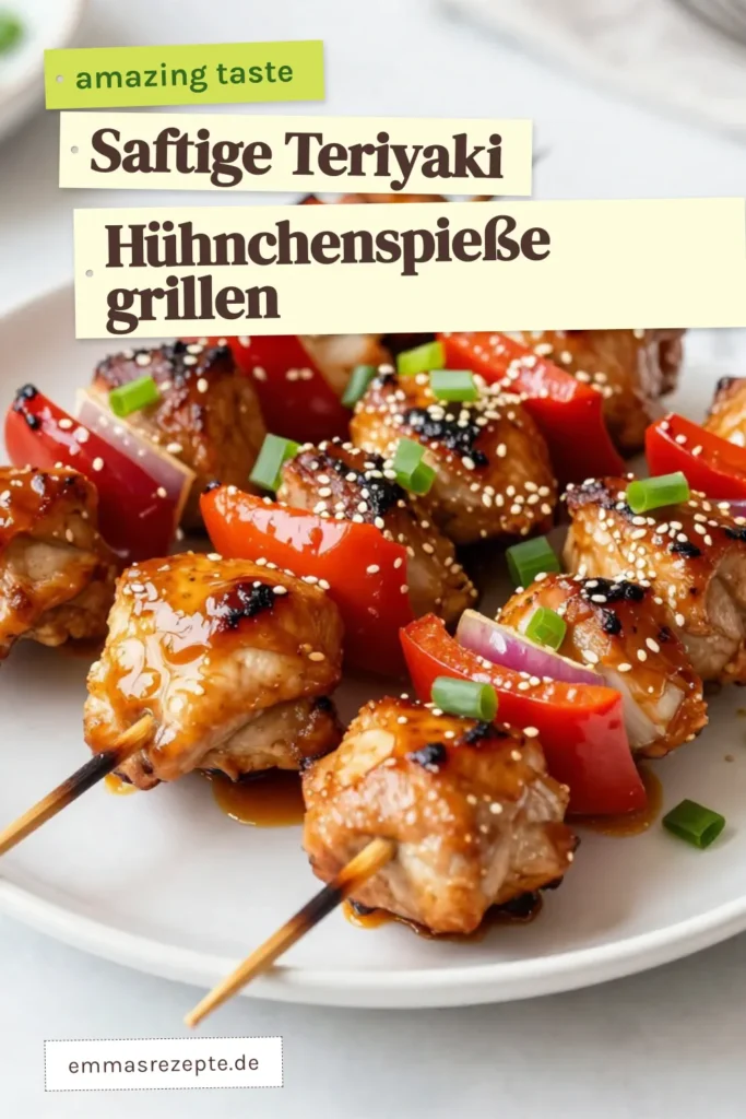 Entdecke das köstliche Rezept für grillierte Hühnchenspieße! Diese Teriyaki Hühnchen Rezept bringt einen Hauch asiatischer Grillgerichte in dein Zuhause. Die perfekt marinierten Hühnchenstücke sind einfach zuzubereiten und ideal für Grillabende. Mit buntem Gemüse wird jedes BBQ zum Highlight! Probiere es aus und teile deine Kreationen! #GrillierteHühnchenspieße #TeriyakiHühnchenRezept #GrillrezepteMitHühnchen #AsiatischeGrillgerichte
