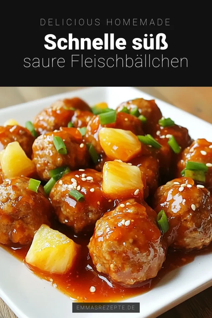 Entdecke das köstliche Rezept für süßsaure Fleischbällchen, das deine Geschmacksknospen verzaubern wird! Diese asiatischen Fleischbällchen mit Ananas und einer leckeren Ketchup-Sauce sind perfekt für jedes Dinner. In nur 45 Minuten zubereitet, sind sie ein Hit bei der ganzen Familie. Probiere es aus und genieße die Kombination aus herzhaft und süß! Pinne dieses Rezept für Fleischbällchen jetzt! #süßsaureFleischbällchen #FleischbällchenRezept #AnanasFleischbällchen #asiatischeFleischbällchen