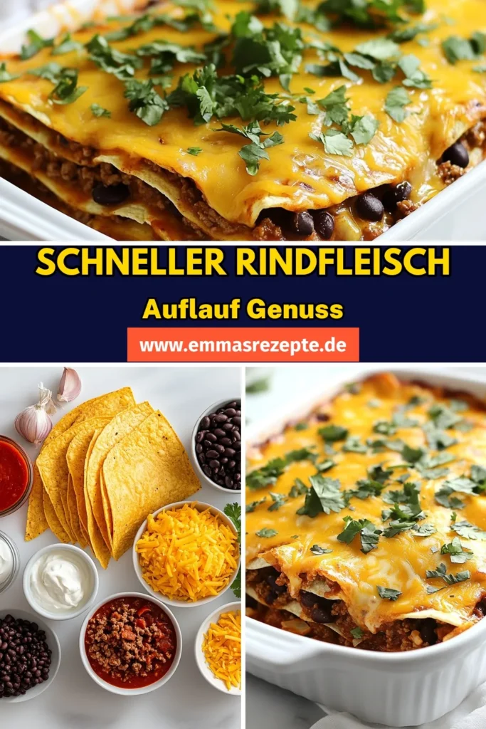 Entdecken Sie dieses köstliche Rindfleisch-Enchilada-Auflauf-Rezept! Dieser geschichtete Auflauf mit Rinderhack kombiniert saftiges Rindfleisch, würzige Enchilada-Sauce und cremigen Käse zu einem mexikanischen Enchilada-Rezept, das jeder lieben wird. Ideal für einfache Enchilada-Gerichte, die Ihre Familie begeistern! Probieren Sie das Rezept aus und speichern Sie es für später! #RindfleischEnchiladaAuflauf #KäseauflaufMitRindfleisch #MexikanischeKüche #EinfachKochen