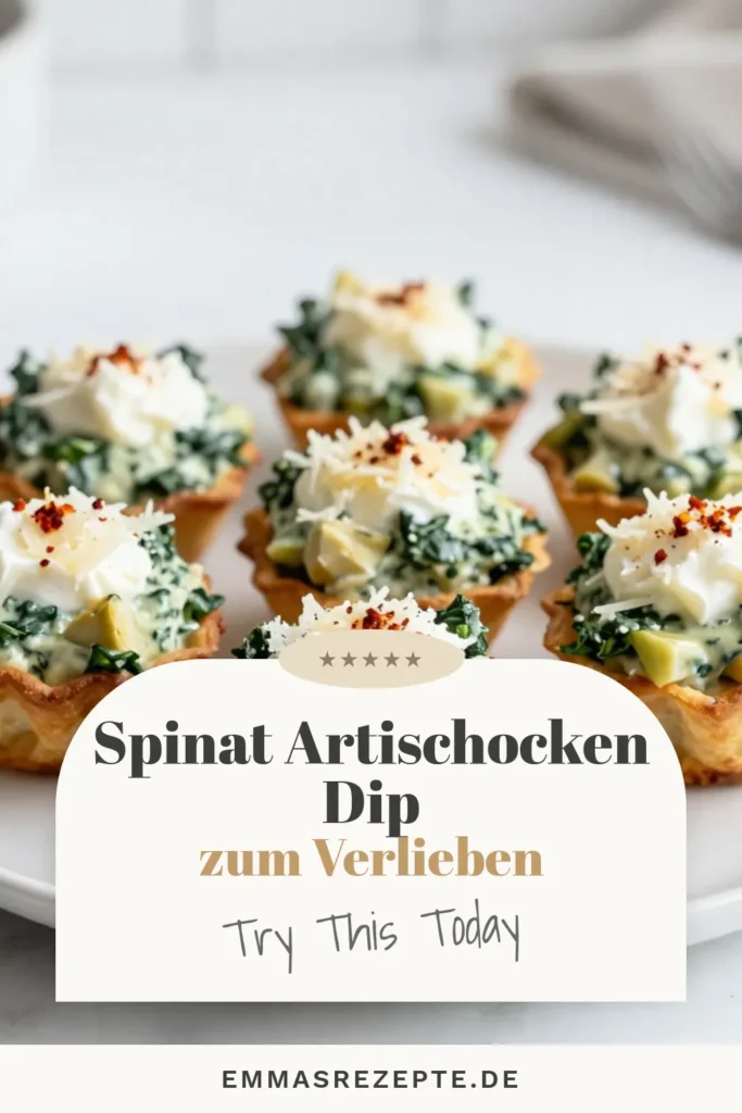 Entdecken Sie das perfekte Häppchen Rezept für Ihre nächste Feier: Spinat-Artischocken-Dip Häppchen! Diese köstlichen Party Snacks sind gefüllt mit einer cremigen Mischung aus frischem Spinat, Artischocken und Käse, alles serviert in knusprigen Filoteig-Schalen. Genießen Sie gesunde Dips, die Ihre Gäste begeistern werden. Einfach zuzubereiten und ideal für jeden Anlass. Jetzt ausprobieren und speichern! #SpinatArtischockenDip #PartySnacks #FiloteigSchalen #HäppchenRezept