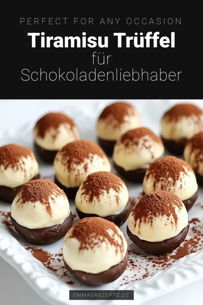 Entdecke unser einfaches Tiramisu Trüffel Rezept! Diese köstlichen Mascarpone Käse Trüffel sind perfekt für Schokoladenliebhaber. Verwöhne dich mit unseren zarten Schokoladen Trüffel mit Espresso, die in Kakaopulver gewälzt sind. Bereite in wenigen Schritten deine eigenen Tiramisu Trüffel zu und beeindrucke deine Gäste! Probiere es jetzt aus! #Tiramisu #Dessert #Trüffel #Küchenliebe
