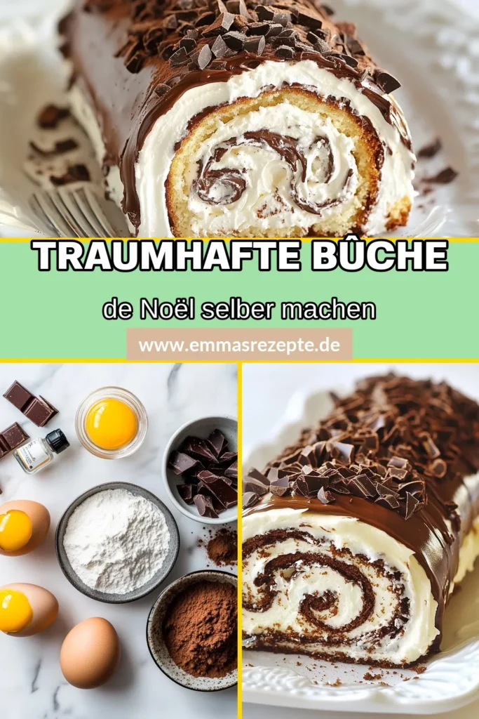 Entdecken Sie unser köstliches Bûche de Noël Rezept, den klassischen Weihnachtskuchen für festliche Anlässe! Dieses einfache Schokoladenrolle Rezept vereint fluffigen Biskuit mit leichter Sahnefüllung und einer eleganten Schokoladenglasur. Perfekt für Freunde und Familie, ist dieser französische Dessertrezepte ein absolutes Muss! Speichern Sie es für die Feiertage und genießen Sie festliche Kuchenrezepte! #BûchedeNoël #Weihnachtskuchen #Schokoladenrolle #FestlicheRezepte