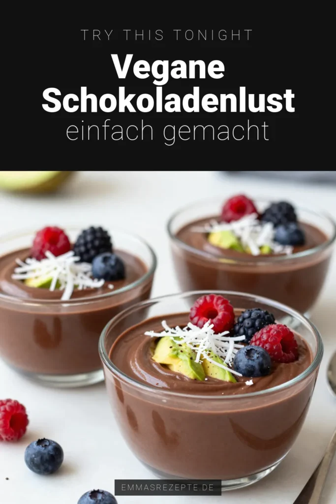 Entdecke das perfekte vegane Schokoladenmousse mit unserem köstlichen Avocado Dessert Rezept! Diese gesunde Schokoladenmousse ist nicht nur einfach zuzubereiten, sondern bietet auch eine cremige Avocadomousse, die deine Geschmacksknospen verwöhnen wird. Ideal als einfache vegane Nachspeise für jeden Anlass. Probiere es aus und genieße diesen dekadenten Genuss! Speichere dir das Rezept für später! #VeganeSchokoladenmousse #AvocadoDessertRezept #GesundeSchokoladenmousse #EinfacheVeganeNachspeise