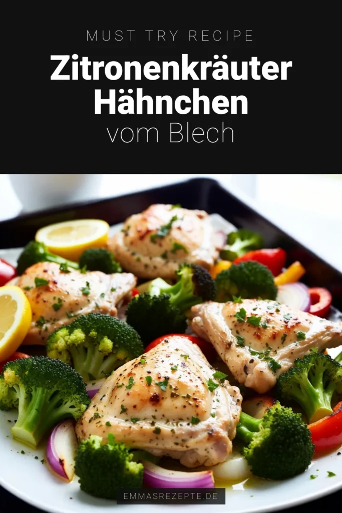 Entdecke unser köstliches Blechpfanne Rezept für Zitronenkräuter Hühnchen mit gesundem Gemüse! Dieses einfaches Hühnchen Rezept ist perfekt für ein schnelles Abendessen. Marinierte Hähnchenschenkel werden mit Brokkoli, Paprika und Zwiebeln gebacken – gesund und lecker! Probiere es aus und genieße jedes Bissen. Speichere das Rezept für später und teile deine Kreationen! #BlechpfanneRezept #ZitronenkräuterHühnchen #einfachesHühnchenRezept #gesundesGemüseGericht