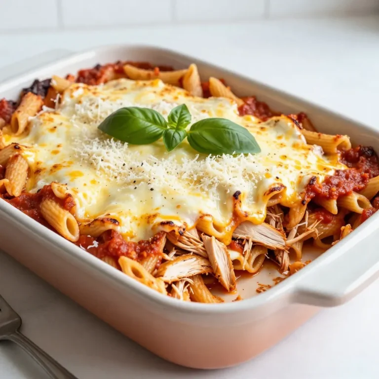 - 2 Tassen gekochtes Hühnchen, zerkleinert - 2 Tassen gekochte Penne-Nudeln - 2 Tassen Marinara-Sauce Die Hauptzutaten sind der Schlüssel zu einem großartigen Chicken Parmesan Casserole. Das zerkleinerte Hühnchen gibt dem Gericht viel Geschmack. Die gekochten Penne-Nudeln sorgen für eine gute Basis und die Marinara-Sauce bringt alles zusammen. Diese Mischung ist einfach und lecker. - 1 Tasse Mozzarella-Käse, gerieben - 1/2 Tasse Parmesan-Käse, gerieben - 1 Teelöffel italienische Gewürzmischung Käse ist sehr wichtig für diesen Auflauf. Der Mozzarella macht das Gericht cremig. Parmesan gibt einen würzigen Kick. Die italienische Gewürzmischung bringt die Aromen zusammen. Diese Käse- und Gewürzzutaten machen das Essen besonders. - 1/2 Teelöffel Knoblauchpulver - 1/4 Teelöffel rote Pfefferflocken - Frische Basilikumblätter zur Garnierung Die optionalen Zutaten sind eine tolle Wahl. Knoblauchpulver gibt einen tollen Geschmack. Rote Pfefferflocken bringen etwas Schärfe. Frische Basilikumblätter machen das Gericht schön und frisch. Diese Zutaten sind einfach zu finden und machen den Auflauf noch besser. {{ingredient_image_2}} Heize deinen Ofen auf 190°C vor. Das ist wichtig, um den Auflauf gleichmäßig zu backen. In einer großen Schüssel vermische 2 Tassen gekochtes Hühnchen, 2 Tassen gekochte Penne-Nudeln und 2 Tassen Marinara-Sauce. Rühre gut um, bis alles gut vermischt ist. Die Sauce sorgt dafür, dass die Nudeln feucht bleiben. Jetzt füge 1 Teelöffel italienische Gewürzmischung, 1/2 Teelöffel Knoblauchpulver und 1/4 Teelöffel rote Pfefferflocken hinzu, wenn du es scharf magst. Mische alles gut, damit die Gewürze gleichmäßig verteilt sind. Gieße dann die Mischung in eine gefettete Auflaufform. So klebt nichts fest. Streue 1 Tasse geriebenen Mozzarella-Käse und 1/2 Tasse geriebenen Parmesan-Käse gleichmäßig über die Mischung. Decke die Form mit Aluminiumfolie ab. Backe den Auflauf 20 Minuten lang im vorgeheizten Ofen. Nach 20 Minuten entferne die Folie und backe den Auflauf weitere 10 Minuten. Der Käse sollte sprudelnd und goldbraun sein. Lass den Auflauf 5 Minuten ruhen, bevor du ihn servierst. Garniere ihn mit frischen Basilikumblättern für einen tollen Geschmack. Um den besten Chicken Parmesan Casserole zu machen, vermische die Zutaten gut. Wenn du das Hühnchen und die Nudeln mit der Marinara-Sauce kombinierst, achte darauf, dass alles gleichmäßig bedeckt ist. Das macht den Auflauf saftig und lecker. Vermeide trockene Nudeln, indem du sie nicht zu lange kochst. Sie sollten al dente sein. So behalten sie die richtige Textur nach dem Backen. Wenn du wirklich sicher sein willst, kannst du die Nudeln auch etwas kürzer kochen. Wenn du keinen Mozzarella hast, kannst du auch andere Käsesorten verwenden. Cheddar oder Gouda geben dem Auflauf einen anderen, aber leckeren Geschmack. Für vegane Optionen kannst du pflanzlichen Käse verwenden. Heute gibt es viele gute Alternativen aus Nüssen oder Soja. Diese Käsealternativen schmelzen oft gut und schmecken fast wie der echte Käse. Für Beilagen eignen sich frische Salate gut. Ein einfacher grüner Salat mit einem leichten Dressing passt perfekt. Du kannst auch einen Tomatensalat mit frischem Basilikum machen. Bereite einen schmackhaften Salat mit Rucola, Kirschtomaten und einem Spritzer Zitrone vor. Das bringt frische in dein Gericht und rundet das Essen ab. Pro Tipps Käse-Mischung: Für einen intensiveren Geschmack können Sie die Käsesorten variieren. Fügen Sie zum Beispiel Gouda oder Cheddar hinzu, um die Aromen zu bereichern. Vorbereitung des Hühnchens: Verwenden Sie übrig gebliebenes Hühnchen oder gekochtes Hühnchen von einem Brathähnchen, um Zeit zu sparen und den Geschmack zu intensivieren. Veggie-Boost: Fügen Sie zusätzliches Gemüse wie Spinat, Zucchini oder Paprika hinzu, um das Gericht nährstoffreicher und bunter zu gestalten. Richtige Backzeit: Behalten Sie den Auflauf im Auge, während er im Ofen ist, da Backzeiten je nach Ofentyp variieren können. Die perfekte Konsistenz ist sprudelnd und goldbraun. {{image_4}} Möchten Sie mehr Farbe und Geschmack in Ihren Chicken Parmesan Casserole bringen? Sie können ganz einfach Gemüse hinzufügen. Zucchini ist eine tolle Wahl. Schneiden Sie sie in kleine Stücke und mischen Sie sie in die Nudel- und Hühnchenmischung. So bleibt das Gericht frisch und gesund. Eine weitere Option ist Spinat. Frischer Spinat gibt dem Auflauf eine schöne grüne Farbe und einen tollen Geschmack. Fügen Sie ihn einfach zur Mischung hinzu und rühren Sie gut um. Pilze sind ebenfalls eine gute Ergänzung. Sie bringen einen herzhaften Geschmack mit und passen gut zu Käse. Verwenden Sie frische Champignons oder Shiitake-Pilze. Einfach klein schneiden und unter die Mischung heben. Wenn Sie etwas Abwechslung möchten, können Sie das Hühnchen ersetzen. Putenfleisch ist eine großartige Option. Es hat einen ähnlichen Geschmack und ist leicht. Einfach das zerkleinerte Putenfleisch anstelle des Hühnchens verwenden. Rinderhackfleisch kann auch verwendet werden. Es gibt dem Auflauf einen kräftigen Geschmack. Braten Sie das Hackfleisch vorher an und lassen Sie es abkühlen, bevor Sie es hinzufügen. Für Vegetarier gibt es viele Alternativen. Sie können Tofu oder Seitan verwenden. Diese Zutaten nehmen die Aromen der Gewürze gut auf. Achten Sie darauf, sie gut zu würzen, um den besten Geschmack zu erzielen. Eine einfache Möglichkeit, Zeit zu sparen, ist die Zubereitung als One-Pot-Gericht. Kochen Sie die Nudeln direkt in der Marinara-Sauce. Dann fügen Sie das Hühnchen und den Käse hinzu. So sparen Sie sich das Abwaschen eines zusätzlichen Topfes. Wenn Sie Portionsgrößen zubereiten möchten, können Sie den Auflauf in kleinen Auflaufformen backen. Dies macht das Servieren einfacher und jeder kann seine eigene Portion haben. Achten Sie darauf, die Backzeit anzupassen, wenn Sie kleinere Formen verwenden. Lass den Auflauf vor dem Lagern abkühlen. Dies hilft, die Feuchtigkeit zu halten. Lege den Auflauf in einen luftdichten Behälter. So bleibt er frisch. Du kannst ihn bis zu drei Tage im Kühlschrank aufbewahren. Um den Auflauf einzufrieren, lasse ihn vollständig abkühlen. Fülle ihn in einen gefrierfesten Behälter. Vergiss nicht, das Datum darauf zu schreiben. Zum Auftauen lege den Auflauf über Nacht in den Kühlschrank. Zum Aufwärmen kannst du ihn im Ofen bei 180°C für 25 Minuten backen. Der Auflauf bleibt im Kühlschrank für bis zu drei Tage frisch. Im Gefrierfach hält er bis zu drei Monate. Achte auf Anzeichen von Verderb. Wenn der Auflauf komisch riecht oder verfärbt ist, wirf ihn weg. Die Zubereitung des Chicken Parmesan Auflaufs dauert insgesamt 45 Minuten. Die Vorbereitungszeit beträgt 15 Minuten. In dieser Zeit kannst du die Zutaten zusammenstellen und vermengen. Der Auflauf backt dann für 30 Minuten im Ofen. Du kannst also schnell ein köstliches Gericht zaubern. Ja, du kannst den Auflauf im Voraus zubereiten. Bereite ihn einfach bis zur Backzeit vor. Decke die Auflaufform mit Alufolie ab und stelle sie in den Kühlschrank. Du kannst ihn auch einfrieren. Achte darauf, ihn gut abzudecken, um Gefrierbrand zu vermeiden. Wenn du bereit bist, ihn zu backen, erhitze den Ofen und backe ihn wie im Rezept beschrieben. Dieses Rezept enthält einige häufige Allergene. Dazu gehören Huhn, Weizen (in den Nudeln), Milchprodukte (im Käse) und eventuell Gluten. Wenn du Allergien hast, wähle glutenfreie Nudeln und laktosefreien Käse. So kannst du sicherstellen, dass das Gericht für dich geeignet ist. Dieser Blogbeitrag zeigt dir, wie du einen leckeren Chicken Parmesan Auflauf machst. Du brauchst einfache Zutaten wie Hühnchen, Nudeln und Käse. Die Anleitung führt dich durch jeden Schritt, von der Vorbereitung bis zum Backen. Tipps helfen dir, das perfekte Gericht zuzubereiten. Mit Variationen kannst du dein Rezept anpassen. Denk daran, wie du den Auflauf lagerst, damit er frisch bleibt. Verwende diese Informationen, um dein Kochen zu verbessern und deinen Auflauf zu genießen. Guten Appetit!