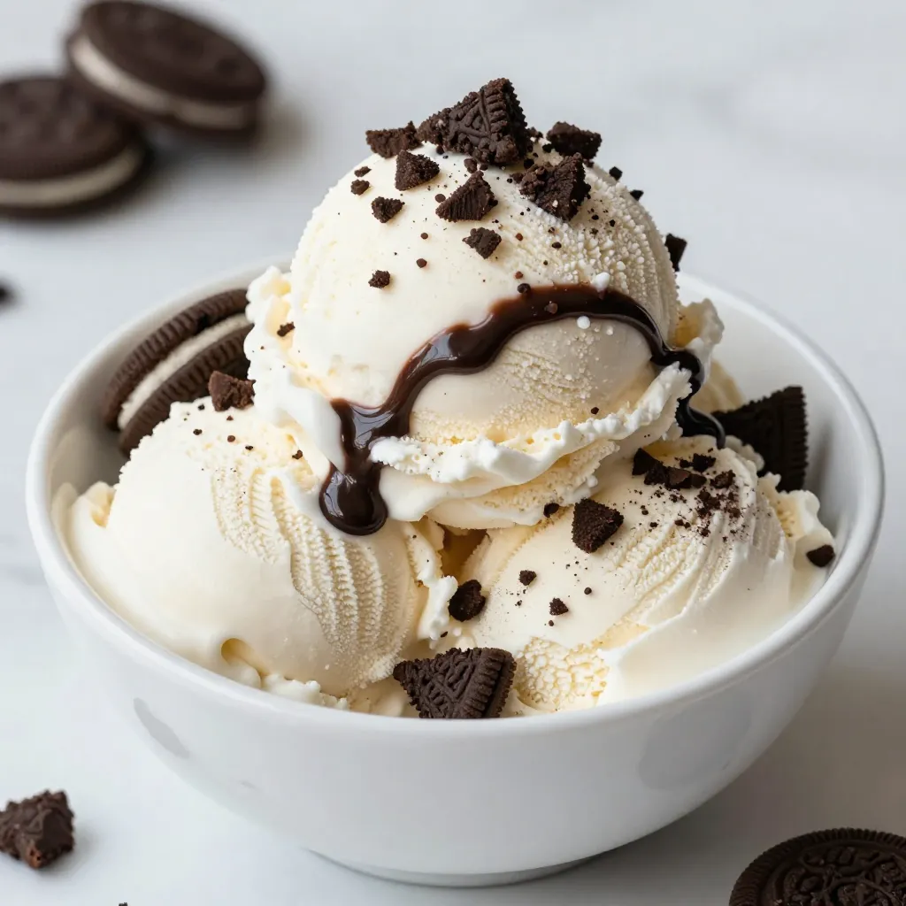 Um ein leckeres No-Churn Cookies und Cream Eis zu machen, brauchst du: - 2 Tassen Schlagsahne - 1 Tasse gesüßte Kondensmilch - 1 Teelöffel Vanilleextrakt - 1 ½ Tassen zerbröselte Schokoladensandwich-Kekse (z. B. Oreos) - Optional: zusätzliche Keksstücke zur Dekoration Dieses Rezept ergibt etwa 6 bis 8 Portionen. Wenn du mehr Gäste hast, kannst du die Menge einfach verdoppeln. Plane genug Platz im Gefrierfach ein. So bleibt das Eis schön fest. Verwende frische Schlagsahne für den besten Geschmack. Achte darauf, dass die gesüßte Kondensmilch eine hohe Qualität hat. Kekse wie Oreos sind perfekt, aber du kannst auch andere Marken verwenden. Experimentiere ruhig mit verschiedenen Sorten, um deinen eigenen Geschmack zu finden. {{ingredient_image_2}} Um das No-Churn Cookies und Cream Ice Cream zu machen, benötigst du nur einige einfache Schritte. Zuerst, nimm eine große Rührschüssel. Hier schlägst du die Schlagsahne mit einem Handmixer. Schlage die Sahne für 3 bis 5 Minuten. Achte darauf, dass sich steife Spitzen bilden. In einer anderen Schüssel kombinierst du die gesüßte Kondensmilch mit dem Vanilleextrakt. Rühre alles gut zusammen, bis die Mischung gleichmäßig ist. Jetzt kommt der spaßige Teil! Heben die geschlagene Sahne langsam unter die Kondensmilch. Benutze einen Spatel und sei vorsichtig. Du willst die Luftigkeit der Sahne erhalten. Sobald die Massen gut vermischt sind, füge die zerbröselten Schokoladensandwich-Kekse hinzu. Halte eine Handvoll Kekse zurück, um sie später für die Deko zu verwenden. Gieße die Mischung in einen luftdichten Behälter. Glätte die Oberfläche und streue die reservierten Keksstücke darauf. Decke den Behälter ab und friere das Eis für mindestens 6 Stunden ein. Um die perfekte Schlagsahne zu machen, ist die Technik wichtig. Achte darauf, dass deine Schüssel und dein Mixer sauber sind. Kalte Utensilien helfen, die Sahne besser zu schlagen. Beginne bei niedriger Geschwindigkeit und steigere sie dann. So vermeidest du Spritzer. Wenn die Sahne steife Spitzen hat, ist sie bereit. Vermeide, sie zu lange zu schlagen. Sonst wird sie butterartig und verliert ihre luftige Textur. Beim Mischen der Zutaten ist Vorsicht geboten. Verwende einen Spatel, um die Sahne unter die Kondensmilch zu heben. Bewege den Spatel vorsichtig von unten nach oben. So bleibt die Luftigkeit erhalten. Achte darauf, dass du keine Klumpen in der Mischung hast. Es sollte eine gleichmäßige und cremige Konsistenz entstehen. Das richtige Mischen sorgt für ein glattes und leckeres Eis. Ein häufiges Problem ist, die Sahne nicht richtig zu schlagen. Achten Sie darauf, die Schlagsahne in einer kalten Schüssel zu schlagen. So bleibt sie fest. Wenn Sie die Sahne zu lange schlagen, wird sie butterartig. Das wollen wir vermeiden. Ein weiterer Fehler ist, die Kekse zu grob zu zerbröseln. Kleine Stücke mischen sich besser ins Eis. Verwenden Sie einen Mörser oder einen Gefrierbeutel, um die Kekse gleichmäßig zu zerbrechen. Um das perfekte Eis zu machen, müssen die Zutaten gut gemischt werden. Fügen Sie die geschlagene Sahne vorsichtig zur Kondensmilch hinzu. Verwenden Sie einen großen Spatel und heben Sie die Mischung sanft unter. So bleibt die Luft in der Sahne. Achten Sie darauf, die Mischung nicht zu übermixen. Lassen Sie das Eis mindestens sechs Stunden gefrieren. So wird es schön fest. Wenn Sie es morgens zubereiten, ist es abends perfekt bereit zum Servieren. Die Wahl der Kekse macht einen großen Unterschied. Hochwertige Kekse wie Oreos geben dem Eis den besten Geschmack. Sie sind knusprig und süß und passen gut zur Sahne. Achten Sie darauf, die Kekse frisch zu halten. Alte Kekse können das Eis trocken machen. Wenn Sie abenteuerlustig sind, probieren Sie verschiedene Keksmarken. Jede Sorte bringt ihren eigenen Geschmack mit. So machen Sie Ihr Eis einzigartig und spannend. Profi-Tipps Wahl der Sahne: Verwenden Sie frische, hochwertige Schlagsahne, um die beste Textur und den besten Geschmack zu erzielen. Keks-Zusatz: Für zusätzlichen Crunch und einen intensiveren Geschmack können Sie verschiedene Keksarten ausprobieren, wie z.B. andere Schokoladenkekse oder Karamellkekse. Verfeinerung des Geschmacks: Fügen Sie einen Spritzer Espresso oder Kaffeepulver hinzu, um den Schokoladengeschmack zu intensivieren und eine interessante Note zu erzielen. Serviervorschläge: Servieren Sie das Eis mit frischen Früchten wie Himbeeren oder Erdbeeren für einen fruchtigen Kontrast zu den schokoladigen Aromen. {{image_4}} Eiscreme ist sehr vielseitig. Wenn Sie neue Geschmäcker möchten, probieren Sie diese. Fügen Sie zum Beispiel frische Früchte hinzu. Erdbeeren, Himbeeren oder Pfirsiche passen gut. Diese Früchte bringen einen fruchtigen Kick. Sie können auch Aromen wie Minze oder Karamell verwenden. Diese Ideen machen Ihre Eiscreme spannend und lecker. Schokoladenstückchen bringen mehr Crunch und Geschmack. Sie können dunkle, Milch- oder weiße Schokolade verwenden. Nüsse sind auch eine tolle Ergänzung. Walnüsse oder Mandeln bieten einen nussigen Geschmack. Fügen Sie diese einfach während des Mischens hinzu. Denken Sie daran, die Menge anzupassen. So bleibt die Balance der Aromen erhalten. Kekse sind der Schlüssel zu Cookies and Cream. Aber Sie sind nicht auf eine Sorte beschränkt. Probieren Sie verschiedene Keksmarken. Schokoladenkekse oder Butterkekse können eine neue Dimension hinzufügen. Auch Kekse mit Füllung oder besondere Geschmäcker sind spannend. Achten Sie darauf, die Kekse gut zu zerbröseln. So vermischen sie sich besser mit der Eismasse. Um dein No-Churn Cookies und Cream Eis frisch zu halten, lagere es in einem luftdichten Behälter. So bleibt die Textur cremig und der Geschmack stark. Verwende einen Behälter, der nicht zu groß ist. Dadurch kommt weniger Luft an das Eis. Das Eis kann dann gleichmäßig gefrieren und wird nicht zu hart. Decke die Oberfläche des Eises mit Frischhaltefolie ab, bevor du den Deckel schließt. So vermeidest du Eiskristalle. Das Eis bleibt bis zu zwei Wochen im Gefrierschrank genießbar. Nach dieser Zeit kann die Qualität sinken. Es kann zwar noch sicher sein, aber der Geschmack und die Textur können leiden. Achte darauf, das Eis schnell zu verzehren, um das beste Erlebnis zu haben. Wenn du feststellst, dass sich Eiskristalle gebildet haben, ist das ein Zeichen, dass es nicht mehr frisch ist. Wenn du die Behälter wiederverwenden möchtest, spüle sie gut aus und lasse sie trocknen. Du kannst sie für andere hausgemachte Leckereien nutzen. Sie eignen sich gut für Sorbets oder gefrorene Joghurts. Beschrifte die Behälter mit dem Inhalt und dem Datum. So behältst du den Überblick, was sich darin befindet. So sparst du Geld und tust der Umwelt etwas Gutes. Das Eis muss mindestens 6 Stunden gefrieren. Ich empfehle, es über Nacht einzufrieren. So wird es schön fest und cremig. Wenn du es in einer flachen Form einfrierst, wird es schneller fest. Achte darauf, dass der Behälter gut verschlossen ist, um Gefrierbrand zu vermeiden. Ja, du kannst die Sahne durch eine vegane Alternative ersetzen. Kokoscreme ist eine gute Wahl. Sie hat eine ähnliche Konsistenz und einen feinen Geschmack. Du kannst auch Soja- oder Hafercreme verwenden. Achte darauf, eine ungesüßte Version zu wählen. So bleibt der Geschmack des Eises ausgewogen. Um das Eis cremiger zu machen, schlage die Sahne gut auf. Achte darauf, dass die Sahne kalt ist. Wenn du die Sahne zu lange schlägst, kann sie butterartig werden. Ein weiterer Tipp ist, die Mischung sanft zu heben. So bleibt die Luftigkeit erhalten. Du kannst auch etwas mehr Kondensmilch hinzufügen, um die Textur zu verbessern. Wir haben eine einfache Anleitung zur Zubereitung von leckerem Eis durchlaufen. Wir haben die Zutaten aufgelistet, Tipps zum Schlagen der Sahne gegeben und häufige Fehler besprochen. Hochwertige Zutaten sind der Schlüssel für besten Geschmack. Du kannst verschiedene Geschmäcker und Variationen ausprobieren, um dein Eis zu personalisieren. Denk an die richtige Lagerung und Haltbarkeit im Gefrierschrank. Mit diesen Infos machst du das perfekte Eis. Viel Spaß beim Experimentieren und Genießen!