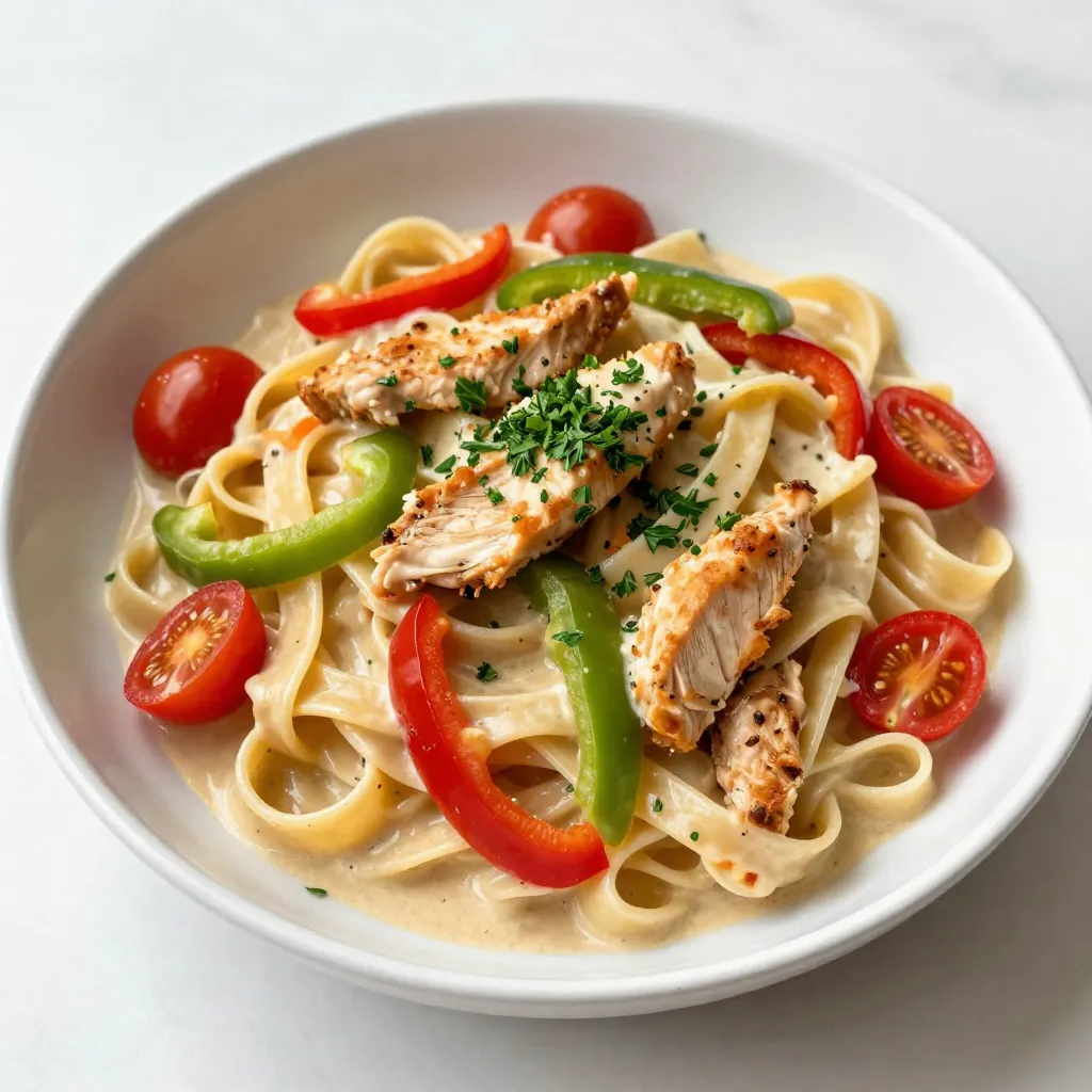 Für die cremige Cajun Hähnchen-Pasta benötigst du folgende Hauptzutaten: - 225 g Fettuccine-Pasta - 2 Hähnchenbrustfilets, in Streifen geschnitten - 240 ml Schlagsahne - 240 ml Hühnerbrühe - 1 Paprika (rot oder grün), in Streifen geschnitten - 1 kleine Zwiebel, gewürfelt - 3 Knoblauchzehen, fein gehackt - 150 g Cherrytomaten, halbiert Diese Zutaten geben der Pasta ihren tollen Geschmack. Die Kombination aus Hähnchen und Gemüse macht sie besonders lecker und nahrhaft. Die richtigen Gewürze sind sehr wichtig. Hier sind die Gewürze und Öle, die du brauchst: - 2 Esslöffel Cajun-Gewürz - 1 Esslöffel Olivenöl - Salz und Pfeffer nach Geschmack Das Cajun-Gewürz bringt eine scharfe Note. Das Olivenöl hilft, das Hähnchen gut zu braten. Salz und Pfeffer runden den Geschmack ab. Garnituren sind eine schöne Möglichkeit, das Gericht zu verschönern. Du kannst diese Optionen verwenden: - 50 g frisch geriebener Parmesan - Frische Petersilie, gehackt Der Parmesan gibt eine cremige Note. Die Petersilie sorgt für Farbe und Frische. Beide machen die Pasta noch attraktiver. {{ingredient_image_2}} Bringe in einem großen Topf gesalzenes Wasser zum Kochen. Füge die Fettuccine hinzu. Koche die Pasta laut Anleitung auf der Verpackung, bis sie al dente ist. Gieße die Pasta ab, aber behalte etwas Nudelwasser. Nimm die Hähnchenbrustfilets und schneide sie in Streifen. In einer Schüssel vermenge die Hähnchenstreifen mit dem Cajun-Gewürz. Stelle sicher, dass alle Stücke gleichmäßig bedeckt sind. Erhitze in einer großen Pfanne das Olivenöl bei mittlerer Hitze. Füge die gewürfelte Zwiebel, die Paprika und den gehackten Knoblauch hinzu. Brate das Gemüse etwa 3-4 Minuten, bis die Zwiebeln durchsichtig und die Paprika zart sind. Gieße die Hühnerbrühe in die Pfanne und bringe sie zum Köcheln. Rühre die Schlagsahne ein und lasse die Mischung sanft kochen. Koche die Soße 3-5 Minuten, bis sie leicht eindickt. Gib das gebratene Hähnchen zurück in die Pfanne. Füge die halbierten Cherrytomaten und die gekochte Pasta hinzu. Vermenge alles gut. Wenn die Soße zu dick ist, füge etwas Nudelwasser hinzu. Nimm die Pfanne vom Herd. Rühre den frisch geriebenen Parmesan unter, bis er schmilzt. Würze nach Geschmack mit Salz und Pfeffer. Richte die cremige Cajun-Hähnchen-Pasta an und garniere sie mit frischer Petersilie. Um die Soße perfekt cremig zu machen, ist Timing wichtig. Kochen Sie die Hühnerbrühe und die Schlagsahne zusammen. Lassen Sie die Mischung leicht köcheln. So dickt die Soße gut ein. Wenn die Soße zu dick wird, fügen Sie einfach etwas Nudelwasser hinzu. Das bringt die richtige Konsistenz zurück. Für mehr Geschmack können Sie verschiedene Zutaten ausprobieren. Fügen Sie Spinat oder Brokkoli hinzu, um mehr Farbe und Nährstoffe zu bekommen. Auch Pilze passen gut in die Soße. Wenn Sie es schärfer mögen, verwenden Sie Cayennepfeffer oder frische Chilis. Experimentieren Sie mit verschiedenen Gemüsesorten, um Ihre eigene Note zu finden. Ein häufiger Fehler ist es, die Pasta zu lange zu kochen. Achten Sie darauf, dass sie al dente ist. Auch das Anbraten des Hähnchens sollte nicht zu lange dauern, sonst wird es trocken. Sehen Sie zu, dass die Soße nicht zu stark kocht, während Sie die Zutaten zusammenfügen. Zu viel Hitze kann die Soße trennen. Pro Tipps Hähnchen marinieren: Lassen Sie die gewürzten Hähnchenstreifen mindestens 30 Minuten marinieren, um den Geschmack zu intensivieren. Gemüse variieren: Fügen Sie zusätzliches Gemüse wie Zucchini oder Brokkoli hinzu, um die Nährstoffe und Texturen zu erhöhen. Würze anpassen: Passen Sie die Menge des Cajun-Gewürzes nach Ihrem Geschmack an, um die Schärfe zu kontrollieren. Pasta al dente: Achten Sie darauf, die Pasta al dente zu kochen, damit sie die Soße gut aufnimmt und nicht matschig wird. {{image_4}} Für eine vegetarische Version der Cajun Pasta kann man das Hähnchen durch Tofu oder Gemüse ersetzen. Nutze festen Tofu, schneide ihn in Würfel und würze ihn mit Cajun-Gewürz. Brate den Tofu in Olivenöl goldbraun an. Du kannst auch mehr Gemüse hinzufügen, wie Zucchini oder Brokkoli. Dies gibt der Pasta mehr Textur und Vitamine. Wenn du Fisch oder Meeresfrüchte magst, verwende Garnelen oder Lachs. Brate die Garnelen in der Pfanne, bis sie rosa sind. Für Lachs brate ihn in dickeren Stücken und schneide ihn nach dem Garen in mundgerechte Stücke. Beide Optionen bringen einen frischen Geschmack in die cremige Soße. Achte darauf, die Garzeit anzupassen, damit das Essen nicht übergart. Für eine schärfere Version der Cajun Pasta füge mehr Cajun-Gewürz hinzu. Du kannst auch frische Jalapeños oder Cayennepfeffer verwenden. Diese Zutaten bringen mehr Hitze und Geschmack. Achte darauf, die Schärfe nach deinem Geschmack anzupassen. Eine scharfe Variante ist perfekt für alle, die es würzig mögen. Um die Reste der cremigen Cajun Hähnchen-Pasta richtig zu lagern, verwende einen luftdichten Behälter. Lasse die Pasta zuerst auf Raumtemperatur abkühlen. Dann kannst du sie in den Kühlschrank stellen. So bleiben die Aromen erhalten und die Pasta bleibt frisch. Lagere die Reste nicht länger als drei bis vier Tage. Das Aufwärmen der Pasta ist einfach. Du kannst die Reste in der Mikrowelle oder auf dem Herd erwärmen. Wenn du die Mikrowelle benutzt, stelle die Leistung auf mittel. Füge einen Esslöffel Wasser oder Brühe hinzu, um die Soße feucht zu halten. Rühre alle 30 Sekunden um, bis die Pasta heiß ist. Auf dem Herd kannst du die Pasta bei niedriger Hitze in einer Pfanne erwärmen und gelegentlich umrühren. Die Haltbarkeit der Zutaten ist wichtig. Frische Hähnchenbrust sollte innerhalb von zwei Tagen nach dem Kauf verwendet werden. Schlagsahne bleibt im Kühlschrank etwa eine Woche frisch, wenn sie geöffnet ist. Gemüse wie Paprika und Zwiebeln halten sich gut für eine Woche. Achte darauf, alle Zutaten gut zu verpacken, um Frische zu sichern. Die Zubereitung der Cajun Hähnchen-Pasta dauert insgesamt etwa 30 Minuten. Davon sind 15 Minuten für die Vorbereitung und 15 Minuten für das Kochen. Ja, du kannst die Pasta im Voraus zubereiten. Koche die Fettuccine und bewahre sie in einem luftdichten Behälter auf. Füge etwas Olivenöl hinzu, um ein Verkleben zu verhindern. Wenn du bereit bist, sie zu servieren, erhitze sie in der Pfanne mit der Soße. Zu Cajun Hähnchen-Pasta passen viele Beilagen. Hier sind einige Vorschläge: - Ein einfacher grüner Salat - Knoblauchbrot - Gedünstetes Gemüse - Maisbrot Cajun-Gewürz ist eine Mischung aus Gewürzen. Es enthält oft Paprika, Knoblauchpulver, Zwiebelpulver und Pfeffer. Du kannst es in jedem Supermarkt oder online kaufen. Schau nach der Gewürzabteilung. Ja, du kannst die Schlagsahne durch leichtere Alternativen ersetzen. Eine gute Wahl ist fettarme Sahne oder griechischer Joghurt. Diese Optionen geben einen ähnlichen Geschmack, aber mit weniger Kalorien. Zusammenfassend bietet dieses Rezept für cremige Cajun Hähnchen-Pasta viele tolle Tipps. Wir haben die Hauptzutaten, die Schritt-für-Schritt-Anleitung und Variationen für jeden Geschmack besprochen. Zudem gibt es wertvolle Tipps zur perfekten Soße und zur richtigen Lagerung. Mit diesen Anleitungen wirst du ein köstliches Gericht kreieren. Experimentiere mit den Zutaten und passe das Rezept an deinen Geschmack an. Spaß beim Kochen und Genießen!