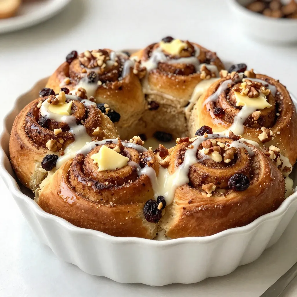 Für unser Zimtschnecken-Monkey Bread brauchst du nur einige einfache Zutaten. Hier sind die Hauptzutaten, die du benötigst: - 2 Dosen (je 340 g) gekühlte Zimtschnecken (mit Glasur) - 240 g Kristallzucker - 3 Esslöffel gemahlener Zimt - 115 g ungesalzene Butter, geschmolzen Diese Zutaten sind leicht zu finden. Die gekühlten Zimtschnecken bringen den süßen, zarten Teig, den wir lieben. Die Kombination aus Zucker und Zimt gibt dem Monkey Bread seinen besonderen Geschmack. Um dein Monkey Bread noch besser zu machen, kannst du Pekannüsse und Rosinen hinzufügen. Diese Zutaten sind optional, aber sie bieten einen tollen Crunch und einen zusätzlichen süßen Geschmack. - 60 g gehackte Pekannüsse (optional) - 40 g Rosinen (optional) Du kannst die Nüsse und Rosinen einfach zwischen den Schichten des Teigs streuen. So bekommst du mehr Textur und Geschmack. Die Zuckermischung ist das Geheimnis für das perfekte Aroma. Du mischst einfach Kristallzucker mit gemahlenem Zimt. Diese Mischung macht dein Monkey Bread besonders lecker. Hier ist, was du brauchst: - 240 g Kristallzucker - 3 Esslöffel gemahlener Zimt Diese Mischung kannst du auch nach deinem Geschmack anpassen. Mehr Zimt gibt mehr Würze, während weniger Zucker die Süße verringert. Experimentiere und finde die perfekte Balance für dich! {{ingredient_image_2}} Heizen Sie Ihren Ofen auf 175°C vor. Fetten Sie eine Gugelhupfform oder eine ofenfeste Pfanne mit Antihaftspray ein. So bleibt das Monkey Bread beim Backen nicht kleben. Vermengen Sie in einer Rührschüssel 240 g Kristallzucker mit 3 Esslöffeln gemahlenem Zimt. Mischen Sie die Zutaten gut miteinander. Dies gibt dem Monkey Bread einen köstlichen Geschmack. Öffnen Sie die Dosen der Zimtschnecken und schneiden Sie jede Rolle in Viertel. Tauchen Sie jedes Stück in die geschmolzene Butter. Danach wälzen Sie es in der Zimt-Zucker-Mischung. Schichten Sie dann die Hälfte der Stücke gleichmäßig in die vorbereitete Form. Wenn Sie Pekannüsse oder Rosinen verwenden, streuen Sie die Hälfte darüber. Geben Sie die restlichen Stücke auf die erste Schicht und streuen Sie die restlichen Nüsse und Rosinen oben drauf. Gießen Sie die restliche geschmolzene Butter gleichmäßig über die Oberseite. Backen Sie das Monkey Bread 30 bis 35 Minuten lang, bis es goldbraun ist. Lassen Sie das Monkey Bread etwa 10 Minuten in der Form abkühlen. Drehen Sie die Form vorsichtig auf einen Servierteller. Träufeln Sie die Glasur über das warme Monkey Bread. So wird es noch süßer und leckerer. Um Ihr Monkey Bread besonders fluffig zu machen, sollten Sie frische Zimtschnecken verwenden. Die gekühlten Versionen sind perfekt, da sie viel Luft enthalten. Achten Sie darauf, die Teigstücke nicht zu fest in die Form zu drücken. Lassen Sie etwas Platz zwischen den Stücken. Dies hilft ihnen, beim Backen aufzugehen. Eine weitere Idee ist, die geschmolzene Butter gleichmäßig zu verteilen. Dies sorgt für eine gleichmäßige Feuchtigkeit und ein zartes Ergebnis. Ein häufiger Fehler ist, das Monkey Bread zu lange zu backen. Überprüfen Sie es nach 30 Minuten. Es sollte goldbraun sein, aber nicht zu dunkel. Ein weiteres Problem kann die Zimt-Zucker-Mischung sein. Wenn sie nicht gut verteilt ist, schmeckt das Monkey Bread ungleichmäßig. Achten Sie darauf, alle Teigstücke gut zu wälzen. Verwenden Sie auch eine Antihaftform, damit das Monkey Bread leicht herauskommt. Um Zeit zu sparen, können Sie die Zimtschnecken am Vortag vorbereiten. Schneiden Sie sie und vermengen Sie sie mit der Zimt-Zucker-Mischung. Bewahren Sie alles in einem luftdichten Behälter auf. Am nächsten Tag müssen Sie nur noch die Zutaten in die Form schichten und backen. Eine weitere Möglichkeit ist, die Butter in der Mikrowelle zu schmelzen. So geht es schneller als auf dem Herd. Pro Tipps Teigstückgröße: Stellen Sie sicher, dass die Teigstücke gleich groß geschnitten sind, um eine gleichmäßige Backzeit und ein einheitliches Backergebnis zu gewährleisten. Butter schmelzen: Verwenden Sie frisch geschmolzene Butter, da dies hilft, die Zimtschneckenstücke besser zu beschichten und ihnen zusätzlichen Geschmack zu verleihen. Abkühlzeit: Warten Sie mindestens 10 Minuten, bevor Sie das Monkey Bread stürzen, damit es sich besser setzen kann und nicht auseinanderfällt. Zusätzlicher Zimt-Zucker: Fügen Sie nach dem Backen eine zusätzliche Schicht Zimt-Zucker hinzu, um das Geschmackserlebnis zu intensivieren. {{image_4}} Wenn Sie keine Zimtschnecken haben, keine Sorge! Sie können andere Teigsorten verwenden. Zum Beispiel, versuchen Sie Brötchenteig oder sogar Croissant-Teig. Diese Alternativen geben einen neuen Twist. Der Geschmack wird immer noch köstlich sein. Neben den Pekannüssen und Rosinen gibt es viele andere Füllungen. Probieren Sie Schokoladenstückchen oder frische Früchte. Sie können auch Karamell oder Nussbutter hinzufügen. Für ein wenig mehr Crunch sind Mandeln oder Walnüsse perfekt. Diese Optionen machen Ihr Monkey Bread noch spannender. Um das Rezept vegan zu machen, verwenden Sie pflanzliche Butter und eine vegane Zimtschnecken-Teigmischung. Für eine glutenfreie Option, suchen Sie nach glutenfreien Zimtschnecken. Achten Sie darauf, dass alle Zutaten glutenfrei sind, um sicherzustellen, dass Ihr Monkey Bread lecker bleibt. Mit diesen Tipps können alle genießen! Um dein Zimtschnecken-Monkey Bread gut zu lagern, packe es in Frischhaltefolie. Du kannst auch einen luftdichten Behälter verwenden. So bleibt das Monkey Bread frisch und saftig. Stelle sicher, dass du die Reste innerhalb von zwei Tagen verbrauchst. Wenn du mehr Zeit brauchst, friere das Monkey Bread ein. Schneide es in Portionen, bevor du es einfrierst. So hast du immer ein Stück zur Hand. Halte das Monkey Bread bei Raumtemperatur. Vermeide es, das Monkey Bread im Kühlschrank zu lagern. Die Kälte macht das Brot trocken. Ein luftdichter Behälter ist ideal, um die Frische zu bewahren. Wenn du die heimelige Zimt- und Zuckernote erhalten möchtest, lege ein Stück Brot in einen kleinen Behälter mit einem Stück Apfel. Der Apfel hilft, die Feuchtigkeit zu halten. Das Aufwärmen ist einfach! Heize deinen Ofen auf 150°C vor. Lege das Monkey Bread auf ein Backblech und decke es mit Folie ab. So bleibt es weich und wird nicht zu trocken. Erwärme es etwa 10 Minuten im Ofen. Du kannst auch die Mikrowelle verwenden. Stelle das Monkey Bread für 20 bis 30 Sekunden bei mittlerer Hitze rein. Achte darauf, es nicht zu lange zu erhitzen, sonst wird es hart. Die Zubereitung dauert in etwa 15 Minuten. Das Backen braucht 30 bis 35 Minuten. Insgesamt sind das rund 50 Minuten bis zum fertigen Monkey Bread. Die Kombination aus einfacher Vorbereitung und schnellem Backen macht dieses Rezept ideal für alle, die wenig Zeit haben. Ja, du kannst das Rezept im Voraus zubereiten. Bereite das Monkey Bread bis zur Schicht vor. Decke die Form ab und stelle sie in den Kühlschrank. Am nächsten Tag kannst du es einfach backen. So sparst du Zeit, besonders an hektischen Tagen. Zu Monkey Bread passen viele Beilagen gut. Frisches Obst ist eine gute Wahl. Auch ein Becher Joghurt passt perfekt dazu. Für ein besonderes Frühstück kannst du es mit Schlagsahne oder einer fruchtigen Sauce servieren. Das sorgt für zusätzlichen Genuss! Um das Rezept gesünder zu machen, kannst du einige Änderungen vornehmen. Verwende Vollkorn-Zimtschnecken anstelle von normalen. Du kannst auch den Zucker reduzieren oder durch Honig ersetzen. Statt Butter kannst du Apfelmus verwenden. Das macht das Monkey Bread leichter und trotzdem lecker. Zimtschnecken-Monkey Bread ist einfach und lecker. Du weißt jetzt, welche Zutaten du brauchst und wie du es zubereitest. Mit den Tipps bleibt es fluffig und frisch. Variationen lassen viel Spielraum für deine Kreativität. Beachte die Lagerung, damit nichts verschwendet wird. Experimentiere mit Füllungen und Toppings, um deinen eigenen Stil zu finden. Folge diesen Schritten und genieße dein köstliches Dessert. Erfreue deine Familie und Freunde mit deinem leckeren Monkey Bread!