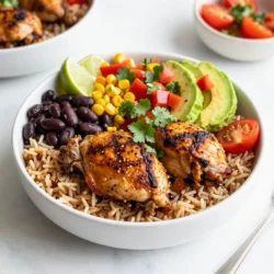 Für mein Copycat Chipotle Chicken Burrito Bowl brauche ich: - 450 g Hähnchenschenkel (ohne Haut und Knochen) - 1 Tasse brauner Reis oder Quinoa - 1 Dose schwarze Bohnen, abgetropft und gespült - 1 Tasse Mais (frisch oder gefroren) - 1 rote Paprika, gewürfelt - 1 Avocado, in Scheiben geschnitten - 1 Tasse Cherrytomaten, halbiert Diese Zutaten bilden die Basis für mein Burrito Bowl. Sie sorgen für Geschmack, Textur und Nährstoffe. Die Marinade macht das Hähnchen besonders lecker. Ich verwende: - 2 Esslöffel Olivenöl - 2 Teelöffel Chili-Pulver - 1 Teelöffel Kreuzkümmel - 1 Teelöffel Knoblauchpulver - 1 Teelöffel Zwiebelpulver - 1/2 Teelöffel geräuchertes Paprika-Pulver - Salz und Pfeffer nach Geschmack Diese Gewürze geben dem Hähnchen einen tollen Geschmack. Ich marinieren das Hähnchen mindestens 30 Minuten. So zieht der Geschmack gut ein. Für die perfekte Burrito Bowl brauche ich auch einige Beilagen: - 1/2 Tasse Salsa (nach Wahl der Schärfe) - 1/4 Tasse frischer Koriander, gehackt - Limettenspalten zum Servieren - Sauerrahm oder griechischer Joghurt (optional) Diese Beilagen machen das Gericht frisch und bunt. Sie geben dem Bowl den letzten Schliff. {{ingredient_image_2}} Um das Hähnchen schmackhaft zu machen, mische zuerst das Olivenöl, Chili-Pulver, Kreuzkümmel, Knoblauchpulver, Zwiebelpulver, geräuchertes Paprika-Pulver, Salz und Pfeffer in einer Schüssel. Gib die Hähnchenschenkel dazu. Achte darauf, dass sie gleichmäßig mit der Marinade bedeckt sind. Lass das Hähnchen mindestens 30 Minuten marinieren. Du kannst es auch länger im Kühlschrank lassen, um den Geschmack zu intensivieren. Koche nun den braunen Reis oder die Quinoa. Folge den Anweisungen auf der Packung. Achte darauf, dass das Wasser kocht, bevor du das Korn hinzufügst. Nach dem Kochen stellst du den Reis oder die Quinoa beiseite. Heize eine große Pfanne bei mittlerer Hitze vor. Füge die marinierten Hähnchenschenkel hinzu. Brate sie 6-7 Minuten auf jeder Seite, bis sie goldbraun sind. Die innere Temperatur sollte 74°C erreichen. Nimm sie vom Herd und lasse sie 5 Minuten ruhen, bevor du sie in Scheiben schneidest. In derselben Pfanne, in der du das Hähnchen zubereitet hast, fügst du die gewürfelte rote Paprika und den Mais hinzu. Brate sie etwa 3-4 Minuten an, bis die Paprika weich ist. Das gibt deiner Burrito Bowl mehr Farbe und Geschmack. Jetzt wird es spannend! Nimm große Servierschüsseln und fülle sie mit dem gekochten Reis oder der Quinoa. Belege jede Schüssel mit den geschnittenen Hähnchenstücken, schwarzen Bohnen, dem sautierten Mais und der Paprika. Füge die Cherrytomaten und die Avocado hinzu. Träufle Salsa darüber und bestreue alles mit frischem Koriander. Serviere die Burrito Bowl mit Limettenspalten und einem Klecks Sauerrahm oder griechischem Joghurt, wenn du magst. Um die Marinade perfekt zu machen, mische die Gewürze gut. Verwende frische Gewürze für mehr Geschmack. Lasse das Hähnchen mindestens 30 Minuten marinieren. Am besten ist es, wenn du es über Nacht in den Kühlschrank stellst. So zieht der Geschmack tief ein. Das Hähnchen bleibt saftig, wenn du es nicht zu lange brätst. Achte darauf, dass die Pfanne heiß ist, bevor du das Hähnchen hinzufügst. Brate es etwa 6-7 Minuten pro Seite. Lass es nach dem Braten 5 Minuten ruhen. So bleibt der Saft im Fleisch. Für die Präsentation nutze bunte Schüsseln. Schichte die Zutaten in die Schüssel. Beginne mit dem Reis oder Quinoa und füge dann das Hähnchen hinzu. Arrangiere die Bohnen, den Mais und das Gemüse schön. Garnieren mit frischem Koriander und Limettenspalten macht das Gericht lebendig. Pro Tipps Marinieren für mehr Geschmack: Lassen Sie das Hähnchen mehrere Stunden oder über Nacht marinieren, um die Aromen noch intensiver zu machen. Reis oder Quinoa kochen: Fügen Sie beim Kochen des Reises oder der Quinoa etwas Gemüsebrühe hinzu, um zusätzlichen Geschmack zu erhalten. Frische Zutaten verwenden: Verwenden Sie frische, saisonale Zutaten für die besten Aromen und Texturen, besonders bei Gemüse und Kräutern. Servieren und genießen: Servieren Sie die Schalen sofort, um die Frische der Zutaten zu bewahren und das Gericht warm zu genießen. {{image_4}} Du kannst eine leckere vegetarische Burrito Bowl machen. Ersetze das Hähnchen einfach durch gebratene Tofuwürfel oder Linsen. Diese Optionen sind gesund und sehr nahrhaft. Verwende die gleichen Gewürze, um den Geschmack zu erhalten. Das macht die Bowl genauso würzig und gut. Wenn du nicht nur Hähnchen magst, kannst du auch andere Proteine wählen. Gegrillte Garnelen oder Rindfleisch funktionieren gut. Du kannst auch Bohnen als Hauptprotein nutzen. Schwarze, Kidney- oder Kichererbsen passen perfekt. Diese Varianten geben dir viele Geschmäcker und Texturen. Für glutenfreie Optionen wähle einfach glutenfreie Salsa und verwende Quinoa oder Reis. Wenn du Paleo isst, lass den Reis weg und nutze mehr Gemüse. Zucchini oder Blumenkohlreis sind tolle Alternativen. Diese Anpassungen helfen dir, deine Diät einzuhalten, ohne auf den Genuss zu verzichten. Um die Burrito Bowl frisch zu halten, lagere die Reste in einem luftdichten Behälter. Stelle sicher, dass der Behälter gut verschlossen ist. So bleibt das Hähnchen saftig und die frischen Zutaten knusprig. Bewahre die Schüssel im Kühlschrank auf. Wenn du die Burrito Bowl einfrieren möchtest, trenne die Zutaten. Das Hähnchen, der Reis oder die Quinoa können gut gefroren werden. Lagere die Bohnen, den Mais und das Gemüse separat. Verwende gefrierfreundliche Beutel oder Behälter. So bleiben Geschmack und Textur erhalten. Im Kühlschrank sind die Reste etwa 3-4 Tage haltbar. Wenn du die Zutaten getrennt eingefroren hast, können sie bis zu 3 Monate halten. Achte darauf, die Reste gut zu beschriften. So weißt du, wann du sie zubereiten solltest. Um das Rezept würziger zu machen, füge einfach mehr Chili-Pulver hinzu. Du kannst auch frische Jalapeños oder eine scharfe Salsa verwenden. Eine Prise Cayennepfeffer kann ebenfalls helfen. Achte darauf, nach und nach hinzuzufügen, um die Schärfe gut zu kontrollieren. Ja, du kannst andere Bohnen wie Pinto-Bohnen oder Kidneybohnen nehmen. Auch Gemüse wie Zucchini oder Brokkoli passt gut dazu. Sei kreativ und wähle, was dir gefällt. Es ist wichtig, die Textur und den Geschmack zu berücksichtigen, um das Gericht lecker zu halten. Ja, du kannst das Hähnchen im Voraus marinieren. Lass es über Nacht im Kühlschrank ziehen, um mehr Geschmack zu erhalten. Du kannst das Hähnchen auch grillen oder braten und dann im Kühlschrank aufbewahren. So sparst du Zeit, wenn du die Burrito Bowl zubereitest. Das Chicken Burrito Bowl ist einfach und lecker. Wir haben wichtige Zutaten, Marinade, und Toppings behandelt. Ich habe dir eine Schritt-für-Schritt-Anleitung zum Marinieren und Kochen gegeben. Tipps sorgen für saftiges Hähnchen und schöne Präsentation. Variationen zeigen dir, wie du das Gericht anpassen kannst. Denke an die Lagerung und Haltbarkeit der Reste. Mit diesem Wissen bereitest du ein tolles Gericht zu. Probiere es aus und genieße!
