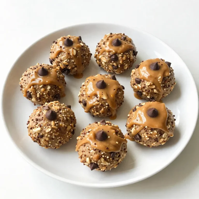 - 240 g natürliche cremige Erdnussbutter - 120 ml Honig oder Ahornsirup - 100 g Haferflocken (gerollt) - 50 g gemahlene Leinsamen - 90 g Mini-Schokoladenstückchen - 1/2 Teelöffel Vanilleextrakt - Eine Prise Meersalz Die Hauptzutaten sind einfach zu finden. Erdnussbutter gibt den Bällchen ihren tollen Geschmack und die gute Konsistenz. Honig oder Ahornsirup bringt die Süße, die wir lieben. Die Haferflocken fügen eine tolle Textur hinzu und machen die Bällchen nahrhaft. Die weiteren Zutaten sind nicht weniger wichtig. Die gemahlenen Leinsamen bieten gesunde Omega-Fettsäuren. Mini-Schokoladenstückchen bringen den süßen Schokoladengeschmack. Vanilleextrakt verstärkt die Aromen, und das Meersalz sorgt für den perfekten Kontrast. Diese Mischung macht die Bällchen einfach unwiderstehlich. Du kannst die Zutaten nach deinem Geschmack anpassen. Zum Beispiel, wenn du eine andere Nussbutter magst, probiere es aus! {{ingredient_image_2}} - Nehmen Sie eine große Rührschüssel. - Fügen Sie 240 g natürliche cremige Erdnussbutter und 120 ml Honig hinzu. - Rühren Sie mit einem Löffel, bis die Mischung glatt ist. - Geben Sie 1/2 Teelöffel Vanilleextrakt und eine Prise Meersalz dazu. - Mischen Sie alles gründlich, bis es gut verbunden ist. - Streuen Sie 100 g gerollte Haferflocken und 50 g gemahlene Leinsamen ein. - Rühren Sie alles gut um, bis keine trockenen Stellen mehr sichtbar sind. - Fügen Sie 90 g Mini-Schokoladenstückchen hinzu und heben Sie diese vorsichtig unter. - Nehmen Sie eine kleine Menge der Mischung in Ihre Hände. - Formen Sie kleine Bällchen mit einem Durchmesser von etwa 2,5 cm. - Platzieren Sie die Bällchen auf ein mit Backpapier ausgelegtes Backblech oder einen Teller. - Stellen Sie die geformten Bällchen für mindestens 30 Minuten in den Kühlschrank. - Dies hilft, die Bällchen fest zu machen. Um die perfekte Konsistenz für deine Energie-Bällchen zu finden, ist das Mischverhältnis entscheidend. Die Erdnussbutter und der Honig geben dir die Basis. Wenn du zu viel Honig nimmst, wird die Mischung zu klebrig. Halte dich also an 120 ml Honig oder Ahornsirup. Kühlen ist ebenfalls wichtig. Nach dem Formen der Bällchen solltest du sie mindestens 30 Minuten in den Kühlschrank stellen. So festigen sie sich gut und behalten ihre Form. Wenn du die Bällchen länger im Kühlschrank lässt, werden sie noch besser. Die Präsentation macht viel aus. Serviere die Energie-Bällchen auf einem hübschen Teller. Du kannst sie mit einem Minzblatt garnieren. Das gibt nicht nur Farbe, sondern auch einen frischen Geschmack. Ein weiterer Tipp ist, die Bällchen in kleinen Papiertüten oder Gläsern zu verpacken. So sehen sie toll aus und sind praktisch für unterwegs. Diese kleinen Details machen das Snacken noch schöner. Pro Tipps Variationen ausprobieren: Fügen Sie verschiedene Nüsse oder Trockenfrüchte hinzu, um den Geschmack und die Textur zu variieren. Für vegane Option: Verwenden Sie Ahornsirup anstelle von Honig, um die Bällchen vegan zu machen. Protein-Power: Ersetzen Sie einen Teil der Erdnussbutter durch Proteinpulver für einen zusätzlichen Nährstoffkick. Langfristige Lagerung: Für längere Haltbarkeit können die Bällchen auch eingefroren werden, sodass Sie sie jederzeit genießen können. {{image_4}} Du kannst deine Erdnussbutter Schokoladenenergie-Bällchen auf viele Arten anpassen. Füge Proteinpulver hinzu, um mehr Nährstoffe zu bekommen. Das verbessert den Eiweißgehalt und macht sie noch sättigender. Du kannst auch Nüsse wie Mandeln oder Walnüsse einstreuen. Das bringt einen schönen Crunch in die Bällchen. Eine andere tolle Idee ist, verschiedene Schokoladensorten zu verwenden. Probiere Zartbitter-, Vollmilch- oder sogar weiße Schokolade aus. Jede Sorte bringt ihren eigenen Geschmack mit. So wird jede Charge einzigartig und spannend. Wenn du Allergien hast, gibt es viele Alternativen. Du kannst die Erdnussbutter durch Mandel- oder Cashewbutter ersetzen. Diese Optionen sind nussig und lecker, aber weniger allergen. Für vegane Optionen kannst du Honig durch Ahornsirup oder Agavensirup ersetzen. Diese Süßstoffe sind pflanzlich und bieten eine tolle Süße. So kannst du alle in den Genuss dieser Energie-Bällchen kommen! Die Energie-Bällchen sind einfach zu lagern. Sie bleiben frisch, wenn Sie sie in einem luftdichten Behälter im Kühlschrank aufbewahren. Dort halten sie bis zu einer Woche. So bleiben sie lecker und bereit zum Essen. Wenn Sie mehr Bällchen machen möchten, können Sie sie einfrieren. Stellen Sie sicher, dass sie zuerst 30 Minuten im Kühlschrank waren. Legen Sie die Bällchen in einen Gefrierbeutel oder Behälter. Vergessen Sie nicht, das Datum darauf zu schreiben. Nach dem Einfrieren können Sie sie leicht auftauen. Lassen Sie sie einfach einige Minuten bei Raumtemperatur stehen. Sie können auch eine Bällchen direkt aus dem Gefrierfach nehmen und essen. So haben Sie immer einen gesunden Snack zur Hand! Dieses Rezept ergibt etwa 20 Energie-Bällchen. Die Portionsgröße ist einfach zu teilen. Wenn du die Bällchen kleiner machst, kannst du noch mehr davon bekommen. Ein guter Tipp ist, die Bällchen gleichmäßig zu formen, etwa 2,5 cm im Durchmesser. So hast du eine gute Größe für Snacks. Ja, du kannst andere Süßstoffe verwenden. Honig ist süß und klebrig. Ahornsirup ist eine tolle Alternative. Beide geben den Bällchen einen tollen Geschmack. Wenn du etwas weniger Süßes magst, probiere Stevia oder Agavendicksaft. Diese Süßstoffe können die Bällchen etwas anders machen, aber sie funktionieren gut. Ja, diese Bällchen sind glutenfrei. Die Haferflocken sind wichtig, achte darauf, dass sie glutenfrei sind. Die restlichen Zutaten sind ebenfalls glutenfrei. Wenn du sicher gehen möchtest, kannst du spezielle glutenfreie Produkte verwenden. So kannst du die Bällchen ohne Bedenken genießen. Energie-Bällchen sind einfach zuzubereiten und vielseitig. Sie bestehen aus cremiger Erdnussbutter, Honig und Haferflocken. Diese leckeren Snacks kombinieren gesunde Zutaten wie Leinsamen und können leicht angepasst werden. Achte auf die richtige Kühlung für die beste Konsistenz. Lagere sie im Kühlschrank oder friere sie ein. Mit diesen Tipps bereitest du schmackhafte und nahrhafte Snacks für jeden Tag zu. Probiere verschiedene Variationen und genieße die vielen Möglichkeiten dieser Energie-Bällchen!