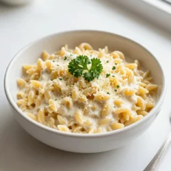Für cremiges Knoblauch-Parmesan-Orzo brauchen Sie: - 1 Tasse Orzo-Nudeln - 2 Esslöffel Olivenöl - 4 Knoblauchzehen, fein gehackt - 2 Tassen Gemüsebrühe - 1 Tasse Schlagsahne - 1 Tasse geriebener Parmesan - 1 Teelöffel getrocknete italienische Kräuter (Oregano, Basilikum, Thymian) - Salz und Pfeffer nach Geschmack - Frische Petersilie oder Basilikum zur Garnitur Diese Zutaten machen das Gericht einfach und lecker. Die Kombination aus Knoblauch und Parmesan sorgt für einen reichen Geschmack. Frische Kräuter bringen mehr Aroma in das Gericht. Sie können Petersilie oder Basilikum verwenden. Diese Kräuter sind einfach zu finden und machen den Geschmack lebendiger. Wenn Sie etwas mehr Frische wollen, probieren Sie Schnittlauch oder Thymian. Diese Kräuter passen gut zu dem cremigen Orzo und verleihen dem Gericht mehr Tiefe. Gemüsebrühe gibt dem Orzo einen schönen Geschmack. Sie können auch Hühnerbrühe verwenden, wenn Sie möchten. Die Schlagsahne macht das Gericht schön cremig. Wenn Sie es leichter mögen, können Sie auch halb und halb verwenden. Achten Sie darauf, die Brühe und die Sahne gut zu mischen. So erhält das Orzo die perfekte Konsistenz. Wenn es zu dick wird, fügen Sie etwas mehr Brühe oder Sahne hinzu. {{ingredient_image_2}} Um das cremige Knoblauch-Parmesan-Orzotto zuzubereiten, beginne mit einem großen Topf. Erhitze 2 Esslöffel Olivenöl bei mittlerer Hitze. Füge 4 fein gehackte Knoblauchzehen hinzu und brate sie 1-2 Minuten an. Du möchtest, dass der Knoblauch duftet, aber nicht verbrennt. Danach kommen die 1 Tasse Orzo-Nudeln in den Topf. Rühre die Nudeln 2-3 Minuten lang, bis sie leicht goldbraun sind. Jetzt gieße 2 Tassen Gemüsebrühe in den Topf und bringe sie zum Simmern. Reduziere die Hitze und decke den Topf ab. Lasse das Orzo 10-12 Minuten garen. Rühre gelegentlich um, bis die Nudeln zart sind und die Flüssigkeit fast ganz aufgenommen ist. Rühre nun 1 Tasse Schlagsahne und 1 Tasse geriebenen Parmesan unter. Der Käse wird schmelzen und die Soße cremig machen. Füge 1 Teelöffel getrocknete italienische Kräuter hinzu und würze mit Salz und Pfeffer nach Geschmack. Wenn das Orzo zu dick ist, kannst du etwas mehr Brühe oder Sahne hinzufügen. Nimm den Topf vom Herd und lasse das Gericht eine Minute ruhen, bevor du es servierst. Beim Anbraten von Knoblauch ist Timing wichtig. Du willst den vollen Geschmack, aber keine Bitterkeit. Achte darauf, dass der Knoblauch nicht zu lange in der Hitze bleibt. Wenn er zu dunkel wird, schmeckt er bitter. Rühre ständig, damit er gleichmäßig brät. Wenn der Knoblauch anfängt, goldbraun zu werden, ist er bereit für die nächsten Schritte. Die Kochzeit für Orzo beträgt etwa 10-12 Minuten. Achte darauf, während des Garens regelmäßig umzurühren. Das sorgt dafür, dass die Nudeln nicht am Boden kleben bleiben. Du erkennst, dass das Orzo fertig ist, wenn es weich ist und die meiste Flüssigkeit aufgenommen hat. Überprüfe die Konsistenz und füge bei Bedarf mehr Brühe oder Sahne hinzu. Um dein cremiges Knoblauch-Parmesan-Orzo perfekt zu machen, achte auf die Sahne. Verwende frische Schlagsahne für den besten Geschmack. Sie macht das Gericht reichhaltig und glatt. Wenn die Mischung zu dick ist, füge mehr Brühe oder Sahne hinzu. So bleibt es schön cremig. Rühre gut um, damit alles gut vermischt ist. Ein häufiger Fehler ist, den Knoblauch zu lange zu braten. Achte darauf, dass er nur leicht bräunt. Wenn er schwarz wird, schmeckt er bitter. Auch das Orzo darf nicht zu lange kochen. Überprüfe es nach etwa zehn Minuten. Es sollte zart, aber nicht matschig sein. Wenn du die Brühe zu schnell hinzugibst, kann das Orzo klumpen. Gib sie langsam und rühre gut um. Du kannst den Geschmack deines Orzos anpassen, indem du verschiedene Gewürze hinzufügst. Probiere frische Kräuter wie Basilikum oder Petersilie. Sie geben dem Gericht eine frische Note. Auch eine Prise Chili kann für etwas Schärfe sorgen. Experimentiere mit verschiedenen Käsen, um neue Geschmäcker zu entdecken. Parmesan ist großartig, aber auch Feta oder Pecorino können gut passen. Pro Tipps Frische Kräuter hinzufügen: Frische Kräuter wie Basilikum oder Petersilie am Ende der Zubereitung hinzufügen, um einen zusätzlichen Geschmacksakzent zu setzen. Variationen ausprobieren: Experimentieren Sie mit verschiedenen Käsesorten, wie Gouda oder Pecorino, um dem Gericht eine neue Note zu verleihen. Textur verbessern: Fügen Sie geröstete Pinienkerne oder Walnüsse hinzu, um eine knusprige Textur und zusätzlichen Geschmack zu erhalten. Resteverwertung: Reste können als Füllung für gefüllte Paprika oder Zucchini verwendet werden, um eine neue und abwechslungsreiche Mahlzeit zu kreieren. {{image_4}} Ich liebe es, mit verschiedenen Zutaten zu experimentieren. Für mehr Geschmack können Sie gebratene Pilze hinzufügen. Sie bringen eine schöne Textur und einen umami Geschmack. Auch Spinat passt gut dazu. Er fügt Farbe und Nährstoffe hinzu. Wenn Sie es gerne scharf mögen, probieren Sie rote Paprika oder frische Chili. Diese Zutaten machen das Gericht noch leckerer. Dieses Rezept ist schon vegetarisch, aber Sie können es leicht anpassen. Ersetzen Sie die Schlagsahne durch pflanzliche Sahne für eine vegane Variante. Vegane Parmesan-Alternativen gibt es auch. Diese sind oft aus Nüssen und geben einen tollen Geschmack. Achten Sie darauf, Gemüsebrühe ohne tierische Produkte zu wählen. So bleibt das Gericht rein pflanzlich. Cremiges Knoblauch-Parmesan-Orzo passt gut zu vielen Beilagen. Ein frischer grüner Salat sorgt für einen schönen Ausgleich. Erfrischende Dressings wie ein Zitronen-Vinaigrette sind ideal. Auch geröstetes Gemüse ist eine tolle Ergänzung. Die Röstaromen harmonieren perfekt mit dem cremigen Orzo. Wenn Sie Fleisch lieben, servieren Sie es mit gegrilltem Hähnchen oder Fisch. Diese Kombination ist einfach köstlich. Um das cremige Knoblauch-Parmesan-Orzo richtig aufzubewahren, lassen Sie es zuerst abkühlen. Füllen Sie das Orzo dann in einen luftdichten Behälter. So bleibt der Geschmack frisch und die Textur gut. Stellen Sie sicher, dass der Behälter gut verschlossen ist, um Gerüche im Kühlschrank zu vermeiden. Im Kühlschrank bleibt das Orzo bis zu drei Tage frisch. Achten Sie darauf, es innerhalb dieser Zeit zu essen. Nach drei Tagen kann die Qualität leiden, und das Gericht wird weniger schmackhaft. Wenn Sie das Orzo nicht innerhalb von drei Tagen essen, sollten Sie es einfrieren. Um das Orzo wieder aufzuwärmen, gibt es verschiedene Methoden. Sie können es in einer Pfanne bei mittlerer Hitze erwärmen. Fügen Sie einen Schluck Brühe oder Sahne hinzu, um die Cremigkeit zurückzubringen. Alternativ können Sie das Orzo in der Mikrowelle erwärmen. Decken Sie es mit einem feuchten Tuch ab, um ein Austrocknen zu verhindern. Erwärmen Sie es in kurzen Intervallen und rühren Sie zwischendurch um. So bleibt es lecker und cremig. Um cremiges Knoblauch-Parmesan-Orzo vegan zu machen, tauschen Sie die Schlagsahne gegen Kokosmilch oder eine Pflanzencreme aus. Verwenden Sie vegane Brühe anstelle von Gemüsebrühe. Für den Parmesan können Sie Hefeflocken oder einen veganen Käse verwenden. Diese Alternativen geben dem Gericht einen ähnlichen Geschmack und die gewünschte Cremigkeit. Ja, Sie können andere Pasta verwenden. Reisnudeln oder kleine Muscheln funktionieren gut. Auch kleine Röhrennudeln wie Penne sind möglich. Achten Sie darauf, die Kochzeit anzupassen, da verschiedene Nudeln unterschiedlich lange brauchen. Kochen Sie die Pasta nach Packungsanweisung und mischen Sie sie dann mit der Sauce. Für die Garnitur verwenden Sie frisch gehackte Petersilie oder Basilikum. Diese Kräuter bringen Farbe und Frische ins Gericht. Streuen Sie zusätzlich geriebenen Parmesan oder Hefeflocken für einen extra Geschmack. Ein Spritzer Zitrone kann auch helfen, die Aromen zu heben. Servieren Sie das Orzo in flachen Schalen, um das Aussehen zu verbessern. In diesem Artikel haben wir die Zutaten, Zubereitung und Tipps für Orzotto behandelt. Wir haben die besten Kräuter und Brühen besprochen. Außerdem gab es Tipps zu Kochzeiten und cremiger Konsistenz. Variationen und Lagerung wurden ebenfalls erläutert, damit dein Orzotto immer gut gelingt. Denke daran, die Rezepte anzupassen und kreativ zu sein. Mit diesen Informationen kannst du sicher ein leckeres Gericht zaubern. Viel Spaß beim Kochen und Ausprobieren!