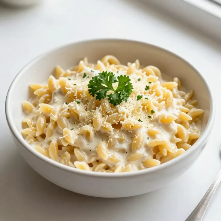 Für cremiges Knoblauch-Parmesan-Orzo brauchen Sie: - 1 Tasse Orzo-Nudeln - 2 Esslöffel Olivenöl - 4 Knoblauchzehen, fein gehackt - 2 Tassen Gemüsebrühe - 1 Tasse Schlagsahne - 1 Tasse geriebener Parmesan - 1 Teelöffel getrocknete italienische Kräuter (Oregano, Basilikum, Thymian) - Salz und Pfeffer nach Geschmack - Frische Petersilie oder Basilikum zur Garnitur Diese Zutaten machen das Gericht einfach und lecker. Die Kombination aus Knoblauch und Parmesan sorgt für einen reichen Geschmack. Frische Kräuter bringen mehr Aroma in das Gericht. Sie können Petersilie oder Basilikum verwenden. Diese Kräuter sind einfach zu finden und machen den Geschmack lebendiger. Wenn Sie etwas mehr Frische wollen, probieren Sie Schnittlauch oder Thymian. Diese Kräuter passen gut zu dem cremigen Orzo und verleihen dem Gericht mehr Tiefe. Gemüsebrühe gibt dem Orzo einen schönen Geschmack. Sie können auch Hühnerbrühe verwenden, wenn Sie möchten. Die Schlagsahne macht das Gericht schön cremig. Wenn Sie es leichter mögen, können Sie auch halb und halb verwenden. Achten Sie darauf, die Brühe und die Sahne gut zu mischen. So erhält das Orzo die perfekte Konsistenz. Wenn es zu dick wird, fügen Sie etwas mehr Brühe oder Sahne hinzu. {{ingredient_image_2}} Um das cremige Knoblauch-Parmesan-Orzotto zuzubereiten, beginne mit einem großen Topf. Erhitze 2 Esslöffel Olivenöl bei mittlerer Hitze. Füge 4 fein gehackte Knoblauchzehen hinzu und brate sie 1-2 Minuten an. Du möchtest, dass der Knoblauch duftet, aber nicht verbrennt. Danach kommen die 1 Tasse Orzo-Nudeln in den Topf. Rühre die Nudeln 2-3 Minuten lang, bis sie leicht goldbraun sind. Jetzt gieße 2 Tassen Gemüsebrühe in den Topf und bringe sie zum Simmern. Reduziere die Hitze und decke den Topf ab. Lasse das Orzo 10-12 Minuten garen. Rühre gelegentlich um, bis die Nudeln zart sind und die Flüssigkeit fast ganz aufgenommen ist. Rühre nun 1 Tasse Schlagsahne und 1 Tasse geriebenen Parmesan unter. Der Käse wird schmelzen und die Soße cremig machen. Füge 1 Teelöffel getrocknete italienische Kräuter hinzu und würze mit Salz und Pfeffer nach Geschmack. Wenn das Orzo zu dick ist, kannst du etwas mehr Brühe oder Sahne hinzufügen. Nimm den Topf vom Herd und lasse das Gericht eine Minute ruhen, bevor du es servierst. Beim Anbraten von Knoblauch ist Timing wichtig. Du willst den vollen Geschmack, aber keine Bitterkeit. Achte darauf, dass der Knoblauch nicht zu lange in der Hitze bleibt. Wenn er zu dunkel wird, schmeckt er bitter. Rühre ständig, damit er gleichmäßig brät. Wenn der Knoblauch anfängt, goldbraun zu werden, ist er bereit für die nächsten Schritte. Die Kochzeit für Orzo beträgt etwa 10-12 Minuten. Achte darauf, während des Garens regelmäßig umzurühren. Das sorgt dafür, dass die Nudeln nicht am Boden kleben bleiben. Du erkennst, dass das Orzo fertig ist, wenn es weich ist und die meiste Flüssigkeit aufgenommen hat. Überprüfe die Konsistenz und füge bei Bedarf mehr Brühe oder Sahne hinzu. Um dein cremiges Knoblauch-Parmesan-Orzo perfekt zu machen, achte auf die Sahne. Verwende frische Schlagsahne für den besten Geschmack. Sie macht das Gericht reichhaltig und glatt. Wenn die Mischung zu dick ist, füge mehr Brühe oder Sahne hinzu. So bleibt es schön cremig. Rühre gut um, damit alles gut vermischt ist. Ein häufiger Fehler ist, den Knoblauch zu lange zu braten. Achte darauf, dass er nur leicht bräunt. Wenn er schwarz wird, schmeckt er bitter. Auch das Orzo darf nicht zu lange kochen. Überprüfe es nach etwa zehn Minuten. Es sollte zart, aber nicht matschig sein. Wenn du die Brühe zu schnell hinzugibst, kann das Orzo klumpen. Gib sie langsam und rühre gut um. Du kannst den Geschmack deines Orzos anpassen, indem du verschiedene Gewürze hinzufügst. Probiere frische Kräuter wie Basilikum oder Petersilie. Sie geben dem Gericht eine frische Note. Auch eine Prise Chili kann für etwas Schärfe sorgen. Experimentiere mit verschiedenen Käsen, um neue Geschmäcker zu entdecken. Parmesan ist großartig, aber auch Feta oder Pecorino können gut passen. Pro Tipps Frische Kräuter hinzufügen: Frische Kräuter wie Basilikum oder Petersilie am Ende der Zubereitung hinzufügen, um einen zusätzlichen Geschmacksakzent zu setzen. Variationen ausprobieren: Experimentieren Sie mit verschiedenen Käsesorten, wie Gouda oder Pecorino, um dem Gericht eine neue Note zu verleihen. Textur verbessern: Fügen Sie geröstete Pinienkerne oder Walnüsse hinzu, um eine knusprige Textur und zusätzlichen Geschmack zu erhalten. Resteverwertung: Reste können als Füllung für gefüllte Paprika oder Zucchini verwendet werden, um eine neue und abwechslungsreiche Mahlzeit zu kreieren. {{image_4}} Ich liebe es, mit verschiedenen Zutaten zu experimentieren. Für mehr Geschmack können Sie gebratene Pilze hinzufügen. Sie bringen eine schöne Textur und einen umami Geschmack. Auch Spinat passt gut dazu. Er fügt Farbe und Nährstoffe hinzu. Wenn Sie es gerne scharf mögen, probieren Sie rote Paprika oder frische Chili. Diese Zutaten machen das Gericht noch leckerer. Dieses Rezept ist schon vegetarisch, aber Sie können es leicht anpassen. Ersetzen Sie die Schlagsahne durch pflanzliche Sahne für eine vegane Variante. Vegane Parmesan-Alternativen gibt es auch. Diese sind oft aus Nüssen und geben einen tollen Geschmack. Achten Sie darauf, Gemüsebrühe ohne tierische Produkte zu wählen. So bleibt das Gericht rein pflanzlich. Cremiges Knoblauch-Parmesan-Orzo passt gut zu vielen Beilagen. Ein frischer grüner Salat sorgt für einen schönen Ausgleich. Erfrischende Dressings wie ein Zitronen-Vinaigrette sind ideal. Auch geröstetes Gemüse ist eine tolle Ergänzung. Die Röstaromen harmonieren perfekt mit dem cremigen Orzo. Wenn Sie Fleisch lieben, servieren Sie es mit gegrilltem Hähnchen oder Fisch. Diese Kombination ist einfach köstlich. Um das cremige Knoblauch-Parmesan-Orzo richtig aufzubewahren, lassen Sie es zuerst abkühlen. Füllen Sie das Orzo dann in einen luftdichten Behälter. So bleibt der Geschmack frisch und die Textur gut. Stellen Sie sicher, dass der Behälter gut verschlossen ist, um Gerüche im Kühlschrank zu vermeiden. Im Kühlschrank bleibt das Orzo bis zu drei Tage frisch. Achten Sie darauf, es innerhalb dieser Zeit zu essen. Nach drei Tagen kann die Qualität leiden, und das Gericht wird weniger schmackhaft. Wenn Sie das Orzo nicht innerhalb von drei Tagen essen, sollten Sie es einfrieren. Um das Orzo wieder aufzuwärmen, gibt es verschiedene Methoden. Sie können es in einer Pfanne bei mittlerer Hitze erwärmen. Fügen Sie einen Schluck Brühe oder Sahne hinzu, um die Cremigkeit zurückzubringen. Alternativ können Sie das Orzo in der Mikrowelle erwärmen. Decken Sie es mit einem feuchten Tuch ab, um ein Austrocknen zu verhindern. Erwärmen Sie es in kurzen Intervallen und rühren Sie zwischendurch um. So bleibt es lecker und cremig. Um cremiges Knoblauch-Parmesan-Orzo vegan zu machen, tauschen Sie die Schlagsahne gegen Kokosmilch oder eine Pflanzencreme aus. Verwenden Sie vegane Brühe anstelle von Gemüsebrühe. Für den Parmesan können Sie Hefeflocken oder einen veganen Käse verwenden. Diese Alternativen geben dem Gericht einen ähnlichen Geschmack und die gewünschte Cremigkeit. Ja, Sie können andere Pasta verwenden. Reisnudeln oder kleine Muscheln funktionieren gut. Auch kleine Röhrennudeln wie Penne sind möglich. Achten Sie darauf, die Kochzeit anzupassen, da verschiedene Nudeln unterschiedlich lange brauchen. Kochen Sie die Pasta nach Packungsanweisung und mischen Sie sie dann mit der Sauce. Für die Garnitur verwenden Sie frisch gehackte Petersilie oder Basilikum. Diese Kräuter bringen Farbe und Frische ins Gericht. Streuen Sie zusätzlich geriebenen Parmesan oder Hefeflocken für einen extra Geschmack. Ein Spritzer Zitrone kann auch helfen, die Aromen zu heben. Servieren Sie das Orzo in flachen Schalen, um das Aussehen zu verbessern. In diesem Artikel haben wir die Zutaten, Zubereitung und Tipps für Orzotto behandelt. Wir haben die besten Kräuter und Brühen besprochen. Außerdem gab es Tipps zu Kochzeiten und cremiger Konsistenz. Variationen und Lagerung wurden ebenfalls erläutert, damit dein Orzotto immer gut gelingt. Denke daran, die Rezepte anzupassen und kreativ zu sein. Mit diesen Informationen kannst du sicher ein leckeres Gericht zaubern. Viel Spaß beim Kochen und Ausprobieren!