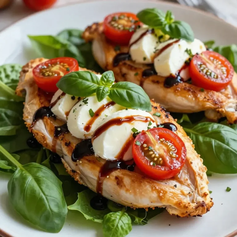 Um Caprese gefülltes Hähnchen zu machen, brauchst du: - 4 Hähnchenbrustfilets, ohne Haut und Knochen - 1 Tasse frische Basilikumblätter, grob gehackt - 1 Tasse Kirschtomaten, halbiert - 1 Tasse Mozzarella-Käse, gerieben - 2 Esslöffel Balsamico-Glasur - 2 Esslöffel Olivenöl - 3 Knoblauchzehen, fein gehackt - Salz und Pfeffer nach Geschmack - Zahnstocher oder Küchenschnur zum Festbinden Frische Basilikumblätter bringen einen tollen Geschmack. Sie sind auch gesund. Basilikum enthält Vitamine und Antioxidantien. Kirschtomaten sind süß und saftig. Sie fügen Frische hinzu. Mozzarella-Käse schmilzt gut und macht das Gericht cremig. Balsamico-Glasur gibt dem Hähnchen eine süß-saure Note. Olivenöl hilft, das Hähnchen schön goldbraun zu braten. Frische Zutaten sind immer besser, wenn möglich. Frisches Basilikum hat einen intensiven Geschmack. Kirschtomaten sind saftiger als getrocknete. Getrocknete Kräuter können in Eile verwendet werden. Sie haben jedoch oft nicht den gleichen frischen Geschmack. Für dieses Rezept empfehle ich, frische Zutaten zu nutzen. So wird dein Gericht leckerer und gesünder. {{ingredient_image_2}} Zuerst heize deinen Ofen auf 190°C vor. Dies sorgt dafür, dass das Hähnchen gleichmäßig gart. In einer Schüssel vermische die grob gehackten Basilikumblätter, die halbierten Kirschtomaten und den geriebenen Mozzarella. Diese Mischung gibt dem Hähnchen viel Geschmack. Nimm jedes Hähnchenbrustfilet und schneide eine tiefe Tasche an der Seite. Achte darauf, dass du das Fleisch nicht ganz durchschneidest. Fülle die Tasche mit der Basilikum-, Tomaten- und Mozzarella-Mischung. Drücke die Füllung leicht hinein, damit sie gut sitzt. Verwende Zahnstocher oder Küchenschnur, um die Öffnungen zu sichern. So bleibt die Füllung beim Kochen drin. Erhitze in einer großen, ofenfesten Pfanne das Olivenöl bei mittlerer Hitze. Würze die Hähnchenbrustfilets mit Salz und Pfeffer. Brate die Stücke etwa 4-5 Minuten pro Seite, bis sie goldbraun sind. Füge dann den gehackten Knoblauch hinzu und sautieren ihn für eine Minute. Träufle die Balsamico-Glasur über das Hähnchen. Stelle die Pfanne in den Ofen und backe das Hähnchen für 20-25 Minuten. Achte darauf, dass das Hähnchen eine Innentemperatur von 75°C erreicht. Lass es nach dem Backen 5 Minuten ruhen, bevor du die Zahnstocher entfernst. Serviere das gefüllte Hähnchen warm. Um das Hähnchen perfekt zu füllen, schneiden Sie eine tiefe Tasche. Achten Sie darauf, dass das Fleisch nicht ganz durch ist. Füllen Sie die Mischung aus Basilikum, Tomaten und Mozzarella gut ein. Drücken Sie die Füllung sanft hinein, sodass sie fest sitzt. Verwenden Sie Zahnstocher oder Küchenschnur, um die Öffnung zu sichern. So bleibt die Füllung beim Kochen drin. Für das beste Ergebnis backen Sie das gefüllte Hähnchen bei 190°C. Die Garzeit beträgt etwa 20 bis 25 Minuten. Überprüfen Sie die Innentemperatur mit einem Fleischthermometer. Diese sollte 75°C erreichen. Lassen Sie das Hähnchen nach dem Backen fünf Minuten ruhen. So bleibt es saftig und zart. Präsentieren Sie das gefüllte Hähnchen auf einem Bett aus frischen Blättern. Garnieren Sie mit Kirschtomaten und Basilikum. Dies sorgt für einen schönen Farbkontrast. Ein letzter Spritzer Balsamico-Glasur gibt dem Gericht das gewisse Etwas. So wird Ihr Caprese gefülltes Hähnchen zum Hingucker auf jedem Tisch. Pro Tipps Hähnchen für mehr Saftigkeit marinieren: Lassen Sie die Hähnchenbrustfilets vor dem Füllen für mindestens 30 Minuten in einer Mischung aus Olivenöl, Balsamico und Gewürzen marinieren, um zusätzlichen Geschmack und Saftigkeit zu erzielen. Frische Kräuter verwenden: Verwenden Sie frische Basilikumblätter anstelle von getrocknetem Basilikum für einen intensiveren Geschmack und ein ansprechenderes Aroma in der Füllung. Ofen für gleichmäßiges Garen vorheizen: Stellen Sie sicher, dass der Ofen vollständig vorgeheizt ist, bevor Sie das Hähnchen hineinlegen, um ein gleichmäßiges Garen und die richtige Innentemperatur zu gewährleisten. Restliche Füllung als Beilage verwenden: Braten Sie die restliche Füllung aus Kirschtomaten, Basilikum und Mozzarella in der Pfanne an, um eine köstliche Beilage zu Ihrem gefüllten Hähnchen zu kreieren. {{image_4}} Für Caprese gefülltes Hähnchen kann man viele Käsearten nutzen. Mozzarella ist die klassische Wahl. Sein sanfter Geschmack passt perfekt. Du kannst aber auch andere Käsesorten ausprobieren. - Büffelmozzarella: Diese Variante hat einen intensiveren Geschmack. - Feta: Er bringt eine salzige Note ins Spiel. - Parmesan: Dieser Käse sorgt für einen tollen Crunch. Jede Käsesorte gibt dem Gericht eine neue Wendung und macht es spannend. Die Füllung für das Hähnchen ist sehr anpassbar. Kirschtomaten sind frisch und süß. Sie lassen sich leicht durch andere Gemüsesorten ersetzen. - Paprika: Bunte Paprika bringt Farbe und einen süßen Geschmack. - Zucchini: Diese ist leicht und fügt Feuchtigkeit hinzu. - Spinat: Spinat gibt eine gesunde Note und viel Geschmack. Experimentiere mit deinem Lieblingsgemüse und finde die perfekte Mischung. Balsamico-Glasur ist köstlich, aber es gibt Alternativen. Diese können deinem Gericht eine neue Dimension geben. - Zitronensaft: Frisch und spritzig, ideal für einen leichteren Geschmack. - Honig: Er gibt eine süße Note und ergänzt die Tomaten gut. - Sojasauce: Diese sorgt für einen salzigen, umami Geschmack. Probiere verschiedene Glasuren aus, um dein gefülltes Hähnchen noch schmackhafter zu machen. Nach dem Kochen kann das gefüllte Hähnchen in einem luftdichten Behälter aufbewahrt werden. Achte darauf, dass das Hähnchen auf Raumtemperatur abgekühlt ist, bevor du es in den Kühlschrank stellst. So bleibt es frisch. Im Kühlschrank hält es sich bis zu drei Tage. Du kannst das gefüllte Hähnchen auch einfrieren. Wickele es fest in Folie oder lege es in einen Gefrierbeutel. Achte darauf, so viel Luft wie möglich zu entfernen. Das Hähnchen bleibt so bis zu drei Monate haltbar. Zum Auftauen lege es über Nacht in den Kühlschrank. So bleibt die Qualität erhalten. Um das Hähnchen wieder aufzuwärmen, lege es in eine ofenfeste Form. Heize den Ofen auf 180°C vor. Bedecke die Form mit Folie, damit das Hähnchen nicht austrocknet. Erwärme es etwa 15-20 Minuten, bis es heiß ist. Du kannst auch die Mikrowelle nutzen, aber darauf achten, dass es gleichmäßig warm wird. Die Zubereitung von gefülltem Hähnchen dauert insgesamt etwa 45 Minuten. Davon sind 15 Minuten für die Vorbereitung und 25 Minuten für das Backen im Ofen. Es ist schnell und einfach. Ja, die Füllung kann im Voraus vorbereitet werden. Mischen Sie einfach die Basilikumblätter, Kirschtomaten und Mozzarella-Käse. Lagern Sie die Mischung in einem luftdichten Behälter im Kühlschrank. So sparen Sie Zeit beim Kochen. Für eine tolle Beilage passen frische Salate gut. Ein einfacher grüner Salat mit einem leichten Dressing ist ideal. Auch geröstetes Gemüse oder ein Risotto sind leckere Optionen. Sie können auch knuspriges Brot dazu servieren. Das Rezept für gefülltes Hähnchen bietet dir viele Möglichkeiten. Wir haben die Zutaten, die Zubereitung und praktische Tipps besprochen. Außerdem hast du verschiedene Variationen und Lagerungshinweise kennengelernt. Probiere es aus und kreiere dein eigenes Gericht. Denke daran, deine Füllungen anzupassen. Die Mischung aus frischen und getrockneten Zutaten bringt besonderen Geschmack. Genieße das Kochen und die Ergebnisse!