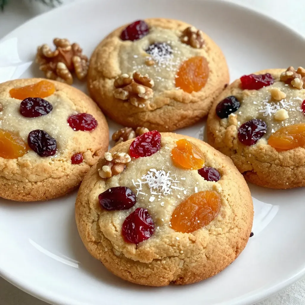 Für Chewy Fruitcake Cookies benötigst du folgende Hauptzutaten: - 1 Tasse ungesalzene Butter, weich - 1 Tasse brauner Zucker, gut gepackt - 1/2 Tasse Kristallzucker - 2 große Eier - 1 Teelöffel Vanilleextrakt - 2 1/2 Tassen Weizenmehl - 1 Teelöffel Backpulver - 1/2 Teelöffel Zimt, gemahlen - 1/4 Teelöffel Muskatnuss, gemahlen - 1/4 Teelöffel Salz Diese Zutaten bilden die Basis für die Kekse. Die Butter und die Zucker sorgen für eine tolle Süße. Du kannst die Kekse weiter verfeinern mit: - 1 Tasse gemischte Trockenfrüchte (wie Rosinen, Cranberries und getrocknete Aprikosen), grob gehackt - 1/2 Tasse gehackte Walnüsse oder Pekannüsse - 1/2 Tasse geraspelter Kokos (nach Belieben) - 1/2 Tasse halbsüße Schokoladenstückchen (nach Belieben) Diese Zutaten bringen zusätzlichen Geschmack und Textur. Die Trockenfrüchte geben einen fruchtigen Biss. Nüsse und Kokos sorgen für einen tollen Crunch. Achte beim Kauf der Zutaten auf Qualität. Verwende frische Trockenfrüchte, da sie mehr Geschmack bringen. Achte darauf, dass die Nüsse ungesalzen sind. Bio-Zutaten sind eine gute Wahl für mehr Geschmack und weniger Chemikalien. Wenn du Schokoladenstückchen hinzufügst, wähle eine gute Qualität. Halbsüße Schokolade ergänzt die Süße der Kekse perfekt. Mit diesen Tipps kannst du sicherstellen, dass deine Kekse köstlich und voller Aromen sind. {{ingredient_image_2}} Zuerst bereiten wir alles vor. Heizen Sie den Ofen auf 175°C vor. Legen Sie zwei Backbleche mit Backpapier aus. Messen Sie die Zutaten ab. Sie brauchen: - 1 Tasse ungesalzene Butter, weich - 1 Tasse brauner Zucker, gut gepackt - 1/2 Tasse Kristallzucker - 2 große Eier - 1 Teelöffel Vanilleextrakt - 2 1/2 Tassen Weizenmehl - 1 Teelöffel Backpulver - 1/2 Teelöffel Zimt, gemahlen - 1/4 Teelöffel Muskatnuss, gemahlen - 1/4 Teelöffel Salz - 1 Tasse gemischte Trockenfrüchte, grob gehackt - 1/2 Tasse gehackte Walnüsse oder Pekannüsse - 1/2 Tasse geraspelter Kokos (nach Belieben) - 1/2 Tasse halbsüße Schokoladenstückchen (nach Belieben) Stellen Sie sicher, dass Ihre Schüssel und Werkzeuge sauber sind. In einer großen Schüssel verrühren Sie die weiche Butter, den braunen Zucker und den Kristallzucker. Verwenden Sie einen Handmixer oder eine Küchenmaschine. Rühren Sie, bis die Mischung leicht und fluffig ist. Fügen Sie die Eier nacheinander hinzu. Rühren Sie gut um nach jedem Ei. Dann fügen Sie den Vanilleextrakt hinzu. In einer anderen Schüssel mischen Sie das Mehl, Backpulver, Zimt, Muskatnuss und Salz. Fügen Sie diese trockenen Zutaten langsam zu den feuchten hinzu. Rühren Sie, bis alles gut verbunden ist. Jetzt fügen Sie die gehackten Trockenfrüchte, Nüsse, Kokos und Schokoladenstückchen vorsichtig hinzu. Mischen Sie alles gleichmäßig. Verwenden Sie einen Esslöffel oder einen Keksspatel, um Portionen des Teigs auf die Backbleche zu setzen. Lassen Sie genügend Platz zwischen den Keksen. Backen Sie die Kekse für 10-12 Minuten. Die Ränder sollten goldbraun sein. Die Mitte kann leicht unterbacken aussehen. Das sorgt für die chewy Textur. Nehmen Sie die Kekse aus dem Ofen und lassen Sie sie etwa 5 Minuten auf dem Blech abkühlen. Danach legen Sie sie auf ein Drahtgitter, damit sie vollständig abkühlen. Genießen Sie den fruchtigen Genuss! Um die perfekte Keksstruktur zu erreichen, ist die Butter entscheidend. Verwenden Sie weiche, ungesalzene Butter. Sie hilft, die Kekse schön zart zu machen. Achten Sie darauf, den Teig nicht zu lange zu mischen. So bleibt er luftig und leicht. Lassen Sie den Teig auch kurz ruhen, bevor Sie die Kekse formen. Dies hilft, die Aromen zu verbinden. Ein häufiger Fehler ist, die Kekse zu lange zu backen. Nehmen Sie sie aus dem Ofen, wenn die Ränder goldbraun sind. Die Mitte sieht dann vielleicht noch weich aus, das ist normal. So bleiben die Kekse chewy. Üben Sie auch Geduld beim Kühlen. Lassen Sie die Kekse zunächst auf dem Blech ruhen, bevor Sie sie umsetzen. Dadurch behalten sie ihre Form. Kühlen Sie die Kekse auf einem Drahtgitter, um die Luftzirkulation zu verbessern. Bewahren Sie sie in einem luftdichten Behälter auf. So bleiben sie frisch und chewy. Wenn Sie die Kekse länger aufbewahren möchten, frieren Sie sie ein. Wickeln Sie sie gut ein, um Frostschäden zu vermeiden. Vor dem Servieren lassen Sie sie einfach auftauen. Pro Tipps Butter richtig weich machen: Stellen Sie die Butter etwa 30 Minuten vor der Verwendung bei Raumtemperatur auf, damit sie die perfekte Konsistenz erreicht. Früchte und Nüsse gleichmäßig verteilen: Falten Sie die Trockenfrüchte und Nüsse vorsichtig unter den Teig, damit sie gleichmäßig in jedem Keks verteilt sind. Backzeit im Auge behalten: Beobachten Sie die Kekse während des Backens genau, um sicherzustellen, dass sie die perfekte, chewy Konsistenz behalten. Kekse richtig abkühlen: Lassen Sie die Kekse auf dem Backblech leicht abkühlen, bevor Sie sie auf ein Drahtgitter legen, um ein Zerbrechen zu vermeiden. {{image_4}} Wenn Sie die Schokoladenstückchen nicht mögen, probieren Sie verschiedene Optionen. Weiße Schokolade gibt einen süßen, cremigen Geschmack. Zartbitterschokolade bietet eine tiefere Note. Für eine fruchtige Note können Sie auch Yoghurtschokoladenstückchen verwenden. Diese Varianten machen die Kekse speziell und lecker. Die Trockenfrüchte sind sehr vielseitig. Neben Rosinen und Cranberries können Sie auch getrocknete Kirschen oder Feigen verwenden. Getrocknete Mangos sorgen für einen tropischen Touch. Mischen Sie verschiedene Sorten, um einen bunten Keks zu kreieren. Jede Frucht bringt ihren eigenen Geschmack und Textur mit. Für glutenfreie Kekse verwenden Sie glutenfreies Mehl. Achten Sie darauf, ein gutes Ersatzmehl zu wählen. Veganer können die Eier durch Apfelmus oder Leinsamen ersetzen. Diese Anpassungen machen die Kekse für alle zugänglich. So genießen auch Menschen mit besonderen Diäten diese leckeren Kekse. Um die Chewy Fruitcake Cookies frisch zu halten, legen Sie sie in eine Keksdose. Diese Dose sollte luftdicht sein. Wenn Sie keinen Keksbehälter haben, verwenden Sie einen großen Ziploc-Beutel. Fügen Sie ein Stück Brot hinzu, um die Feuchtigkeit zu halten. Die Kekse bleiben bei Raumtemperatur etwa eine Woche frisch. Sie können die Kekse auch einfrieren. Wickeln Sie sie gut ein, um Gefrierbrand zu vermeiden. Im Gefrierschrank halten sie bis zu drei Monate. Lassen Sie die Kekse vor dem Essen bei Raumtemperatur auftauen. Achten Sie auf Anzeichen von Verderb. Wenn die Kekse trocken oder brüchig sind, sind sie alt. Ein ranziger Geruch weist auf Verderb hin. Schimmel ist ein sicheres Zeichen, dass Sie die Kekse nicht mehr essen sollten. Um die chewy Textur zu erreichen, ist die Backzeit wichtig. Backe die Kekse nur bis die Ränder goldbraun sind. Die Mitte darf leicht unterbacken sein. So bleiben die Kekse weich und zäh. Verwende auch eine Mischung aus braunem und Kristallzucker. Der braune Zucker sorgt für Feuchtigkeit und einen reichen Geschmack. Lass die Kekse nach dem Backen kurz auf dem Blech abkühlen. Dadurch setzen sich die Aromen besser und die Kekse bleiben weich. Ja, du kannst die Kekse glutenfrei machen. Ersetze einfach das Weizenmehl durch eine glutenfreie Mehlmischung. Achte darauf, dass die Mischung für Backwaren geeignet ist. Das sorgt für die richtige Konsistenz. Manchmal kann es helfen, ein Bindemittel wie Xanthan oder Guarkernmehl hinzuzufügen. So bleiben die Kekse schön zusammen und erhalten die chewy Struktur. Dekoriere die Kekse nach deinem Geschmack! Eine einfache Möglichkeit ist, Puderzucker darüber zu streuen. Das gibt einen festlichen Look. Du kannst auch Schokoladenglasur verwenden, um einen süßen Akzent zu setzen. Eine andere Idee ist, die Kekse mit gehackten Nüssen oder extra Trockenfrüchten zu garnieren. So bekommst du eine schöne Präsentation und zusätzlichen Geschmack. Wir haben die besten Zutaten für Chewy Fruitcake Cookies besprochen. Wir ermittelten, wie man den Teig zubereitet und backt. Auch Tipps zur Struktur und Lagerung fanden ihren Platz. Variationen wie Schokoladenstückchen und besondere Ernährungsoptionen erweitern die Möglichkeiten. Denke daran, die Kekse richtig zu lagern, um ihre Frische zu sichern. Nutze die Informationen aus den FAQs, um häufige Fragen zu klären. Jetzt liegt es an dir, diese leckeren Kekse zu probieren und zu genießen!