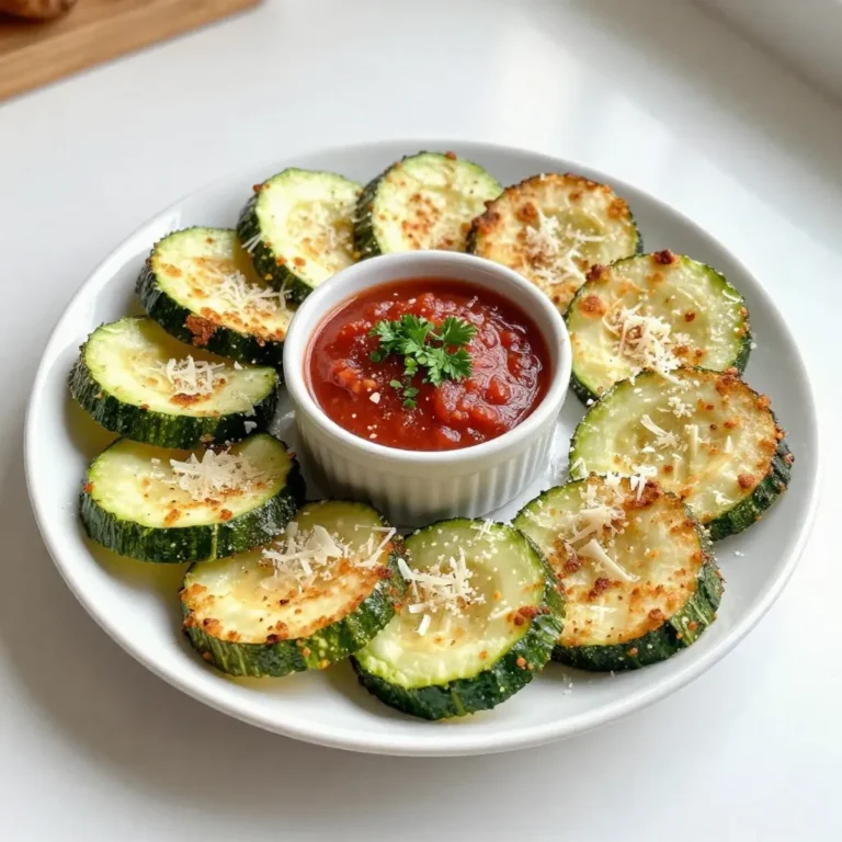 - 2 mittelgroße Zucchini - 1 Tasse geriebener Parmesan-Käse - 1 Tasse Semmelbrösel (Panko empfohlen) - 1 Teelöffel Knoblauchpulver - 1 Teelöffel Zwiebelpulver - 1 Teelöffel getrockneter Oregano - Salz und Pfeffer nach Geschmack - Olivenölspray - Air Fryer Die Zutaten für die knusprigen Zucchini-Chips sind einfach und lecker. Zucchini sind frisch und saftig. Parmesan-Käse gibt den Chips einen tollen Geschmack. Panko-Semmelbrösel sorgen für extra Crunch. Für die Gewürze benötigst du Knoblauchpulver, Zwiebelpulver und Oregano. Diese Gewürze machen die Chips noch würziger. Salz und Pfeffer fügen den letzten Schliff hinzu. Um alles zusammenzubringen, brauchst du ein Olivenölspray. Dieses hilft, die Zucchini gut zu beschichten. Der Air Fryer ist das Gerät, das die Chips knusprig macht. Du kannst die Zucchini in dünne Scheiben schneiden. Das sorgt für gleichmäßiges Frittieren. Bereite die Panade in einer Schüssel vor. So wird das Panieren zum Kinderspiel. Mit diesen Zutaten und Hilfsmitteln kannst du schnell leckere Zucchini-Chips machen. Sie sind perfekt als Snack oder Vorspeise! {{ingredient_image_2}} Um köstliche Zucchini-Chips zu machen, beginne mit der Zucchini. Wasche sie gründlich unter fließendem Wasser. Das entfernt Schmutz und Rückstände. Schneide dann die Enden der Zucchini ab. Jetzt schneide die Zucchini in dünne Scheiben. Die Scheiben sollten etwa 1/4 Zoll dick sein. Dünne Scheiben sorgen für einen besseren Crunch. Für die Panade nimm eine flache Schüssel. Vermische darin den geriebenen Parmesan-Käse mit den Semmelbröseln. Panko-Semmelbrösel geben extra Knusprigkeit. Füge nun Gewürze hinzu. Verwende etwa 1 Teelöffel Knoblauchpulver, 1 Teelöffel Zwiebelpulver und 1 Teelöffel getrockneten Oregano. Schmecke die Mischung mit Salz und Pfeffer ab. Mische alles gut durch, damit die Gewürze gleichmäßig verteilt sind. Jetzt ist es Zeit, die Zucchini zu panieren. Sprühe die Zucchini-Scheiben leicht mit Olivenöl ein. Das hilft der Panade, besser zu haften. Tauche jede Scheibe in die Bröselmischung. Drücke sanft, damit sich die Brösel gut an der Zucchini festsetzen. Achte darauf, dass jede Scheibe gleichmäßig bedeckt ist. Heize deinen Air Fryer auf 200 °C (400 °F) vor. Lasse ihn etwa 5 Minuten laufen. So werden die Chips schön knusprig. Lege die panierten Zucchini-Scheiben in einer einzigen Schicht in den Frittierkorb. Überfülle den Korb nicht, damit die Chips gleichmäßig garen. Frittiere die Chips für 10-12 Minuten. Wende sie zur Hälfte der Garzeit, damit sie goldbraun werden. Nachdem die Chips fertig sind, nimm sie aus dem Air Fryer. Lass sie kurz abkühlen. Du kannst sie warm servieren. Arrangiere die Chips auf einer Servierplatte. Ein Dip, wie Marinara-Sauce oder Ranch-Dressing, passt perfekt dazu. Garnieren kannst du die Platte mit frischer Petersilie. Welches Öl verwenden? Ich empfehle, Olivenölspray zu nutzen. Es hilft, die Zucchini gleichmäßig zu besprühen. So wird jede Scheibe perfekt knusprig. Vermeide andere Öle, die schwerer sind. Wichtigkeit der Scheibendicke Die Dicke der Zucchini-Scheiben ist entscheidend. Schneide sie etwa 1/4 Zoll dick. Dünnere Scheiben werden zu schnell braun und können anbrennen. Dickere Scheiben bleiben matschig. Das richtige Maß macht den Unterschied. Überfüllten Air Fryer umgehen Überlade den Air Fryer nicht. Wenn du zu viele Chips auf einmal kochst, werden sie nicht gleichmäßig knusprig. Es ist besser, in kleinen Mengen zu frittieren. So erhält jede Scheibe die nötige Hitze. Richtiges Vorheizen des Geräts Vorheizen ist wichtig. Heize den Air Fryer auf 200 °C (400 °F) für fünf Minuten vor. Das sorgt für die knusprige Textur, die wir wollen. Ein kalter Frittierkorb macht die Chips weich. Ideen für Dips und Beilagen Serviere die Chips mit Marinara-Sauce oder Ranch-Dressing. Beide Dips sind lecker und passen gut zu den Chips. Du kannst auch Joghurt oder Guacamole probieren. Garnierungen für zusätzliche Präsentation Ein Hauch frischer Petersilie macht viel aus. Streue sie über die Chips, bevor du sie servierst. Das bringt Farbe auf den Teller und sieht schön aus. Ein wenig Kreativität macht das Essen noch besser. Pro Tipps Wählen Sie frische Zucchini: Achten Sie darauf, frische Zucchini zu verwenden, die fest und glänzend sind. Dies sorgt für den besten Geschmack und die beste Textur. Panko für Extra Crunch: Verwenden Sie Panko-Semmelbrösel anstelle von normalen Semmelbröseln, um den Chips eine zusätzliche Knusprigkeit zu verleihen. Vorheizen nicht vergessen: Heizen Sie den Air Fryer vor, um sicherzustellen, dass die Zucchini-Chips gleichmäßig und knusprig garen. Variation der Gewürze: Experimentieren Sie mit verschiedenen Gewürzen wie Paprika oder italienischen Kräutern, um den Geschmack der Chips nach Ihrem Geschmack anzupassen. {{image_4}} Ich liebe Parmesan in meinen Zucchini-Chips, aber man kann auch andere Käsesorten verwenden. Pecorino bringt einen kräftigen, salzigen Geschmack. Cheddar gibt den Chips eine schöne, würzige Note. Experimentiere mit verschiedenen Käsesorten, um deinen Favoriten zu finden. Zusätzlich zu den klassischen Gewürzen kannst du kreativ werden. Paprika gibt einen rauchigen Geschmack. Chili-Flocken bringen eine angenehme Schärfe. Ein wenig Zitronenschale fügt frische und Lebendigkeit hinzu. Probiere es aus und finde deine Lieblingskombination. Wenn du Zucchini nicht magst, versuche Auberginen oder Karotten. Auberginen haben eine ähnliche Textur und nehmen Gewürze gut auf. Karotten sind süß und geben einen knackigen Biss. Schneide sie in dünne Scheiben, damit sie schön knusprig werden. Lass die Zucchini-Chips nach dem Frittieren abkühlen. Dies ist wichtig, um die Knusprigkeit zu erhalten. Lege sie dann in einen luftdichten Behälter. So bleiben sie frisch und lecker. Bei richtiger Lagerung halten sie sich bis zu fünf Tage im Kühlschrank. Du kannst sie auch bei Zimmertemperatur für etwa zwei Tage aufbewahren. Achte darauf, sie nicht in einer feuchten Umgebung zu lagern, um eine matschige Textur zu vermeiden. Wenn du die Chips wieder knusprig machen möchtest, ist der Air Fryer die beste Wahl. Erhitze ihn wieder auf 200 °C (400 °F). Lege die Chips in den Korb und erwärme sie für etwa 3-5 Minuten. Dies macht sie schön knusprig, genau wie beim ersten Frittieren. Vermeide die Mikrowelle, da sie die Chips weich macht. So kannst du die perfekte Knusprigkeit zurückgewinnen und das volle Aroma genießen. Die Zubereitung dauert etwa 15 Minuten. Die Garzeit im Air Fryer beträgt 10-12 Minuten. Du solltest die Chips nach der Hälfte der Zeit wenden. So werden sie gleichmäßig knusprig. Vorheizen des Air Fryers auf 200 °C (400 °F) ist wichtig für das beste Ergebnis. Ja, du kannst viele Gemüsearten verwenden. Süßkartoffeln, Karotten und Auberginen sind tolle Alternativen. Achte darauf, das Gemüse dünn zu schneiden. So garen sie schneller und werden knuspriger. Du kannst die gleiche Panade für diese Gemüse verwenden. Es macht Spaß, neue Geschmäcker zu entdecken. Ja, diese Chips sind eine gesunde Snack-Option. Zucchini hat wenig Kalorien. Eine Portion enthält etwa 150 Kalorien. Sie sind auch reich an Ballaststoffen. Parmesan-Käse bietet zusätzlich Eiweiß und Calcium. Die Chips sind besser als frittierte Snacks. Du kannst sie ohne schlechtes Gewissen genießen. Um matschige Chips zu vermeiden, achte auf die Dicke der Zucchini-Scheiben. Dünne Scheiben, etwa 1/4 Zoll dick, werden knuspriger. Sprühe die Zucchini leicht mit Olivenöl. Dies hilft der Panade, besser zu haften. Überfülle den Air Fryer nicht. Eine einzige Schicht sorgt für gleichmäßige Garung. Die Zubereitung von Zucchini-Chips im Air Fryer ist einfach und lecker. Du benötigst nur Zucchini, Parmesan, Semmelbrösel und einige Gewürze. Mit der richtigen Technik und den passenden Hilfsmitteln kannst du knusprige Chips zaubern. Achte auf die Scheibendicke und die richtige Temperatur. Variiere mit verschiedenen Käsesorten oder Gewürzen, um neue Geschmäcker zu entdecken. Mit diesen Tipps und der Schritt-für-Schritt-Anleitung lässt sich ein gesunder Snack leicht herstellen. Probier die Rezepte aus und genieße eine knusprige und gesunde Option für zwischendurch.