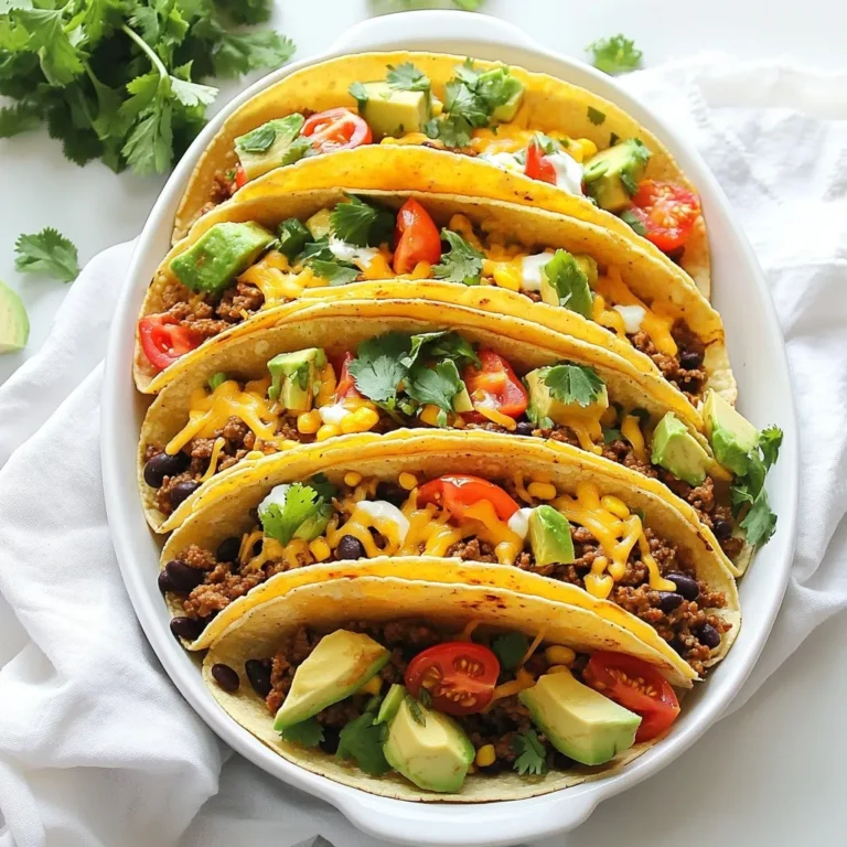 Für köstliche Käsegefüllte Ofentacos brauchen Sie folgende Hauptzutaten: - 12 kleine Tortillas aus Mais oder Weizen - 450 g Hackfleisch (Rind oder Putenfleisch) - 1 kleine Zwiebel, fein gehackt - 2 Knoblauchzehen, gehackt - 1 Päckchen Taco-Gewürzmischung - 240 ml schwarze Bohnen aus der Dose, abgetropft und abgespült - 240 ml Maiskörner (frisch oder gefroren) - 200 g geriebener Cheddar-Käse Diese Zutaten bilden die Basis für den tollen Geschmack. Die Tortillas sind wichtig, um die Füllung zu halten. Das Hackfleisch bringt die Proteine, und die Bohnen fügen eine gute Textur hinzu. Zusätzlich brauchen Sie einige Gewürze und Zutaten, um den Tacos das gewisse Etwas zu geben: - 240 ml gewürfelte Tomaten - 240 ml gehackter Kopfsalat - 120 ml Sour Cream - 1 Avocado, gewürfelt - Frischer Koriander zur Garnitur - Olivenöl zum Braten Die Taco-Gewürzmischung sorgt für den typischen Geschmack. Tomaten und Salat bringen Frische und Farbe. Sour Cream und Avocado machen die Tacos cremig und lecker. Ein paar frische Beilagen können Ihre Tacos noch besser machen. Hier sind einige Vorschläge: - Limettenviertel für zusätzliche Frische - Jalapeños für einen scharfen Kick - Weitere frische Kräuter wie Petersilie oder Schnittlauch Diese Beilagen bringen noch mehr Geschmack und Vielfalt auf den Tisch. Sie machen die Tacos zu einem echten Festessen. {{ingredient_image_2}} Beginne mit der Vorbereitung deiner Zutaten. Du brauchst: - 12 kleine Tortillas aus Mais oder Weizen - 450 g Hackfleisch (Rind oder Putenfleisch) - 1 kleine Zwiebel, fein gehackt - 2 Knoblauchzehen, gehackt - 1 Päckchen Taco-Gewürzmischung - 240 ml schwarze Bohnen aus der Dose, abgetropft und abgespült - 240 ml Maiskörner (frisch oder gefroren) - 200 g geriebener Cheddar-Käse - 240 ml gewürfelte Tomaten - 240 ml gehackter Kopfsalat - 120 ml Sour Cream - 1 Avocado, gewürfelt - Frischer Koriander zur Garnitur - Olivenöl zum Braten Stelle sicher, dass alles bereit ist. So sparst du Zeit beim Kochen. Jetzt geht es an die Füllung. Heize deinen Ofen auf 190 °C vor. In einer großen Pfanne erhitzt du einen Schuss Olivenöl bei mittlerer Hitze. Gib die gehackte Zwiebel hinein und dünste sie für 3-4 Minuten, bis sie weich ist. Dann kommt der Knoblauch dazu. Lass ihn eine Minute mitbraten. Füge das Hackfleisch hinzu. Brate es, bis es braun ist. Zerkleinere das Fleisch mit einem Löffel. Das dauert etwa 5-7 Minuten. Jetzt rührst du die Taco-Gewürzmischung, die schwarzen Bohnen und den Mais ein. Lass alles für 2-3 Minuten gut durchwärmen. Fette eine Auflaufform leicht ein. Stelle die Tortillas in Form von Tacos nebeneinander in die Form. Fülle jede Tortilla mit der Fleischmischung. Verteile den geriebenen Cheddar-Käse darauf. Jetzt backst du die Tacos im vorgeheizten Ofen für 15-20 Minuten. Achte darauf, dass der Käse schön geschmolzen und sprudelnd ist. Nimm die Form aus dem Ofen. Lass die Tacos kurz abkühlen. Garnieren kannst du die Tacos mit gewürfelten Tomaten, gehacktem Kopfsalat, Sour Cream, gewürfelter Avocado und frischem Koriander. So wird jedes Taco ein Genuss! Um die perfekte Käsekruste zu erreichen, wählen Sie hochwertigen Cheddar. Reiben Sie den Käse frisch, da das besser schmilzt. Verwenden Sie eine großzügige Menge Käse auf jeder Tortilla. Ein kleiner Trick: Fügen Sie die Käse-Schicht erst in den letzten fünf Minuten des Backens hinzu. So bleibt der Käse schön geschmolzen und goldbraun. Ein häufiger Fehler ist, die Tacos zu voll zu machen. Füllen Sie jede Tortilla nur bis zur Hälfte. So bleibt die Füllung im Taco und läuft nicht aus. Ein weiterer Fehler ist die Backzeit. Überbacken Sie die Tacos nicht, da der Käse sonst hart wird. Prüfen Sie die Tacos nach 15 Minuten; der Käse sollte sprudeln, aber nicht bräunen. Präsentieren Sie die Tacos auf einer großen, bunten Platte. Garnieren Sie mit frischem Koriander und Limettenvierteln. Das sorgt für einen frischen Look. Servieren Sie die Sour Cream in einer kleinen Schüssel daneben. So können die Gäste selbst entscheiden, wie viel sie möchten. Ein ansprechendes Arrangement macht das Essen noch schöner! Pro Tipps Frische Zutaten verwenden: Verwenden Sie frisches Gemüse und hochwertige Zutaten, um den Geschmack Ihrer Tacos zu maximieren. Variation der Füllungen: Experimentieren Sie mit verschiedenen Fleischsorten oder machen Sie eine vegetarische Version mit mehr Gemüse und Hülsenfrüchten. Käse-Schichten: Fügen Sie Käse sowohl in die Füllung als auch obenauf hinzu, um eine besonders schmelzige und leckere Textur zu erzielen. Perfekte Backzeit: Achten Sie darauf, die Tacos genau im Auge zu behalten, um ein Überbacken zu vermeiden - der Käse sollte geschmolzen und goldbraun sein. {{image_4}} Wenn du kein Fleisch magst, gibt es viele leckere Optionen. Du kannst die Hackfleischfüllung durch eine Mischung aus schwarzen Bohnen und Mais ersetzen. Füge auch gewürfelte Paprika und Zucchini hinzu. Diese Zutaten geben den Tacos einen tollen Geschmack und machen sie bunt. Ein weiterer Vorschlag ist, Tofu zu verwenden. Brate den Tofu mit Gewürzen an, um den Geschmack zu verstärken. Tortillas sind nicht die einzige Option. Du kannst auch kleine Paprika oder Zucchini verwenden. Diese Gemüsehälften werden gefüllt und gebacken. Das macht die Tacos leicht und gesund. Eine andere Idee sind Reiswaffeln. Diese sind knusprig und geben den Tacos einen neuen Twist. Für einen besonderen Kick kannst du außergewöhnliche Toppings verwenden. Versuche, Mango- oder Ananassalsa hinzuzufügen. Diese Früchte bringen Frische und Süße. Auch Kimchi bringt eine würzige Note. Serviere die Tacos mit einer Limette, um den Geschmack zu heben. Wenn du magst, kannst du auch verschiedene Käsesorten ausprobieren, wie Feta oder Ziegenkäse. Wenn du Reste von den Käsegefüllten Ofentacos hast, lagere sie am besten in einem luftdichten Behälter. Das hält die Tacos frisch. Du kannst sie auch in Frischhaltefolie einwickeln. So bleibt der Geschmack erhalten. Stelle sicher, dass die Tacos vollständig abgekühlt sind, bevor du sie lagerst. Das hilft, Feuchtigkeit zu vermeiden. Um die Ofentacos wieder aufzuwärmen, lege sie auf ein Backblech. Heize deinen Ofen auf 180°C (350°F) vor. Backe die Tacos für etwa 10 Minuten. So wird der Käse wieder schön schmelzig. Du kannst auch die Mikrowelle nutzen. Stelle die Tacos in eine mikrowellengeeignete Schüssel und erwärme sie für 1-2 Minuten. Im Kühlschrank halten die Reste etwa 3 bis 4 Tage. Wenn du die Tacos länger aufbewahren möchtest, friere sie ein. In der Gefriertruhe bleiben sie bis zu 3 Monate frisch. Achte darauf, sie gut einzupacken, damit sie nicht austrocknen. Zum Auftauen lege sie einfach über Nacht in den Kühlschrank. Um die Tacos einfacher zu machen, nutzen Sie vorgepackte Füllungen. Viele Marken bieten würzige, vorgegarte Mischungen an. Sie können auch die Tortillas vorab füllen und einfrieren. So sind die Tacos direkt bereit zum Backen. Außerdem, verwenden Sie eine Mikrowelle, um die Tortillas schnell zu erwärmen. Ja, Sie können andere Käsesorten verwenden. Gouda, Monterrey Jack oder sogar Feta passen gut. Experimentieren Sie mit verschiedenen Käsesorten, um neue Geschmäcker zu entdecken. Jede Käsesorte bringt ihren eigenen Charakter in die Tacos. Achten Sie darauf, dass der Käse gut schmilzt. Zu Ofentacos passen viele Beilagen. Frischer Kopfsalat, gewürfelte Tomaten und Avocado sind klasse. Auch eine scharfe Salsa oder Guacamole bringen einen tollen Geschmack. Sour Cream sorgt für eine cremige Note. Limettenviertel geben einen frischen Kick. Diese Beilagen machen das Gericht noch leckerer. Käsegefüllte Ofentacos sind lecker und einfach zu machen. Wir haben die Hauptzutaten, Gewürze und frische Beilagen besprochen. Die Schritt-für-Schritt-Anleitung hilft dir, gleich loszulegen. Tipps für die perfekte Käsekruste und häufige Fehler sind ebenfalls wichtig. Du kannst vegetarische Optionen oder exotische Toppings ausprobieren. Reste sind leicht zu lagern und aufzuwärmen. Mit diesen Tipps bist du bereit, köstliche Ofentacos zu servieren. Viel Spaß beim Kochen!