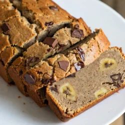 - 3 reife Bananen - 120 g ungesalzene Butter - 150 g Zucker - 1 großes Ei - 1 Teelöffel Vanilleextrakt Diese Zutaten sind die Basis für unser köstliches Chocolate Chip Banana Bread. Reife Bananen sind wichtig. Sie geben dem Brot Geschmack und Süße. Ungesalzene Butter sorgt für eine zarte Textur. Der Zucker bringt die nötige Süße. Das Ei bindet die Zutaten und hilft beim Aufgehen. Vanilleextrakt fügt einen feinen Geschmack hinzu. - 1 Teelöffel Backpulver - 1/4 Teelöffel Salz - 190 g Weizenmehl - 90 g Zartbitterschokoladenstückchen - 30 g gehackte Walnüsse Die Neben-Zutaten sind wichtig für die Struktur. Backpulver lässt das Brot schön aufgehen. Salz verstärkt den Geschmack. Weizenmehl gibt dem Brot die richtige Konsistenz. Zartbitterschokoladenstückchen machen das Brot besonders lecker. Wenn du Walnüsse hinzufügst, bekommst du einen schönen Crunch. Diese Zutaten machen das Chocolate Chip Banana Bread zu einem echten Genuss. {{ingredient_image_2}} - Heize den Ofen auf 175°C (350°F) vor. - Fette eine Kastenform (23x13 cm) gut ein. - Zerdrücke die reifen Bananen in einer großen Schüssel. - Gieße die geschmolzene Butter darüber und rühre gut um. - Füge den Zucker und das verquirlte Ei hinzu und vermische alles. - Rühre den Vanilleextrakt, das Backpulver und das Salz unter. - Gib das Mehl langsam dazu und mische vorsichtig. - Hebe die Schokoladenstückchen und die Walnüsse unter. - Fülle den Teig in die vorbereitete Kastenform. - Backe das Brot für 50-60 Minuten. - Lass das Bananenbrot für 10 Minuten in der Form abkühlen. Um das beste Bananenbrot zu backen, wähle die richtigen Bananen. Du solltest reife Bananen verwenden. Diese haben braune Flecken und sind weich. Je reifer die Banane, desto süßer wird das Brot. Rühre den Teig nicht zu lange. Wenn du zu lange rührst, wird das Brot zäh. Mische die Zutaten nur, bis sie gerade so verbunden sind. Für das Bananenbrot kannst du verschiedene Schokoladensorten verwenden. Zartbitterschokolade gibt einen reichen Geschmack. Du kannst auch Milchschokolade für mehr Süße nehmen. Nüsse sind optional, aber sie bringen einen tollen Crunch. Walnüsse passen gut, aber du kannst auch Mandeln oder Pecannüsse nutzen. Experimentiere mit verschiedenen Sorten! Das Bananenbrot schmeckt am besten warm oder bei Raumtemperatur. Schneide es in dicke Scheiben. Für einen besonderen Touch kannst du geschmolzene Schokolade darüber träufeln. Ein Klecks Schlagsahne macht das Brot noch besser. Diese einfachen Ideen helfen dir, dein Bananenbrot schön zu präsentieren. Pro Tipps Bananen reifen lassen: Für das beste Aroma sollten die Bananen gut gereift sein, am besten mit braunen Flecken. Je reifer die Bananen, desto süßer und intensiver der Geschmack des Brotes. Butter nicht zu heiß schmelzen: Achten Sie darauf, die Butter nur leicht zu schmelzen, damit sie nicht zu heiß ist. Eine zu heiße Butter kann den Teig zäh machen. Mehl vorsichtig unterheben: Rühren Sie das Mehl nur so lange, bis es gerade so eingearbeitet ist. Übermäßiges Rühren kann dazu führen, dass das Brot zäh und trocken wird. Variationen ausprobieren: Fühlen Sie sich frei, das Rezept anzupassen! Fügen Sie Nüsse, Trockenfrüchte oder Gewürze wie Zimt hinzu, um neue Geschmacksrichtungen zu entdecken. {{image_4}} Für alle, die Gluten meiden möchten, gibt es eine einfache Lösung. Sie können glutenfreies Mehl verwenden, um das Rezept anzupassen. Achten Sie darauf, eine Mischung zu wählen, die für Backwaren geeignet ist. Oft enthalten diese Mischungen auch Bindemittel wie Xanthan. So bleibt die Textur leicht und fluffig. Möchten Sie das Bananenbrot vegan machen? Kein Problem! Ersetzen Sie das Ei durch einen Esslöffel Leinsamenmehl, gemischt mit drei Esslöffeln Wasser. Lassen Sie die Mischung kurz quellen. Für die Butter können Sie pflanzliche Margarine oder Kokosöl verwenden. So bleibt das Brot lecker und saftig. Um das Brot noch interessanter zu machen, können Sie zusätzliche Aromen hinzufügen. Ein Teelöffel Zimt oder Muskatnuss gibt eine warme Note. Wenn Sie Lust auf mehr Textur haben, fügen Sie Kokosflocken oder Trockenfrüchte hinzu. Diese Zutaten bringen neue Geschmäcker und machen das Bananenbrot noch spannender. Lagern Sie das Bananenbrot an einem kühlen, trockenen Ort. Es bleibt bei Raumtemperatur für bis zu drei Tage frisch. Wickeln Sie das Brot in Frischhaltefolie, um es vor Luft zu schützen. Wenn Sie es länger aufbewahren möchten, legen Sie es in den Kühlschrank. Frisch gebackenes Bananenbrot schmeckt am besten. Es hält sich bis zu fünf Tage im Kühlschrank. Wenn Sie es einfrieren, hält es bis zu drei Monate. Schneiden Sie das Brot in Scheiben, bevor Sie es einfrieren. So können Sie einzelne Portionen einfach entnehmen. Um das Brot richtig aufzuwärmen, nutzen Sie einen Toaster oder Ofen. Heizen Sie den Ofen auf 175 Grad vor. Wickeln Sie das Brot in Aluminiumfolie, um Austrocknen zu vermeiden. Erwärmen Sie es etwa 10 Minuten. Für eine schnellere Option verwenden Sie den Toaster. So bleibt das Brot schön weich und warm. Das Bananenbrot bleibt bei Raumtemperatur etwa drei bis vier Tage frisch. Um die Frische zu verlängern, bewahre es in einem luftdichten Behälter auf. Im Kühlschrank kann das Brot bis zu einer Woche halten. Wenn du es länger aufbewahren möchtest, friere es ein. So bleibt es bis zu drei Monate gut. Ja, gefrorene Bananen sind ideal für Bananenbrot. Lass sie zuerst auftauen und zerdrücke sie dann. Gefrorene Bananen haben oft mehr Süße, was dein Brot noch besser macht. Achte darauf, das überschüssige Wasser abzutropfen, damit der Teig nicht zu nass wird. Eine zähe Textur kann durch zu langes Rühren des Teigs entstehen. Rühre nur so lange, bis die Zutaten gerade vermischt sind. Auch die Verwendung von nicht reifen Bananen kann dazu führen. Achte darauf, dass die Bananen gut reif sind, damit dein Brot locker und fluffig wird. Das Rezept für Bananenbrot ist einfach und macht viel Spaß. Du hast gelernt, die besten Zutaten auszuwählen, den Teig vorzubereiten und das Brot perfekt zu backen. Tipps wie die Wahl reifer Bananen oder die Verwendung von Schokolade machen einen großen Unterschied. Denk auch an die Variationen, die du ausprobieren kannst, sei es glutenfrei oder vegan. Lagerung und Haltbarkeit sind ebenfalls wichtige Punkte. Experimentiere und finde dein Lieblingsrezept! Viel Spaß beim Backen und Genießen deines Bananenbrotes!