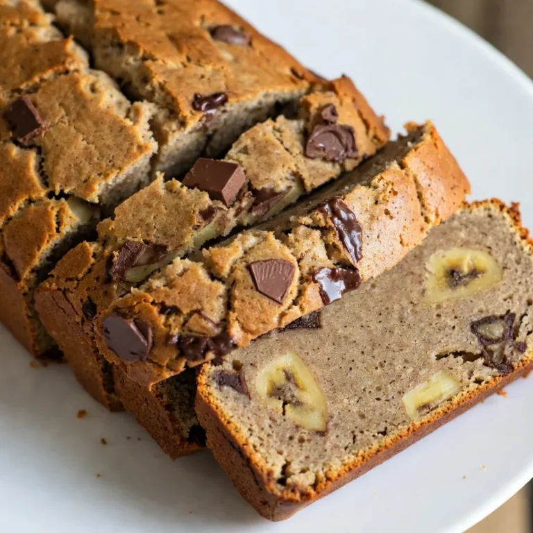 - 3 reife Bananen - 120 g ungesalzene Butter - 150 g Zucker - 1 großes Ei - 1 Teelöffel Vanilleextrakt Diese Zutaten sind die Basis für unser köstliches Chocolate Chip Banana Bread. Reife Bananen sind wichtig. Sie geben dem Brot Geschmack und Süße. Ungesalzene Butter sorgt für eine zarte Textur. Der Zucker bringt die nötige Süße. Das Ei bindet die Zutaten und hilft beim Aufgehen. Vanilleextrakt fügt einen feinen Geschmack hinzu. - 1 Teelöffel Backpulver - 1/4 Teelöffel Salz - 190 g Weizenmehl - 90 g Zartbitterschokoladenstückchen - 30 g gehackte Walnüsse Die Neben-Zutaten sind wichtig für die Struktur. Backpulver lässt das Brot schön aufgehen. Salz verstärkt den Geschmack. Weizenmehl gibt dem Brot die richtige Konsistenz. Zartbitterschokoladenstückchen machen das Brot besonders lecker. Wenn du Walnüsse hinzufügst, bekommst du einen schönen Crunch. Diese Zutaten machen das Chocolate Chip Banana Bread zu einem echten Genuss. {{ingredient_image_2}} - Heize den Ofen auf 175°C (350°F) vor. - Fette eine Kastenform (23x13 cm) gut ein. - Zerdrücke die reifen Bananen in einer großen Schüssel. - Gieße die geschmolzene Butter darüber und rühre gut um. - Füge den Zucker und das verquirlte Ei hinzu und vermische alles. - Rühre den Vanilleextrakt, das Backpulver und das Salz unter. - Gib das Mehl langsam dazu und mische vorsichtig. - Hebe die Schokoladenstückchen und die Walnüsse unter. - Fülle den Teig in die vorbereitete Kastenform. - Backe das Brot für 50-60 Minuten. - Lass das Bananenbrot für 10 Minuten in der Form abkühlen. Um das beste Bananenbrot zu backen, wähle die richtigen Bananen. Du solltest reife Bananen verwenden. Diese haben braune Flecken und sind weich. Je reifer die Banane, desto süßer wird das Brot. Rühre den Teig nicht zu lange. Wenn du zu lange rührst, wird das Brot zäh. Mische die Zutaten nur, bis sie gerade so verbunden sind. Für das Bananenbrot kannst du verschiedene Schokoladensorten verwenden. Zartbitterschokolade gibt einen reichen Geschmack. Du kannst auch Milchschokolade für mehr Süße nehmen. Nüsse sind optional, aber sie bringen einen tollen Crunch. Walnüsse passen gut, aber du kannst auch Mandeln oder Pecannüsse nutzen. Experimentiere mit verschiedenen Sorten! Das Bananenbrot schmeckt am besten warm oder bei Raumtemperatur. Schneide es in dicke Scheiben. Für einen besonderen Touch kannst du geschmolzene Schokolade darüber träufeln. Ein Klecks Schlagsahne macht das Brot noch besser. Diese einfachen Ideen helfen dir, dein Bananenbrot schön zu präsentieren. Pro Tipps Bananen reifen lassen: Für das beste Aroma sollten die Bananen gut gereift sein, am besten mit braunen Flecken. Je reifer die Bananen, desto süßer und intensiver der Geschmack des Brotes. Butter nicht zu heiß schmelzen: Achten Sie darauf, die Butter nur leicht zu schmelzen, damit sie nicht zu heiß ist. Eine zu heiße Butter kann den Teig zäh machen. Mehl vorsichtig unterheben: Rühren Sie das Mehl nur so lange, bis es gerade so eingearbeitet ist. Übermäßiges Rühren kann dazu führen, dass das Brot zäh und trocken wird. Variationen ausprobieren: Fühlen Sie sich frei, das Rezept anzupassen! Fügen Sie Nüsse, Trockenfrüchte oder Gewürze wie Zimt hinzu, um neue Geschmacksrichtungen zu entdecken. {{image_4}} Für alle, die Gluten meiden möchten, gibt es eine einfache Lösung. Sie können glutenfreies Mehl verwenden, um das Rezept anzupassen. Achten Sie darauf, eine Mischung zu wählen, die für Backwaren geeignet ist. Oft enthalten diese Mischungen auch Bindemittel wie Xanthan. So bleibt die Textur leicht und fluffig. Möchten Sie das Bananenbrot vegan machen? Kein Problem! Ersetzen Sie das Ei durch einen Esslöffel Leinsamenmehl, gemischt mit drei Esslöffeln Wasser. Lassen Sie die Mischung kurz quellen. Für die Butter können Sie pflanzliche Margarine oder Kokosöl verwenden. So bleibt das Brot lecker und saftig. Um das Brot noch interessanter zu machen, können Sie zusätzliche Aromen hinzufügen. Ein Teelöffel Zimt oder Muskatnuss gibt eine warme Note. Wenn Sie Lust auf mehr Textur haben, fügen Sie Kokosflocken oder Trockenfrüchte hinzu. Diese Zutaten bringen neue Geschmäcker und machen das Bananenbrot noch spannender. Lagern Sie das Bananenbrot an einem kühlen, trockenen Ort. Es bleibt bei Raumtemperatur für bis zu drei Tage frisch. Wickeln Sie das Brot in Frischhaltefolie, um es vor Luft zu schützen. Wenn Sie es länger aufbewahren möchten, legen Sie es in den Kühlschrank. Frisch gebackenes Bananenbrot schmeckt am besten. Es hält sich bis zu fünf Tage im Kühlschrank. Wenn Sie es einfrieren, hält es bis zu drei Monate. Schneiden Sie das Brot in Scheiben, bevor Sie es einfrieren. So können Sie einzelne Portionen einfach entnehmen. Um das Brot richtig aufzuwärmen, nutzen Sie einen Toaster oder Ofen. Heizen Sie den Ofen auf 175 Grad vor. Wickeln Sie das Brot in Aluminiumfolie, um Austrocknen zu vermeiden. Erwärmen Sie es etwa 10 Minuten. Für eine schnellere Option verwenden Sie den Toaster. So bleibt das Brot schön weich und warm. Das Bananenbrot bleibt bei Raumtemperatur etwa drei bis vier Tage frisch. Um die Frische zu verlängern, bewahre es in einem luftdichten Behälter auf. Im Kühlschrank kann das Brot bis zu einer Woche halten. Wenn du es länger aufbewahren möchtest, friere es ein. So bleibt es bis zu drei Monate gut. Ja, gefrorene Bananen sind ideal für Bananenbrot. Lass sie zuerst auftauen und zerdrücke sie dann. Gefrorene Bananen haben oft mehr Süße, was dein Brot noch besser macht. Achte darauf, das überschüssige Wasser abzutropfen, damit der Teig nicht zu nass wird. Eine zähe Textur kann durch zu langes Rühren des Teigs entstehen. Rühre nur so lange, bis die Zutaten gerade vermischt sind. Auch die Verwendung von nicht reifen Bananen kann dazu führen. Achte darauf, dass die Bananen gut reif sind, damit dein Brot locker und fluffig wird. Das Rezept für Bananenbrot ist einfach und macht viel Spaß. Du hast gelernt, die besten Zutaten auszuwählen, den Teig vorzubereiten und das Brot perfekt zu backen. Tipps wie die Wahl reifer Bananen oder die Verwendung von Schokolade machen einen großen Unterschied. Denk auch an die Variationen, die du ausprobieren kannst, sei es glutenfrei oder vegan. Lagerung und Haltbarkeit sind ebenfalls wichtige Punkte. Experimentiere und finde dein Lieblingsrezept! Viel Spaß beim Backen und Genießen deines Bananenbrotes!