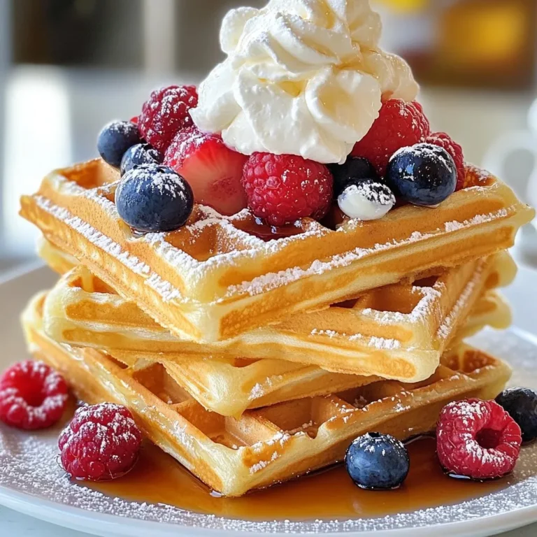 Für fluffige belgische Waffeln brauchst du: - 2 Tassen Weizenmehl - 2 Esslöffel Zucker - 1 Esslöffel Backpulver - 1/2 Teelöffel Salz - 2 große Eier - 1 3/4 Tassen Milch - 1/2 Tasse ungesalzene Butter, geschmolzen - 1 Teelöffel Vanilleextrakt Diese Zutaten sind die Basis für einen tollen Teig. Das Mehl gibt den Waffeln Struktur. Zucker bringt etwas Süße. Backpulver lässt die Waffeln aufgehen und sorgt für die fluffige Textur. Die Eier und Milch machen die Waffeln schön weich. Butter fügt Geschmack hinzu und sorgt für eine goldene Farbe. Du kannst viele leckere Toppings nutzen. Frische Beeren sind fruchtig und gesund. Sie geben einen tollen Farbkontrast. Schlagsahne macht die Waffeln noch cremiger. Ahornsirup ist süß und sorgt für eine warme Note. Schokoladensauce bringt einen reichen Geschmack. Probier verschiedene Kombinationen aus, um deine perfekten Waffeln zu finden. Für die Zubereitung der Waffeln benötigst du: - Eine große Schüssel - Eine kleine Schüssel - Einen Schneebesen - Ein belgisches Waffeleisen - Eine Kelle oder Schöpfkelle Diese Utensilien helfen dir, die Zutaten gut zu vermengen und die Waffeln perfekt zu backen. Achte darauf, dass dein Waffeleisen gut vorgeheizt ist. So werden die Waffeln gleichmäßig knusprig. {{ingredient_image_2}} Heizen Sie Ihr Waffeleisen vor. Folgen Sie den Anweisungen des Herstellers. Dies sorgt für gleichmäßige Wärme. Wenn das Eisen heiß ist, wird die Waffel knusprig und goldbraun. Nehmen Sie eine große Schüssel. Fügen Sie 2 Tassen Weizenmehl, 2 Esslöffel Zucker, 1 Esslöffel Backpulver und 1/2 Teelöffel Salz hinzu. Mischen Sie alles mit einem Schneebesen. In einer anderen Schüssel verquirlen Sie 2 große Eier. Fügen Sie 1 3/4 Tassen Milch, 1/2 Tasse geschmolzene Butter und 1 Teelöffel Vanilleextrakt hinzu. Vermengen Sie die Flüssigkeiten gut. Gießen Sie die flüssigen Zutaten in die trockenen. Rühren Sie vorsichtig, bis alles gerade so vermischt ist. Der Teig sollte klumpig bleiben. Vermeiden Sie zu langes Rühren. Fetten Sie das Waffeleisen leicht mit Kochspray oder Butter ein. Gießen Sie genug Teig hinein, um das Muster zu bedecken. Schließen Sie das Eisen und lassen Sie die Waffel 4-5 Minuten backen, bis sie goldbraun ist. - Tipp für die perfekte Konsistenz: Achten Sie darauf, dass der Teig nicht zu flüssig ist. Ein klumpiger Teig sorgt für fluffige Waffeln. Ein häufiger Fehler beim Waffelbacken ist das Übermischen des Teigs. Wenn Sie ihn zu lange rühren, werden Ihre Waffeln zäh. Rühren Sie nur, bis die Zutaten gerade vermischt sind. Ein weiterer Fehler ist, das Waffeleisen nicht vorzuheizen. Ein heißes Eisen sorgt für eine schöne goldene Farbe. Auch das Einfetten des Waffeleisens ist wichtig. Verwenden Sie etwas Kochspray oder geschmolzene butter, um ein Ankleben zu verhindern. Um fluffige Waffeln zu bekommen, verwenden Sie frische Backpulver. Es hilft, die Waffeln schön aufgehen zu lassen. Achten Sie darauf, die Eier gut zu schlagen. Das bringt Luft in den Teig. Lassen Sie den Teig einige Minuten ruhen, bevor Sie ihn ins Waffeleisen geben. So kann die Stärke quellen. Für knusprige Waffeln legen Sie sie nach dem Backen auf ein Kuchengitter. Das verhindert, dass sie dampfig werden. Die optimale Temperatur für belgische Waffeln liegt bei etwa 190 Grad Celsius. Dies sorgt dafür, dass die Waffeln gleichmäßig garen. Wenn Ihr Waffeleisen eine Kontrollleuchte hat, warten Sie, bis sie erlischt. Dann ist das Eisen bereit. Backen Sie die Waffeln 4-5 Minuten lang. Öffnen Sie das Eisen nicht zu früh, um zu prüfen. Warten Sie, bis die Waffeln goldbraun sind. So erhalten Sie die perfekte Textur. Pro Tipps Die richtige Temperatur: Stellen Sie sicher, dass Ihr Waffeleisen gut vorgeheizt ist, um gleichmäßige und knusprige Waffeln zu erhalten. Teig nicht übermixen: Rühren Sie den Teig nur so lange, bis die Zutaten gerade vermischt sind. Klumpen sind in Ordnung und sorgen für fluffige Waffeln. Variationen ausprobieren: Fügen Sie Schokoladenstückchen, Nüsse oder Zimt zum Teig hinzu, um verschiedene Geschmacksrichtungen zu kreieren. Waffeln warm halten: Legen Sie die fertig gebackenen Waffeln auf ein Kuchengitter, damit sie nicht durch Dampf weich werden, während Sie die anderen backen. {{image_4}} Schokoladenwaffeln sind eine tolle Idee. Um sie zu machen, füge einfach 1/2 Tasse Kakaopulver zu den trockenen Zutaten hinzu. Dies gibt deinen Waffeln einen schokoladigen Geschmack. Du kannst auch Schokoladenstückchen hinzufügen. Diese schmelzen während des Backens und machen die Waffeln noch köstlicher. Vollkornwaffeln sind eine gesunde Wahl. Verwende einfach 2 Tassen Vollkornmehl statt Weizenmehl. Diese Waffeln sind nahrhaft und lecker. Für glutenfreie Waffeln nutze eine glutenfreie Mehlmischung. Achte darauf, dass das Backpulver ebenfalls glutenfrei ist. So kannst du die Waffeln genießen, auch wenn du Gluten meidest. Saisonale Waffeln bringen Freude. Im Herbst kannst du Kürbispüree hinzufügen. Zwei Tassen Kürbispüree machen die Waffeln saftig und aromatisch. Für einen warmen, würzigen Geschmack füge Zimt hinzu. Ein Teelöffel Zimt reicht aus. Diese Variationen machen deine Waffeln besonders und festlich. Um deine fluffigen belgischen Waffeln frisch zu halten, lagere sie in einem luftdichten Behälter. Du kannst sie auch in Frischhaltefolie einwickeln. Dies hilft, die Feuchtigkeit zu bewahren und sie weich zu halten. Stelle sicher, dass die Waffeln vollständig abgekühlt sind, bevor du sie lagerst. So vermeidest du ein matschiges Ergebnis. Um die Waffeln wieder aufzuwärmen, lege sie einfach in den Toaster oder den Ofen. Der Toaster gibt ihnen eine knusprige Textur zurück. Im Ofen kannst du sie bei 180 Grad für etwa 5 bis 10 Minuten aufwärmen. Füge etwas Butter hinzu, um den Geschmack zu verstärken. Wenn du eine Mikrowelle verwendest, mache das nur kurz, um die Waffeln nicht gummiartig zu machen. Im Kühlschrank halten sich die Waffeln etwa 2 bis 3 Tage. Wenn du sie länger aufbewahren möchtest, lege sie in das Gefrierfach. Dort sind sie bis zu 3 Monate haltbar. Achte darauf, die Waffeln gut einzupacken. So bleibt der Geschmack frisch. Wenn du sie wieder auftauen möchtest, lasse sie einfach im Kühlschrank über Nacht. Um die Waffeln fluffiger zu machen, verwenden Sie frische Eier. Trennen Sie die Eier und schlagen Sie das Eiweiß steif. Fügen Sie das steif geschlagene Eiweiß zuletzt vorsichtig in den Teig. Dies gibt den Waffeln die nötige Luftigkeit. Ein weiterer Tipp ist, das Backpulver frisch zu verwenden. So erzielen Sie eine bessere Aufgehwirkung. Ja, Sie können den Teig im Voraus zubereiten. Mischen Sie die trockenen und flüssigen Zutaten getrennt. Bewahren Sie die Mischung dann im Kühlschrank auf. Rühren Sie den Teig vor dem Waffeln backen gut um. Lassen Sie ihn nicht zu lange stehen, da die Bläschen verschwinden können, was die Fluffigkeit verringert. Belgische Waffeln sind dicker und haben tiefere Rillen. Sie sind oft luftiger und knuspriger. Amerikanische Waffeln sind flacher und haben weniger Tiefe in den Rillen. Sie enthalten oft mehr Zucker und können süßer schmecken. Die Unterschiede machen jede Waffelart einzigartig und köstlich auf ihre Weise. Belgische Waffeln sind einfach zuzubereiten. Wir haben die Hauptzutaten, Toppings und nötigen Geräte besprochen. Eine klare Schritt-für-Schritt-Anleitung hilft dir, perfekte Waffeln zu backen. Mit nützlichen Tipps vermeidest du Fehler und hältst sie fluffig. Variationen, wie Schokoladen- oder gesunde Waffeln, bieten Abwechslung. Achte auf die richtige Lagerung, damit deine Waffeln frisch bleiben. Probiere die verschiedenen Methoden aus und genieße den Prozess. So wird jedes Waffelbacken ein Erfolg!