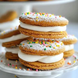 Für diese leckeren Lebkuchen Sandwich Kekse brauchst du: - 2 ½ Tassen Weizenmehl - 1 Esslöffel gemahlener Ingwer - 1 Esslöffel Zimt - ½ Teelöffel gemahlene Nelken - 1 Teelöffel Backpulver - ½ Teelöffel Salz - ¾ Tasse ungesalzene Butter, weich - ½ Tasse brauner Zucker, fest gedrückt - ½ Tasse weißer Zucker - 1 großes Ei - ½ Tasse ungesulfuriertes Melasse - 1 Teelöffel Vanilleextrakt - 1 ½ Tassen Puderzucker (für die Füllung) - 2 Teelöffel Milch (zum Anpassen der Konsistenz der Füllung) - Optional: Streusel oder essbares Glitzer für die Dekoration Diese Zutaten sind einfach zu finden und bringen den typischen Lebkuchengeschmack. Falls du einige Zutaten nicht hast, gibt es Alternativen: - Anstelle von Weizenmehl kannst du auch Dinkelmehl verwenden. - Wenn du keinen gemahlenen Ingwer hast, nutze mehr Zimt oder Piment. - Brauner Zucker kann durch Honig ersetzt werden, aber die Konsistenz ändert sich. - Für eine vegane Variante nimm vegane Butter und einen Leinsamen-Ei-Ersatz. Um die besten Ergebnisse zu erzielen, achte auf Folgendes: - Wähle frische Gewürze. Alte Gewürze verlieren ihren Geschmack. - Butter sollte weich, aber nicht geschmolzen sein. Das macht den Teig geschmeidig. - Achte auf die Qualität der Melasse. Sie gibt den Keksen ihren besonderen Geschmack. - Verwende Puderzucker ohne Klumpen für eine glatte Füllung. Mit diesen Tipps kannst du die besten Lebkuchen Sandwich Kekse zaubern. {{ingredient_image_2}} Zuerst heize deinen Ofen auf 175°C vor. Lege zwei Backbleche mit Backpapier aus. In einer großen Schüssel mischst du das Weizenmehl, den gemahlenen Ingwer, Zimt, Nelken, das Backpulver und das Salz. Stelle die Mischung beiseite. In einer anderen Schüssel schlägst du die weiche Butter mit braunem und weißem Zucker cremig. Das dauert etwa 2 Minuten. Füge nun das Ei, die Melasse und den Vanilleextrakt hinzu. Rühre alles gut um, bis die Mischung glatt ist. Danach mischst du die trockenen Zutaten nach und nach unter. Der Teig sollte weich, aber nicht klebrig sein. Wickele ihn in Frischhaltefolie und lege ihn für mindestens 30 Minuten in den Kühlschrank. Nachdem der Teig gekühlt ist, forme kleine Bälle von etwa 2,5 cm Durchmesser. Lege sie mit Abstand auf die Backbleche und drücke sie leicht flach. Backe die Kekse für 8 bis 10 Minuten. Sie sollten an den Rändern fest sein, aber in der Mitte noch weich. Lass sie nach dem Backen 5 Minuten auf dem Blech abkühlen, bevor du sie auf ein Kuchengitter legst. Für die Füllung nimmst du eine kleine Schüssel und vermischst den Puderzucker mit der Milch. Rühre so lange, bis die Mischung glatt und streichfähig ist. Wenn du die Füllung etwas dicker oder dünner magst, füge mehr Puderzucker oder Milch hinzu. Das ist ganz einfach. Wenn die Kekse vollständig abgekühlt sind, nimm dir einen Keks und streiche eine Portion Füllung auf die Unterseite. Nimm dann einen zweiten Keks und lege ihn vorsichtig oben drauf, um ein Sandwich zu bilden. Wiederhole diesen Schritt mit den restlichen Keksen. Wenn du magst, kannst du die Sandwich Kekse mit bunten Streuseln oder essbarem Glitzer dekorieren. Präsentiere sie auf einem schönen Teller für einen festlichen Look! Das Kühlen des Teigs ist wichtig. Es hilft, die Kekse schön zu formen. Der Teig wird fester und klebt nicht. Wickele den Teig gut in Frischhaltefolie. Lasse ihn mindestens 30 Minuten im Kühlschrank. Wenn du mehr Zeit hast, lasse ihn länger. So verstärkt sich der Geschmack. Die Füllung sollte glatt und streichfähig sein. Mische Puderzucker mit Milch. Beginne mit einem Esslöffel Milch. Rühre gut um und prüfe die Konsistenz. Wenn die Füllung zu dick ist, füge mehr Milch hinzu. Wenn sie zu dünn ist, gib mehr Puderzucker dazu. So erhältst du die perfekte Füllung für die Kekse. Achte darauf, die Kekse nicht zu lange zu backen. Sie sollten an den Rändern fest sein, aber in der Mitte leicht weich bleiben. Überwache die Backzeit genau, etwa 8-10 Minuten. Lass die Kekse nach dem Backen kurz abkühlen, bevor du sie auf ein Kuchengitter legst. So bleiben sie schön saftig und brechen nicht. Pro Tipps Teig gut kühlen: Kühlung des Teigs hilft, die Kekse besser zu formen und verhindert, dass sie beim Backen auseinanderlaufen. Variiere die Gewürze: Du kannst die Gewürze anpassen, um deinem persönlichen Geschmack gerecht zu werden, z.B. durch Zugabe von Muskatnuss oder Kardamom. Füllung anpassen: Die Konsistenz der Füllung kann durch die Menge der hinzugefügten Milch angepasst werden; für eine dickere Füllung weniger Milch verwenden. Festliche Dekoration: Verwende für eine festliche Note verschiedene Streusel oder essbares Glitzer, um die Kekse ansprechend zu dekorieren. {{image_4}} Probieren Sie verschiedene Füllungen für Ihre Lebkuchen Sandwich Kekse aus. Eine einfache Füllung ist eine Mischung aus Puderzucker und Frischkäse. Diese macht die Kekse cremiger und leckerer. Sie können auch Marmelade oder Schokolade verwenden. Ein Hauch von Orange oder Zitrone kann die Füllung aufpeppen. Seien Sie kreativ und finden Sie Ihre Lieblingskombination! Dekoration macht die Kekse besonders. Verwenden Sie essbaren Glitzer, um sie festlich zu gestalten. Machen Sie bunte Zuckergusslinien auf die Kekse. Streusel auf die Füllung streuen, macht sie lebendig. Sie können auch kleine Weihnachtsfiguren aus Fondant formen. Diese Ideen bringen Freude und Farbe auf Ihren Tisch! Für glutenfreie Kekse ersetzen Sie das Weizenmehl durch eine glutenfreie Mischung. Achten Sie darauf, dass die Mischung gut bindet. Vegane Alternativen sind auch möglich. Nutzen Sie pflanzliche Butter und ersetzen Sie das Ei durch Apfelmus oder Chia-Samen. Diese Optionen machen die Kekse für alle zugänglich und lecker! Um die Lebkuchen Sandwich Kekse frisch zu halten, lege sie in einen luftdichten Behälter. Ein Glas oder eine Plastiktüte funktioniert gut. Stelle sicher, dass die Kekse vollständig abgekühlt sind, bevor du sie lagerst. Das verhindert, dass sie matschig werden. Trenne die Schichten mit Backpapier, wenn du mehrere Schichten stapelst. So bleiben sie schön. Diese Kekse halten sich bei richtiger Lagerung etwa eine Woche. Wenn du sie länger aufbewahren möchtest, kannst du sie einfrieren. Im Gefrierbeutel bleiben sie bis zu drei Monate frisch. Denke daran, sie vor dem Servieren im Kühlschrank auftauen zu lassen. So bleiben sie weich und lecker. Für die Füllung ist es wichtig, sie richtig zu lagern. Bewahre die Füllung in einem kleinen, luftdichten Behälter im Kühlschrank auf. Sie bleibt so etwa eine Woche frisch. Wenn die Füllung zu dick wird, füge etwas mehr Milch hinzu, um die Konsistenz zu verbessern. Vor der Verwendung gut umrühren. Du kannst die Kekse in einem luftdichten Behälter bis zu einer Woche aufbewahren. Stelle sicher, dass sie gut abgekühlt sind, bevor du sie lagerst. So bleiben sie frisch und lecker. Wenn du sie länger aufbewahren möchtest, ist das auch möglich. Ja, du kannst die Kekse einfrieren! Wickele sie gut in Frischhaltefolie und lege sie in einen Gefrierbeutel. So bleiben sie bis zu drei Monate frisch. Wenn du sie essen willst, lass sie einfach bei Raumtemperatur auftauen. Das ist sehr einfach und praktisch. Die Kekse lassen sich toll dekorieren! Du kannst sie mit Puderzucker bestäuben. Füge Streusel oder essbares Glitzer hinzu, um sie festlich zu machen. Du kannst auch Zuckerguss verwenden, um kreative Designs zu machen. Lass deiner Fantasie freien Lauf! Wir haben die besten Zutaten für Lebkuchen Sandwich Kekse besprochen. Die Auswahl ist wichtig für den Geschmack. Eine Schritt-für-Schritt-Anleitung hilft, sie richtig zuzubereiten. Tipps und Tricks zeigen, wie man Fehler vermeidet und die Füllung anpasst. Ihr könnt verschiedene Füllungen und Dekorationen ausprobieren, um sie festlich zu gestalten. Zudem habt ihr gelernt, wie man die Kekse richtig lagert. Mit diesen Tipps könnt ihr leckere Kekse backen. Probiert es aus und lasst euch von den Ergebnissen überraschen.