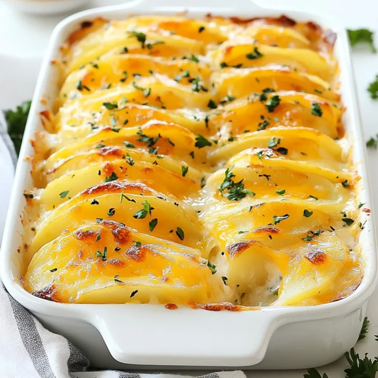 Für Goldene Gratinkartoffeln brauchen Sie: - 4 große Yukon Gold Kartoffeln, dünn geschnitten - 500 ml Sahne - 100 g scharfer Cheddar, gerieben - 100 g Gruyère Käse, gerieben - 3 Knoblauchzehen, fein gehackt - 1 kleine Zwiebel, fein gewürfelt - 2 Esslöffel ungesalzene Butter Diese Hauptzutaten bilden die Basis für ein köstliches Gericht. Yukon Gold Kartoffeln sind ideal, da sie eine cremige Textur bieten. Der scharfe Cheddar und der Gruyère Käse sorgen für einen kräftigen Geschmack. Für den perfekten Geschmack fügen Sie hinzu: - 1 Teelöffel Thymianblätter - Salz und Pfeffer nach Geschmack Der Thymian bringt eine erdige Note. Salz und Pfeffer sind wichtig, um die Aromen zu heben. Schmecken Sie die Sahnemischung gut ab, um den vollen Geschmack zu genießen. Sie können die Gratinkartoffeln mit frischer Petersilie dekorieren. Diese gibt Farbe und frischen Geschmack. Verwenden Sie einfach etwas gehackte Petersilie vor dem Servieren. Es sieht nicht nur schön aus, sondern schmeckt auch gut. {{ingredient_image_2}} Zuerst schneiden Sie die Kartoffeln. Verwenden Sie vier große Yukon Gold Kartoffeln. Schneiden Sie sie dünn, etwa 2-3 mm dick. So garen sie gleichmäßig. Hacken Sie drei Knoblauchzehen und eine kleine Zwiebel fein. Diese geben Geschmack. Messen Sie 500 ml Sahne, 100 g scharfen Cheddar und 100 g Gruyère Käse ab. Diese Käsesorten machen das Gericht cremig und lecker. Bereiten Sie auch 2 Esslöffel ungesalzene Butter, 1 Teelöffel frische Thymianblätter, Salz und Pfeffer vor. Heizen Sie den Ofen auf 190°C vor. Schmelzen Sie die Butter in einem Topf bei mittlerer Hitze. Fügen Sie den Knoblauch und die Zwiebel hinzu. Braten Sie sie an, bis die Zwiebel glasig wird, etwa 3-4 Minuten. Gießen Sie die Sahne in den Topf. Fügen Sie die Thymianblätter hinzu und lassen Sie die Mischung leicht köcheln. Schmecken Sie die Mischung mit Salz und Pfeffer ab. So wird sie würzig und aromatisch. Fetten Sie eine Auflaufform (30x23 cm) mit Butter ein. Legen Sie die Hälfte der Kartoffelscheiben gleichmäßig in die Form. Überlappen Sie die Scheiben leicht. Gießen Sie die Hälfte der Sahnemischung über die Kartoffeln. Streuen Sie die Hälfte des Cheddars und Gruyères gleichmäßig darüber. Wiederholen Sie den Vorgang mit den restlichen Kartoffelscheiben, der Sahnemischung und dem Käse. Achten Sie darauf, mit Käse zu enden. Decken Sie die Form mit Aluminiumfolie ab und backen Sie das Gericht 45 Minuten lang. Entfernen Sie die Folie und backen Sie das Gericht weitere 15-20 Minuten, bis die Oberseite goldbraun ist. Lassen Sie die Gratinkartoffeln einige Minuten abkühlen. Garnieren Sie sie dann mit frisch gehackter Petersilie. Für Gratinkartoffeln sind Yukon Gold die beste Wahl. Diese Kartoffeln haben eine glatte Haut und ein cremiges Inneres. Sie geben beim Kochen die perfekte Textur. Ihre natürliche Süße macht die Gratins besonders lecker. Auch andere Sorten wie Russet-Kartoffeln eignen sich gut. Diese sind stärkehaltig und machen das Gericht schön weich. Ein guter Käse-Mix bringt das Aroma hervor. Ich empfehle eine Mischung aus scharfem Cheddar und Gruyère. Der Cheddar gibt eine kräftige Note, während Gruyère für Cremigkeit sorgt. Beide Käse schmelzen gut und machen das Gericht herzhaft. Experimentiere ruhig mit anderen Käsesorten. Mozzarella oder Parmesan können auch feine Variationen bringen. Goldene Gratinkartoffeln lassen sich gut vorbereiten. Du kannst die Kartoffeln und die Sahnemischung am Vortag bereitstellen. Schichte die Kartoffeln und die Sahne in die Auflaufform. Decke die Form mit Folie ab und stelle sie in den Kühlschrank. Am nächsten Tag musst du nur noch die Backzeit anpassen. So sparst du Zeit, wenn Gäste kommen oder du ein schnelles Abendessen willst. Pro Tipps Die Wahl der Kartoffeln: Für das beste Ergebnis verwenden Sie Yukon Gold Kartoffeln, da sie eine cremige Textur und einen reichen Geschmack bieten. Die Sahnemischung: Um den Geschmack zu intensivieren, können Sie die Sahne durch eine Mischung aus Sahne und Milch ersetzen oder etwas Muskatnuss hinzufügen. Das Garen: Decken Sie die Auflaufform während der ersten Backzeit mit Folie ab, um ein Austrocknen der Kartoffeln zu verhindern. Für die perfekte Kruste: Für eine noch knusprigere Oberfläche können Sie die Gratinkartoffeln am Ende des Garvorgangs kurz unter den Grill stellen. {{image_4}} Sie können Goldene Gratinkartoffeln einfach mit Gemüse anreichern. Karotten, Brokkoli oder Spinat passen gut. Schneiden Sie das Gemüse klein und fügen Sie es zwischen die Kartoffelschichten hinzu. So wird das Gericht bunter und gesünder. Gemüse bringt auch mehr Geschmack und Nährstoffe. Die Käsewahl hat großen Einfluss auf den Geschmack. Neben Cheddar und Gruyère können Sie auch Gouda oder Mozzarella verwenden. Diese Käse schmelzen gut und machen die Schichten cremig. Experimentieren Sie mit verschiedenen Käsesorten, um Ihren eigenen Lieblingsgeschmack zu finden. Für eine glutenfreie Version der Gratinkartoffeln brauchen Sie keine speziellen Zutaten. Alle Hauptzutaten sind von Natur aus glutenfrei. Achten Sie darauf, dass die Sahne und andere Produkte keine glutenhaltigen Zusätze haben. So können auch glutenempfindliche Personen das Gericht genießen. Um Reste von Goldenen Gratinkartoffeln frisch zu halten, lassen Sie sie zuerst abkühlen. Dann füllen Sie die Reste in einen luftdichten Behälter. Sie können auch Frischhaltefolie verwenden, um sicherzustellen, dass keine Luft eindringt. Lagern Sie die Reste im Kühlschrank. So bleiben sie 3 bis 4 Tage genießbar. Um die Gratinkartoffeln wieder zu erwärmen, heizen Sie den Ofen auf 180°C vor. Nehmen Sie die Kartoffeln aus dem Kühlschrank und lassen Sie sie etwas temperieren. Decken Sie die Auflaufform mit Aluminiumfolie ab, um ein Austrocknen zu verhindern. Backen Sie sie für etwa 20 bis 25 Minuten. Prüfen Sie zwischendurch, ob sie heiß sind. Sie können auch die Mikrowelle nutzen, aber die Ofenmethode sorgt für eine bessere Textur. Im Kühlschrank können die Gratinkartoffeln bis zu 4 Tage gelagert werden. Wenn Sie sie länger aufbewahren möchten, frieren Sie sie ein. In einem luftdichten Behälter halten sie sich bis zu 2 Monate im Gefrierschrank. Zum Auftauen stellen Sie den Behälter einfach in den Kühlschrank. Lassen Sie die Kartoffeln über Nacht auftauen, bevor Sie sie erneut erwärmen. So bleibt der Geschmack erhalten. Um perfekte Gratinkartoffeln zu machen, folge diesen Schritten: - Heize den Ofen auf 190°C vor. - Schmelze die Butter in einem Topf. - Brate Knoblauch und Zwiebel, bis sie glasig sind. - Gieße die Sahne hinein und füge Thymian hinzu. - Schichte die Kartoffeln in eine gefettete Auflaufform. - Beginne mit Kartoffeln, dann Sahne und Käse. - Wiederhole die Schichten und schließe mit Käse ab. - Decke die Form ab und backe 45 Minuten. - Entferne die Folie und backe weitere 15–20 Minuten. - Lass die Kartoffeln kurz ruhen und garniere sie vor dem Servieren. Diese Schritte sorgen für eine goldbraune, cremige Textur. Ja, du kannst die Kartoffeln im Voraus zubereiten. Schichte sie in die Form und bereite die Sahnemischung vor. Decke die Form ab und stelle sie in den Kühlschrank. Vor dem Backen, lasse die Form etwas Raumtemperatur erreichen. Backe sie dann wie gewohnt. So sparst du Zeit am Tag des Servierens. Goldene Gratinkartoffeln passen gut zu vielen Beilagen. Hier sind einige Ideen: - Gegrilltes Gemüse wie Zucchini oder Paprika. - Ein frischer, grüner Salat mit einem leichten Dressing. - Gebratenes oder gegrilltes Fleisch, zum Beispiel Hähnchen oder Rind. - Ein einfaches Fischfilet, das gut mit Käse harmoniert. Diese Kombinationen bringen den cremigen Geschmack der Gratinkartoffeln zur Geltung und machen das Essen noch besser. In diesem Artikel haben wir die besten Zutaten für Gratinkartoffeln besprochen. Wir haben die Hauptzutaten, Gewürze und Optionen für die Garnierung durchgenommen. Die Schritt-für-Schritt-Anleitung zeigt, wie Sie diese köstliche Speise leicht zubereiten können. Tipps für die besten Kartoffeln und Käsesorten helfen Ihnen, Geschmack zu maximieren. Außerdem haben wir Variationen und Lagerinformationen behandelt. Egal, ob Sie ein schnelles Abendessen oder etwas Besonderes machen möchten, Gratinkartoffeln sind immer eine großartige Wahl. Viel Spaß beim Kochen!
