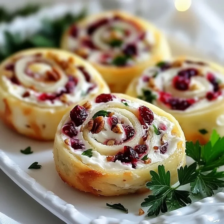 - 1 Päckchen (225 g) Frischkäse, weich - 125 g getrocknete Cranberries, grob gehackt - 125 g Pekannüsse, fein gehackt Die Hauptzutaten sind wichtig für den Geschmack der Cranberry-Pinwheels. Frischkäse macht die Füllung cremig. Die getrockneten Cranberries bringen eine süße und saure Note. Pekannüsse fügen einen schönen Crunch hinzu und einen nussigen Geschmack. - 2 Esslöffel Honig - 1/2 Teelöffel Vanilleextrakt - 4 große Weizentortillas (oder Spinatwraps für zusätzlichen Farbkontrast) Honig ist ein toller Süßstoff, der die Füllung abrundet. Der Vanilleextrakt gibt der Mischung eine wunderbare Tiefe. Tortillas halten alles zusammen und machen die Pinwheels einfach zu essen. Spinatwraps sind eine schöne, farbenfrohe Alternative. - Frische Petersilienblätter, zum Garnieren (optional) Frische Petersilie sieht nicht nur hübsch aus, sondern bringt auch einen frischen Geschmack. Du kannst sie nach Belieben verwenden, um deine Pinwheels festlicher zu gestalten. {{ingredient_image_2}} Beginne mit einer Schüssel. Füge den weichen Frischkäse hinzu. Gib die grob gehackten Cranberries hinein. Füge die fein gehackten Pekannüsse dazu. Jetzt kommt der Honig und der Vanilleextrakt. Vermenge alles gut. Du solltest eine glatte Mischung erhalten. Überprüfe die Konsistenz. Sie sollte cremig, aber nicht zu flüssig sein. Nehme eine Tortilla und lege sie flach auf die Arbeitsfläche. Verteile eine großzügige Schicht der Füllung gleichmäßig. Achte darauf, dass die Füllung bis zu den Rändern reicht. Rolle die Tortilla vorsichtig von einer Kante zur anderen auf. Drücke dabei leicht, damit sie straff bleibt. Wiederhole das mit den restlichen Tortillas und der Füllung. Wickle jede Rolle fest in Frischhaltefolie ein. Lege sie für mindestens eine Stunde in den Kühlschrank. So wird die Füllung fest und die Pinwheels lassen sich besser schneiden. Nach dem Kühlen nimm die Rollen heraus. Entferne die Folie und lege die Rolle auf ein Schneidebrett. Verwende ein scharfes Messer, um die Rolle in etwa 1,5 cm dicke Pinwheels zu schneiden. Anrichten kannst du sie auf einer festlichen Servierplatte. Für mehr Vielfalt kannst du andere Nüsse verwenden. Walnüsse oder Mandeln passen gut. Sie bringen neue Texturen und Aromen. Du kannst auch zusätzliche Gewürze hinzufügen. Ein Hauch von Zimt oder Muskatnuss gibt den Pinwheels ein warmes Aroma. Experimentiere mit anderen Trockenfrüchten. Aprikosen oder Datteln bringen Süße und Farbe. Richte die Pinwheels auf einem festlichen Teller an. Wähle eine schöne, bunte Platte für einen tollen Look. Du kannst die Pinwheels in der Mitte anordnen und mit Petersilie dekorieren. Das sieht nicht nur schön aus, sondern gibt auch frische Aromen. Kombiniere die Pinwheels mit Dips. Ein cremiger Joghurt-Dip oder ein scharfer Salsa sind perfekt. Diese Dips bringen mehr Geschmack und Spaß. Um für Partys bereit zu sein, kannst du die Pinwheels im Voraus zubereiten. Wickele sie in Frischhaltefolie und stelle sie in den Kühlschrank. So bleiben sie frisch und fest. Achte darauf, die Pinwheels mindestens eine Stunde kühlen. Das macht das Schneiden einfacher. Für die Aufbewahrung gilt: Halte die Pinwheels im Kühlschrank. Sie bleiben so bis zu drei Tage frisch. Pro Tipps Tortillas vorbereiten: Verwenden Sie frische Tortillas oder Wraps, um die besten Ergebnisse zu erzielen. Sie sind flexibler und brechen nicht so leicht beim Rollen. Kühlen vor dem Schneiden: Stellen Sie sicher, dass die Rollen nach dem Wickeln gut gekühlt sind. Dies hilft, die Pinwheels sauber zu schneiden und sie in Form zu halten. Variationen ausprobieren: Experimentieren Sie mit verschiedenen Nüssen oder Trockenfrüchten, um den Geschmack Ihrer Pinwheels zu variieren und anzupassen. Festliche Garnierung: Fügen Sie frische Kräuter oder essbare Blüten als Garnierung hinzu, um Ihre Pinwheels ansprechender und festlicher zu gestalten. {{image_4}} Ich liebe es, kreative Wege zu finden, um meine Rezepte gesund zu gestalten. Eine einfache Änderung ist die Verwendung von Vollkornwraps. Diese Wraps bieten mehr Ballaststoffe und Nährstoffe. Sie schmecken auch gut und geben den Pinwheels einen nussigen Geschmack. Wenn du den Fettgehalt reduzieren möchtest, wähle einen leichten Frischkäse. Diese Variante hat weniger Kalorien, aber dennoch einen cremigen Geschmack. So bleibt der Genuss ohne schlechtes Gewissen. Manchmal möchte ich etwas Neues ausprobieren. Feta und Oliven sind eine köstliche Kombination. Diese Füllung bringt einen salzigen und herzhaften Geschmack. Sie passt perfekt zu den süßen Cranberries. Auch fruchtige Ideen sind spannend! Äpfel oder Birnen bringen Frische in die Pinwheels. Ihre Süße ergänzt die Cranberries gut. Du kannst sie einfach klein schneiden und unter die Füllung mischen. Ich kombiniere meine Cranberry-Pinwheels gerne mit anderen Festtagsgerichten. Sie passen gut zu einem großen Buffet oder einem festlichen Dinner. Du kannst sie mit einer herzhaften Suppe oder einem Salat servieren. Für ein Themen-Dinner sind sie ideal. Stelle ein Menü mit verschiedenen Geschmäckern zusammen. Denke an eine Mischung aus süß und herzhaft. So wird dein Festtagsessen unvergesslich! Um die Cranberry-Pinwheels frisch zu halten, lege sie in den Kühlschrank. Wickele sie gut in Frischhaltefolie ein. So bleiben sie 3 bis 5 Tage haltbar. Achte darauf, dass der Kühlschrank kalt ist. Das hilft, die Aromen zu bewahren. Wenn du die Pinwheels länger aufbewahren möchtest, kannst du sie einfrieren. Schneide die Pinwheels nach dem Kühlen und lege sie in einen Gefrierbeutel. Vergiss nicht, die Luft herauszudrücken. So bleiben sie bis zu 3 Monate frisch. Zum Auftauen, lasse sie einfach im Kühlschrank über Nacht. Bevor du die Pinwheels isst, schaue nach Anzeichen von Verderb. Wenn sie seltsam riechen oder die Farbe sich verändert hat, wirf sie weg. Nutze Reste kreativ! Du kannst sie in Salaten oder als Snack verwenden. So vermeidest du Lebensmittelverschwendung und genießt die köstlichen Aromen noch einmal. Die Cranberry-Pinwheels sind im Kühlschrank etwa 3 bis 5 Tage haltbar. Um sie frisch zu halten, lagern Sie die Pinwheels in einem luftdichten Behälter. Wenn Sie die Pinwheels länger aufbewahren möchten, können Sie sie auch einfrieren. Wickeln Sie sie gut in Frischhaltefolie und legen Sie sie in einen Gefrierbeutel. So bleiben sie bis zu 3 Monate frisch. Achten Sie darauf, sie vor dem Servieren im Kühlschrank aufzutauen. Ja, die Pinwheels eignen sich hervorragend für die Vorbereitung im Voraus. Sie können die Füllung am Vortag zubereiten und die Tortillas füllen. Wickeln Sie die Pinwheels dann in Frischhaltefolie und stellen Sie sie in den Kühlschrank. So können die Aromen gut durchziehen. Mindestens 1 Stunde vor dem Servieren sollten Sie sie aus dem Kühlschrank nehmen, damit sie etwas weicher werden. Die Cranberry-Pinwheels passen gut zu vielen Beilagen. Hier sind einige Ideen: - Ein frischer grüner Salat mit Vinaigrette. - Knusprige Gemüsesticks, wie Karotten oder Sellerie. - Eine Auswahl an Dips, wie Hummus oder Joghurt-Dip. - Für einen festlichen Touch können Sie auch Brötchen oder Crackers servieren. Die Cranberry-Pinwheels sind eine köstliche und vielseitige Snack-Idee. Wir haben die Hauptzutaten wie Frischkäse, Cranberries und Pekannüsse betrachtet. Du hast gelernt, wie du sie vorbereitest, einrollst und lagerst. Experimentiere mit Füllungen und serviere sie kreativ. Denk daran, dass diese kleinen Köstlichkeiten ideal für Partys und festliche Anlässe sind. Mit ein paar Tipps und Tricks machst du deine Snacks unvergesslich! Genieße die Zubereitung und teile deine Kreationen mit Freunden.