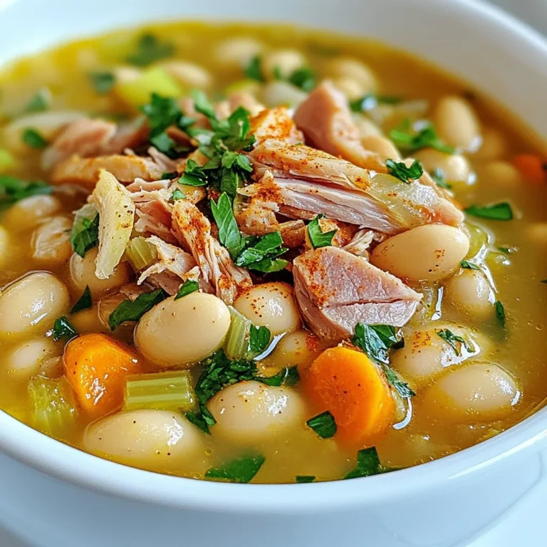 - 1 geräucherter Schinkenhals - 1 Tasse getrocknete weiße Bohnen (z. B. Great Northern oder Cannellini) - 1 große Zwiebel, gewürfelt - 2 Karotten, gewürfelt - 2 Stangen Sellerie, gewürfelt Die Hauptzutaten machen die Suppe besonders lecker. Der geräucherte Schinkenhals bringt einen tollen Geschmack. Ich wähle gerne die getrockneten weißen Bohnen, weil sie gut die Aromen aufnehmen. Zwiebeln, Karotten und Sellerie geben der Suppe eine schöne Basis. Gemeinsam machen sie die Suppe reichhaltig und nahrhaft. - 6 Tassen fettreduzierte Hühner- oder Gemüsebrühe - 1 Lorbeerblatt - 1 Teelöffel geräuchertes Paprikapulver - 1 Teelöffel getrockneter Thymian - Salz und Pfeffer nach Geschmack Die Brühe ist wichtig für den Geschmack. Ich benutze oft Hühnerbrühe für mehr Tiefe. Das Lorbeerblatt gibt der Suppe einen schönen Duft. Das geräucherte Paprikapulver bringt zusätzlich eine feine Note. Salz und Pfeffer sorgen dafür, dass die Aromen gut zur Geltung kommen. - Frische Petersilie, gehackt zur Garnitur Frische Petersilie macht die Suppe noch schöner. Sie bringt Farbe und frischen Geschmack. Ich streue sie gerne über die Suppe, wenn ich sie serviere. Das sieht toll aus und schmeckt gut! {{ingredient_image_2}} Zuerst spülen Sie die getrockneten Bohnen unter kaltem Wasser ab. Das entfernt Schmutz und Staub. Dann weichen Sie die Bohnen über Nacht in Wasser ein. Das hilft, sie weich zu machen. Am nächsten Tag seihen Sie die Bohnen ab und stellen sie beiseite. Jetzt brauchen wir einen großen Topf. Erhitzen Sie etwas Olivenöl bei mittlerer Hitze. Fügen Sie die gewürfelte Zwiebel, Karotten und Sellerie hinzu. Braten Sie das Gemüse für etwa 5-7 Minuten an, bis es weich ist. Dann rühren Sie den gehackten Knoblauch ein und kochen ihn eine weitere Minute. Der Duft ist einfach großartig. Legen Sie den geräucherten Schinkenhals in den Topf mit dem Gemüse. Geben Sie die eingeweichten Bohnen, die Brühe, das Lorbeerblatt, das geräucherte Paprikapulver und den Thymian dazu. Rühren Sie alles gut durch. Bringen Sie die Mischung zum Kochen, dann reduzieren Sie die Hitze auf niedrig. Decken Sie den Topf ab und lassen Sie die Suppe etwa 1,5 bis 2 Stunden köcheln. Rühren Sie gelegentlich um. So verhindern Sie, dass die Suppe anhaftet. Nach dem Kochen nehmen Sie den Schinkenhals aus dem Topf. Lassen Sie ihn kurz abkühlen und zerteilen Sie das Fleisch vom Knochen. Geben Sie das zarte Fleisch zurück in die Suppe. Das Knochen und das Lorbeerblatt entsorgen Sie. Wenn Sie eine cremigere Konsistenz möchten, können Sie einen Stabmixer verwenden. Pürieren Sie einen Teil der Suppe. Probieren Sie die Suppe und passen Sie die Gewürze mit mehr Salz und Pfeffer an. Die Kochzeit ist wichtig für zarte Bohnen und Fleisch. Ich empfehle, die Suppe 1,5 bis 2 Stunden köcheln zu lassen. Das gibt den Bohnen Zeit, weich zu werden. Auch der Schinkenhals wird zart und saftig. Rühren Sie gelegentlich um, um ein Anhaften zu verhindern. Passen Sie die Gewürze nach Belieben an. Beginnen Sie mit dem empfohlenen Thymian und geräucherten Paprikapulver. Schmecken Sie die Suppe ab und fügen Sie mehr Salz oder Pfeffer hinzu, wenn nötig. Probieren Sie auch andere Gewürze, wie Kreuzkümmel oder Lorbeerblätter. Das gibt Ihrer Suppe eine persönliche Note und hebt den Geschmack. Für eine einfache und schnelle Zubereitung können Sie einige Tricks anwenden. Bereiten Sie die Bohnen am Vorabend vor. Das Einweichen spart Zeit am Kochtag. Auch die Vorbereitung des Gemüses geht schnell. Würfeln Sie die Zwiebel, Karotten und Sellerie im Voraus. So haben Sie alles bereit, wenn es Zeit zum Kochen ist. Pro Tipps Bohnen richtig einweichen: Um die Kochzeit zu verkürzen, weichen Sie die Bohnen über Nacht ein. Dies hilft auch, ihre Textur zu verbessern. Räuchern intensivieren: Wenn Sie mehr Rauchgeschmack wünschen, fügen Sie beim Kochen ein Stück geräuchertes Speck oder eine geräucherte Wurst hinzu. Gemüsevariationen: Experimentieren Sie mit verschiedenen Gemüsesorten wie Kürbis oder Süßkartoffeln, um der Suppe zusätzliche Aromen und Nährstoffe zu verleihen. Nach dem Pürieren anpassen: Wenn Sie die Suppe pürieren, probieren Sie sie erneut und passen Sie die Gewürze an, um den Geschmack zu intensivieren. {{image_4}} Wenn Sie eine vegetarische Option wünschen, können Sie den Schinkenhals weglassen. Stattdessen nutzen Sie geräucherte Paprika, um den rauchigen Geschmack zu erzielen. Verwenden Sie Gemüsebrühe anstelle von Hühnerbrühe. Sie können auch eine Kombination aus verschiedenen Hülsenfrüchten wie Kichererbsen oder Linsen verwenden. Diese sorgen für einen tollen Biss und viel Protein. Fühlen Sie sich frei, mehr Gemüse hinzuzufügen. Zum Beispiel passen Paprika, Zucchini oder Spinat gut in die Suppe. Diese Zutaten bringen Farbe und zusätzliche Nährstoffe. Sie können auch verschiedene Bohnenarten ausprobieren, wie schwarze Bohnen oder Kidneybohnen. Diese Variationen bereichern den Geschmack und die Textur der Suppe. Möchten Sie es schärfer? Fügen Sie frische Chilis oder scharfe Paprika hinzu. Diese bringen eine angenehme Schärfe und machen die Suppe aufregend. Achten Sie darauf, die Schärfe nach Ihrem Geschmack anzupassen. Ein Hauch von Cayennepfeffer kann auch eine gute Wahl sein. So wird Ihre Suppe zu einem echten Highlight auf dem Tisch. Um die Suppe richtig zu lagern, lasse sie zuerst abkühlen. Gieße die Suppe in einen luftdichten Behälter. Achte darauf, dass der Behälter nicht zu voll ist. Dies gibt der Suppe Raum zum Ausdehnen. Stelle den Behälter in den Kühlschrank. Die Suppe bleibt so frisch und lecker. Im Kühlschrank hält die Suppe etwa drei bis fünf Tage. Wenn du sie länger aufbewahren möchtest, friere sie ein. In einem gefrierfesten Behälter bleibt sie bis zu drei Monate gut. Achte darauf, die Suppe in Portionen einzufrieren. So kannst du sie leicht aufteilen und auftauen. Um den Geschmack der Suppe beim Wiedererwärmen zu erhalten, erwärme sie langsam. Verwende einen Topf und stelle die Hitze auf mittel. Rühre die Suppe regelmäßig um. Füge eventuell einen Schuss Brühe hinzu. So bleibt die Suppe schön cremig. Du kannst auch die Mikrowelle nutzen, aber achte darauf, sie in kurzen Intervallen zu erwärmen. Die besten Bohnen für diese Suppe sind weiße Bohnen. Ich empfehle Great Northern oder Cannellini. Diese Bohnen sind weich und nehmen die Aromen gut auf. Sie geben der Suppe eine schöne, cremige Textur. Great Northern Bohnen sind mild im Geschmack. Cannellini sind etwas nussiger. Beide Sorten passen perfekt zur rauchigen Note des Schinkenhalses. Ja, du kannst die Suppe auch vegan machen! Ersetze den Schinkenhals durch geräucherten Tofu oder Tempeh. Verwende Gemüsebrühe anstelle der Hühnerbrühe. Füge zusätzlich mehr Gemüse hinzu, wie zum Beispiel Paprika oder Zucchini, um den Geschmack zu intensivieren. Diese Alternativen geben dir immer noch einen tollen, rauchigen Geschmack. Die Suppe hält sich gut im Kühlschrank. Du kannst sie dort bis zu fünf Tage aufbewahren. Stelle sicher, dass sie in einem luftdichten Behälter ist. Wenn du die Suppe länger aufbewahren möchtest, friere sie ein. Im Gefrierfach bleibt sie bis zu drei Monate frisch. Um sie wieder aufzuwärmen, lasse sie langsam im Kühlschrank auftauen. Erwärme sie dann in einem Topf bei niedriger Hitze. Zusammenfassend haben wir eine köstliche Suppe mit schmackhaftem Schinkenhals und weißen Bohnen erstellt. Wir haben die Zutaten besprochen und eine einfache Schritt-für-Schritt-Anleitung gegeben. Tipps zur perfekten Kochzeit und verschiedenen Variationen machen das Rezept anpassbar. Denken Sie daran, die Suppe richtig zu lagern und wieder aufzuwärmen, damit der Geschmack erhalten bleibt. Genießen Sie es, zu experimentieren und Ihre eigene Version dieser herzhaften Suppe zu kreieren!